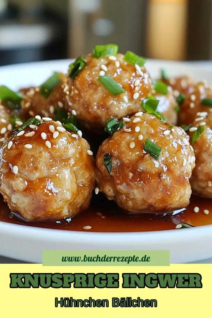 Entdecken Sie unser leckeres Sesam-Ingwer-Hühnchen Rezept mit saftigen Hühnchen Fleischbällchen! Diese asiatisch inspirierten Hühnchen bieten eine gesunde und köstliche Option für jede Mahlzeit. Mit frischem Ingwer und aromatischem Sesam sind diese Ingwer-Hühnchen-Bällchen nicht nur einfach zuzubereiten, sondern auch ein Genuss für die ganze Familie. Probieren Sie sie aus und speichern Sie das Rezept! #HühnchenFleischbällchenRezept #GesundeFleischbällchen #AsiatischInspiriertesHühnchen #IngwerHühnchenBällchen