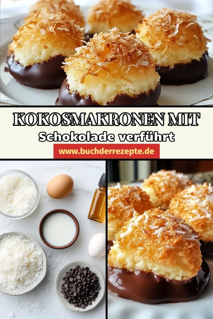 Entdecken Sie unser köstliches Schokoladenkekse Rezept für schokoladenüberzogene Kokosmakronen! Diese einfachen Dessertrezepte sind nicht nur lecker, sondern auch glutenfreie Kekse, die Ihre Gäste begeistern werden. Bereiten Sie in wenigen Schritten diese himmlischen Kokosmakronen zu und genießen Sie den perfekten Snack zu jedem Anlass. Speichern Sie das Rezept und lassen Sie sich von der süßen Versuchung verführen! #Kokosmakronen #SchokoladenkekseRezept #GlutenfreieKekse #EinfacheDessertrezepte