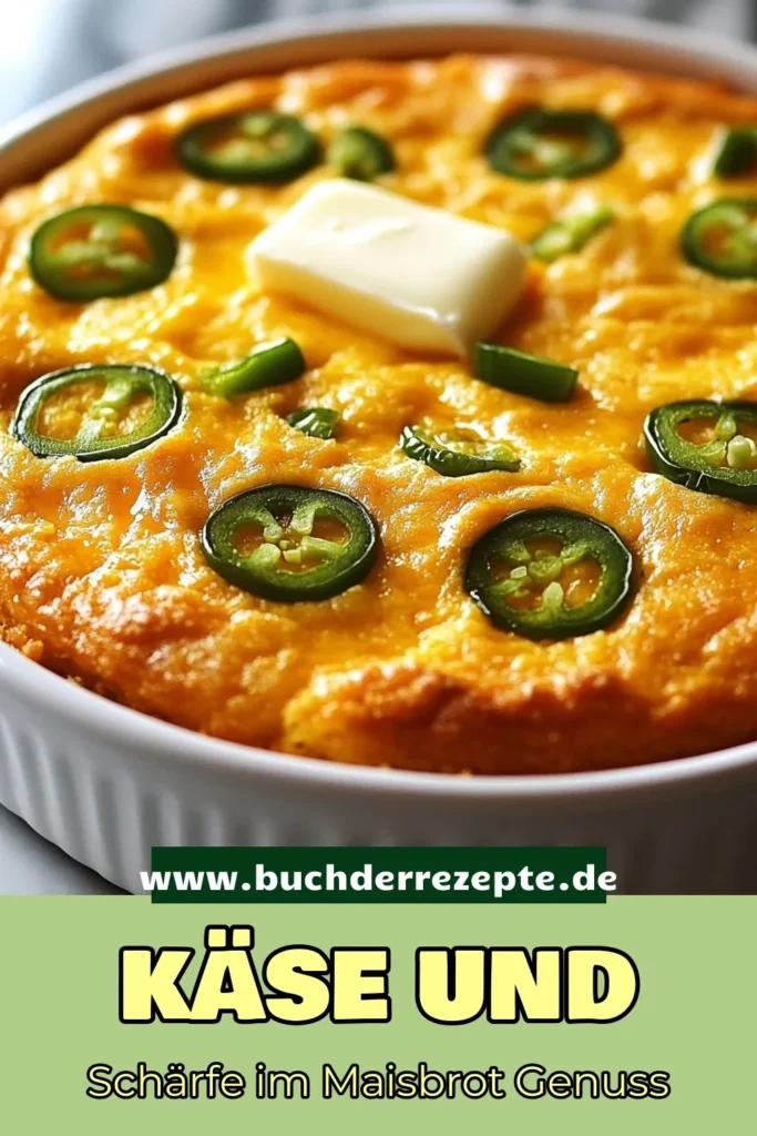 Entdecken Sie unser schmackhaftes Cheddar Jalapeño Maisbrot! Dieses einfache Cornbread Rezept kombiniert herzhaften scharfen Cheddar mit frischen Jalapeños für ein unvergessliches Geschmackserlebnis. Perfekt als Beilage oder Snack für jede Gelegenheit. Lassen Sie sich dieses leckere Jalapeño Cheddar Brot nicht entgehen – einfach nachbacken und genießen! Speichern Sie das Rezept, um es später auszuprobieren! #Maisbrot #Jalapeño #Cheddar #Cornbread