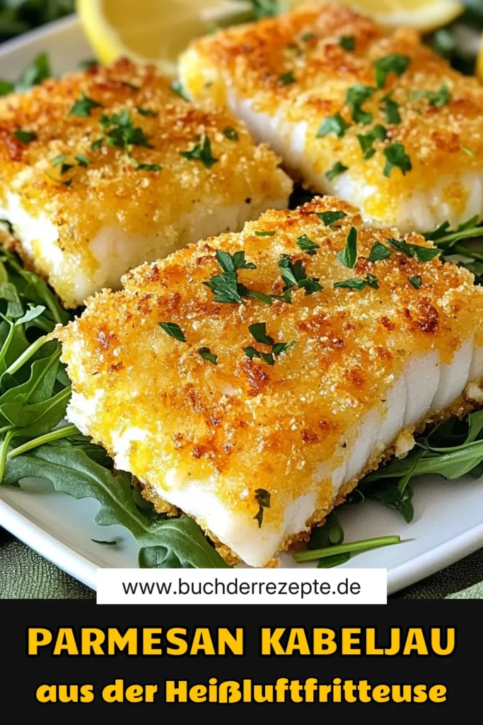 Entdecken Sie dieses köstliche Kabeljau Rezept mit einer knusprigen Parmesan Kruste Kabeljau, zubereitet im Air Fryer! Genießen Sie zartes Fischfilet, umhüllt von Panko Kabeljau, das perfekt gebräunt ist. Einfach und schnell in nur 25 Minuten – ideal für ein gesundes Abendessen. Lassen Sie sich von diesem Fisch im Air Fryer begeistern! Speichern Sie es jetzt und probieren Sie es aus! #KabeljauRezept #AirFryerKabeljau #ParmesanKrustenKabeljau #PankoKabeljau