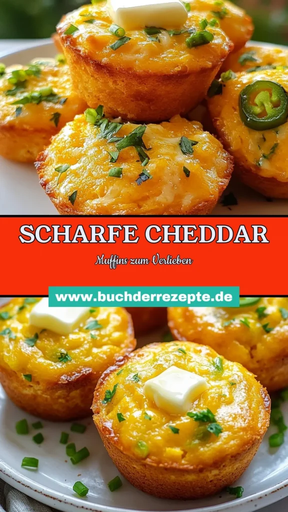 Entdecken Sie dieses köstliche Rezept für Cheddar Jalapeño Muffins! Diese scharfen Muffins vereinen den herzhaften Geschmack von Buttermilch mit würzigen Jalapeños und schmelzendem Cheddar. Ob als Snack oder Beilage, unsere Maismehl Muffins sind ein Hit! Perfekt für jede Gelegenheit, lassen Sie sich diese würzigen Cornbread Muffins nicht entgehen! Probieren Sie es selbst aus und speichern Sie das Rezept! #CheddarJalapeñoMuffins #MaismehlMuffinsRezept #scharfeMuffins #würzigeCornbreadMuffins