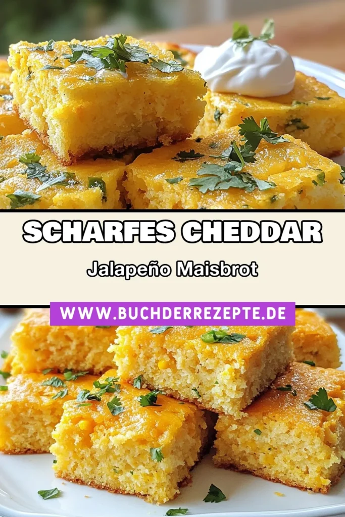 Entdecken Sie das Rezept für Cheddar Jalapeño Maisbrot, ein würziges Maisbrot Rezept, das perfekt für jeden Snack ist. Dieses Käse Jalapeño Brot kombiniert scharfen Cheddar und lebhafte Jalapeños für einen herzhaften Genuss. Ideal als einfaches Cornbread Rezept für Ihre nächste Feier oder Familienmahlzeit. Lassen Sie sich dieses geschmackvolle Maisbrot nicht entgehen! Speichern Sie es jetzt und probieren Sie es aus! #Maisbrot #Jalapeños #Cheddar #Backen