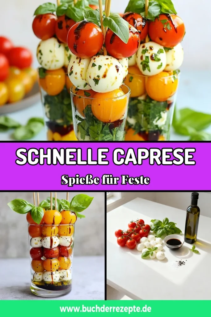 Entdecken Sie unser köstliches Caprese-Spieße Rezept! Diese einfache Vorspeise mit Kirschtomaten und Mozzarella Spießen ist der perfekte italienische Snack für Ihr nächstes Partybuffet. Mit frischen Basilikumblättern und einem leckeren Balsamico Glasur verwenden Sie ein Highlight der mediterranen Küche. Ideal in nur 10 Minuten zubereitet! Probieren Sie es aus und beeindrucken Sie Gäste! #CapreseSpieße #einfachVorspeise #italienischeSnacks #Küchenliebe