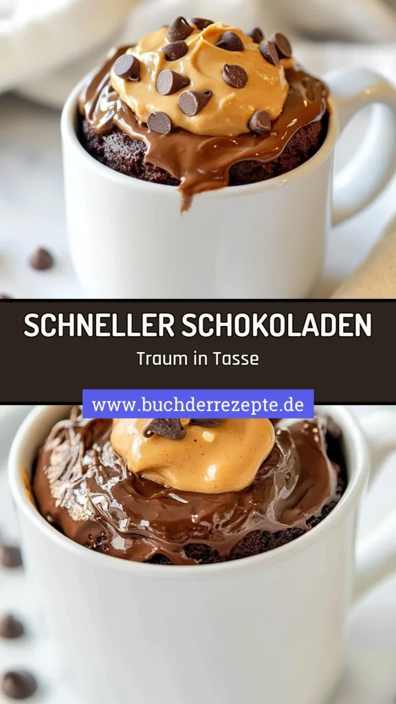 Entdecke das köstliche Rezept für einen Schokoladen-Erdnussbutter-Tassekuchen, der in nur wenigen Minuten in der Mikrowelle zubereitet ist! Dieser schokoladige Mug Cake ist perfekt für ein schnelles Erdnussbutter Dessert. Probiere jetzt dieses einfache Tassekuchen Rezept aus und verwöhne dich selbst! Klicke auf das Bild und speichere es, um die Anleitung nicht zu verpassen. #Tassekuchen #Mikrowellenkuchen #ErdnussbutterDesserts #Schokoladenkuchen