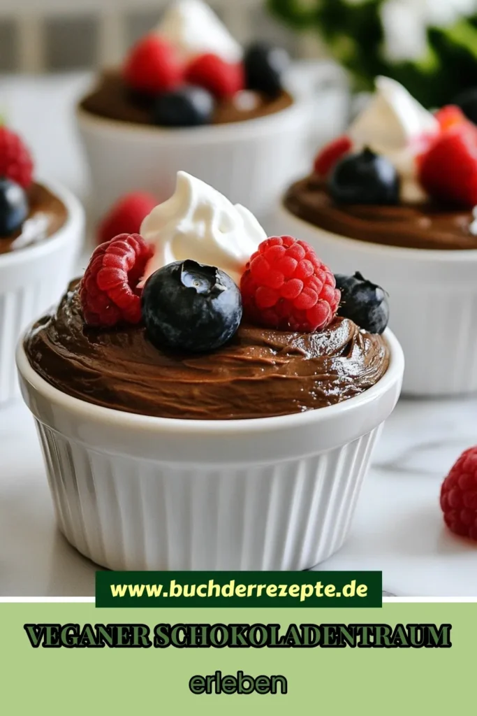 Entdecken Sie dieses köstliche Rezept für vegane Schokoladenmousse! Diese cremige Vegan Schokoladenmousse aus Avocado ist ein perfektes Avocado Dessert Rezept, das gesundes Naschen zum Vergnügen macht. Genießen Sie diese gesunde Schokoladenmousse als pflanzliches Dessert oder Snack. Überraschen Sie Ihre Gäste mit diesem einfachen Rezept, das sie lieben werden! Jetzt ausprobieren und speichern! #VeganerGeniessen #GesundeDesserts #AvocadoLiebhaber #VeganeSnacks