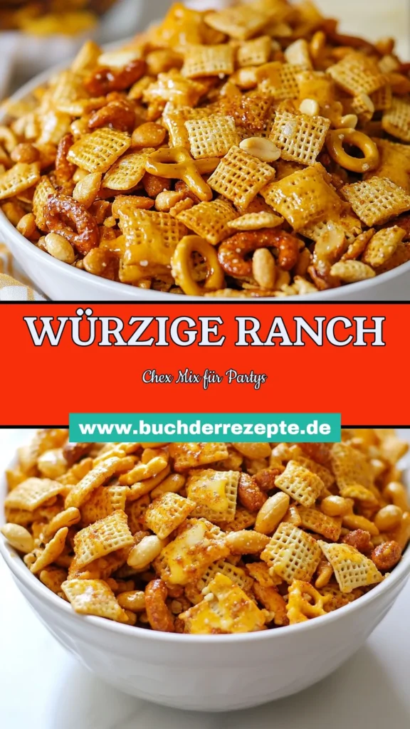 Entdecken Sie unser köstliches Ranch Chex Mix Rezept, die perfekte würzige Snack-Mischung für Ihre nächste Party! Diese einfache Chex Mix Rezeptur kombiniert Chex-Müsli, knackige Nüsse und salzige Brezeln für den ultimativen herzhaften Party-Snack! Bereiten Sie diesen Snack im Handumdrehen zu und machen Sie Ihre Gäste glücklich. Jetzt ausprobieren und genießen! #RanchChexMix #SnackRezept #PartySnack #ChexMix