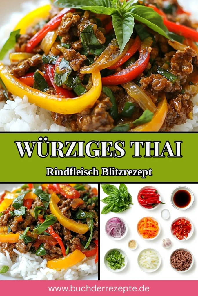 Entdecken Sie das Rezept für würziges Thai-Basilikum-Rindfleisch, das sich perfekt für schnell zubereitete asiatische Gerichte eignet. Dieses köstliche Thai-Basilikum-Rezept kombiniert Rinderhackfleisch mit Basilikum und einer Vielzahl an aromatischen Zutaten. Lassen Sie sich von der scharfen Note und dem frischen Geschmack begeistern! Probieren Sie es heute aus und genießen Sie die Aromen der Thai-Küche. Speichern Sie dieses Rezept für Ihre nächste Mahlzeit! #ThaiBasilikum #ThaiKüche #WürzigesRindfleisch #Schnellrezepte