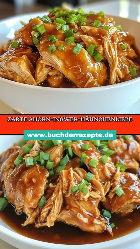 Entdecken Sie unser einfaches Crockpot Hähnchen Rezept für zartes Ahorn Ingwer Hähnchen! Dieses gesunde Crockpot Rezept kombiniert saftiges Hähnchen mit köstlichen Aromen von Ahornsirup und Ingwer. Ideal für langsames Kochen Hähnchen, perfekt für hektische Tage. Bereiten Sie eine schmackhafte Mahlzeit mit minimalem Aufwand zu und genießen Sie das Ergebnis! Speichern Sie dieses einfache Hähnchenrezept für Ihre nächste Kochsession. #CrockpotHähnchen #AhornIngwerHähnchen #gesundessen #einfacheRezepte