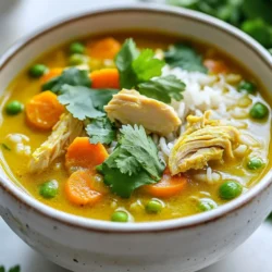 Für unsere Turmeric Chicken Rice Soup nutzen wir frische und einfache Zutaten. Hier ist die Liste: - 450 g Hähnchenschenkel, gewürfelt - 1 Esslöffel Olivenöl - 1 mittlere Zwiebel, fein gehackt - 3 Knoblauchzehen, gehackt - 2,5 cm frischer Ingwer, gerieben - 1 Teelöffel gemahlener Kurkuma - 1 Teelöffel gemahlener Kreuzkümmel - 1,5 Liter Hühnerbrühe - 200 g Jasminreis, gewaschen - 2 Karotten, gewürfelt - 150 g gefrorene Erbsen - Salz und Pfeffer, nach Geschmack - Saft von 1 Zitrone - Frischer Koriander, zur Garnitur Jede Zutat bringt ihren eigenen Geschmack und ihre Nährstoffe mit. Hähnchen macht die Suppe herzhaft und reich an Protein. Reis sorgt für die Sättigung und Erbsen fügen eine schöne Farbe hinzu. Die Gewürze sind das Herzstück dieser Suppe. Kurkuma und Kreuzkümmel geben der Suppe ihren besonderen Geschmack. - Kurkuma hat nicht nur eine leuchtend gelbe Farbe, sondern auch viele gesundheitliche Vorteile. Es wirkt entzündungshemmend und ist gut für die Verdauung. - Kreuzkümmel bringt Wärme und Tiefe. Die Kombination von Kurkuma und Kreuzkümmel macht die Suppe würzig und einladend. Diese Gewürze machen die Suppe nicht nur lecker, sondern auch nahrhaft. Um die Suppe zu verfeinern, empfehle ich frischen Koriander als Garnitur. - Koriander bringt Frische und einen leicht zitrusartigen Geschmack. - Für einen zusätzlichen Crunch können Sie etwas knuspriges Brot oder Cracker dazu reichen. Diese kleinen Extras machen das Essen noch genussvoller. Probieren Sie es aus! {{ingredient_image_2}} Zuerst erhitze ich das Olivenöl in einem großen Topf. Dann füge ich die gewürfelten Hähnchenteile hinzu. Ich würze das Hühnchen mit Salz und Pfeffer. Nach etwa 4-5 Minuten brate ich es goldbraun. Dann nehme ich das Hähnchen aus dem Topf und stelle es beiseite. Im gleichen Topf gebe ich die gehackte Zwiebel, den Knoblauch und den geriebenen Ingwer. Ich sauté die Mischung für etwa 3-4 Minuten, bis die Zwiebel glasig ist. Danach rühre ich den gemahlenen Kurkuma und Kreuzkümmel ein. Nach einer Minute gieße ich die Hühnerbrühe hinein und bringe sie zum Köcheln. Ich füge den gewaschenen Jasminreis und die gewürfelten Karotten hinzu. Dies lasse ich etwa 15 Minuten kochen, bis der Reis weich ist. Jetzt gebe ich das angebratene Hähnchen und die gefrorenen Erbsen zurück in den Topf. Ich lasse alles weitere 5 Minuten köcheln, bis das Hähnchen durchgegart ist. Danach nehme ich den Topf vom Herd. Ich rühre den Zitronensaft unter und passe die Gewürze nach Geschmack an. Zum Servieren garniere ich die Suppe mit frischen Korianderblättern. Ein häufiger Fehler ist, das Hähnchen zu lange zu braten. Es sollte nur goldbraun sein. Wenn es zu trocken wird, schmeckt die Suppe nicht gut. Ein weiterer Fehler ist, die Brühe zu früh hinzuzufügen. Das Hähnchen braucht Zeit, um die Aromen freizusetzen. Wenn du die Brühe zu schnell hinzufügst, kann der Geschmack flach sein. Die Brühe ist der Schlüssel zur guten Suppe. Nutze eine hochwertige Hühnerbrühe. Du kannst auch selbst Brühe machen. Koche Hühnerknochen, Zwiebeln und Gemüse für mehrere Stunden. Achte darauf, die Brühe zu salzen, bevor du den Reis hinzufügst. So wird der Reis gut gewürzt. Zu dieser Suppe passen frisches Brot oder knusprige Cracker sehr gut. Du kannst auch einen einfachen Salat dazu servieren. Für das Getränk empfehle ich einen leichten Weißwein oder ein erfrischendes Zitronenwasser. Diese Kombination bringt den Geschmack der Suppe zur Geltung. Pro Tipps Hähnchen marinieren: Marinieren Sie das Hähnchen vor dem Anbraten mit Joghurt und Gewürzen für extra Zartheit und Geschmack. Gemüsevariation: Experimentieren Sie mit verschiedenen Gemüsesorten wie Paprika oder Zucchini, um die Suppe noch bunter und nahrhafter zu gestalten. Reis kochen: Um zu verhindern, dass der Reis zu matschig wird, kochen Sie ihn separat und fügen Sie ihn zum Schluss hinzu. Kräuter frisch halten: Fügen Sie frische Kräuter wie Koriander oder Petersilie erst kurz vor dem Servieren hinzu, um den Geschmack zu intensivieren. {{image_4}} Wenn Sie kein Hähnchen möchten, probieren Sie andere Proteine aus. Tofu ist eine tolle vegane Option. Er bietet eine gute Textur und nimmt die Aromen der Brühe gut auf. Sie können auch Garnelen verwenden, die schnell garen und einen feinen Geschmack haben. Wenn Sie Rindfleisch mögen, nutzen Sie Rinderhack. Es passt gut zu den Gewürzen. Gemüse kann die Suppe lebendiger machen. Fügen Sie Brokkoli oder Spinat hinzu. Diese Gemüse sind nahrhaft und bringen Farbe. Sie können auch Paprika verwenden. Sie schmeckt süß und gibt der Suppe einen schönen Biss. Zucchini oder Sellerie sind ebenfalls gute Optionen. Sie sorgen für mehr Textur und Frische. Für eine glutenfreie Suppe verwenden Sie glutenfreie Brühe. Achten Sie darauf, dass der Reis ebenfalls glutenfrei ist. Wenn Sie vegan sind, ersetzen Sie das Hähnchen durch Kichererbsen oder Linsen. Diese Hülsenfrüchte sind voller Protein und Ballaststoffe. Nutzen Sie Gemüsebrühe statt Hühnerbrühe für einen vollen Geschmack. So bleibt die Suppe nahrhaft und lecker. Nach dem Kochen ist die Suppe leicht zu lagern. Lassen Sie sie zuerst abkühlen. Füllen Sie die Suppe in einen luftdichten Behälter. Dadurch bleibt sie frisch und lecker. Im Kühlschrank hält sich die Suppe bis zu drei Tage. Achten Sie darauf, die Suppe gut abzudecken. So vermeiden Sie, dass sie Gerüche aus dem Kühlschrank aufnimmt. Wenn Sie mehr Suppe zubereitet haben, können Sie sie einfrieren. Lassen Sie die Suppe vollständig abkühlen, bevor Sie sie einfrieren. Füllen Sie die Suppe in gefriergeeignete Behälter. Lassen Sie etwas Platz, da sich die Suppe beim Einfrieren ausdehnt. Sie können die Suppe bis zu drei Monate im Gefrierfach aufbewahren. Beschriften Sie die Behälter mit Datum und Inhalt. Zum Wiedererwärmen können Sie die Suppe einfach auf dem Herd oder in der Mikrowelle erhitzen. Wenn Sie die Suppe auf dem Herd erhitzen, stellen Sie die Temperatur auf mittel. Rühren Sie gelegentlich um, damit sie gleichmäßig warm wird. In der Mikrowelle können Sie die Suppe in kurzen Intervallen erhitzen. Rühren Sie zwischendurch, um heiße Stellen zu vermeiden. Fügen Sie bei Bedarf einen Schuss Brühe oder Wasser hinzu, um die Suppe cremig zu halten. Du kannst die Suppe bis zu drei Tage im Kühlschrank aufbewahren. Stelle sicher, dass sie in einem luftdichten Behälter ist. So bleibt sie frisch und lecker. Wenn du etwas länger sparen willst, kannst du die Suppe auch einfrieren. In einem gefrierfesten Behälter hält sie bis zu drei Monate. Lass die Suppe im Kühlschrank auftauen, bevor du sie wieder erwärmst. Ja, du kannst die Gewürze nach deinem Geschmack anpassen! Füge mehr Kurkuma hinzu, wenn du die Farbe und den Geschmack stärken willst. Ein bisschen Paprika oder Chili bringt eine schöne Schärfe. Auch frische Kräuter wie Petersilie oder Basilikum passen gut. Experimentiere mit deinen Lieblingsgewürzen und finde die perfekte Mischung für dich. Wenn du keinen Jasminreis hast, gibt es viele gute Alternativen. Basmati-Reis ist eine tolle Wahl. Er hat einen ähnlichen Duft und Geschmack. Du kannst auch Langkornreis oder sogar Quinoa verwenden. Quinoa gibt der Suppe eine nussige Note und ist sehr gesund. Probiere verschiedene Sorten aus, um deinen Favoriten zu finden. Die Suppe besteht aus einfachen, aber wichtigen Zutaten. Wir haben die Hauptzutaten, Gewürze und Beilagen besprochen. Die Schritt-für-Schritt-Anleitung zeigt, wie du die Hähnchenteile und die Brühe zubereitest. Tipps helfen, Fehler zu vermeiden und die Brühe zu perfektionieren. Viele Variationen erhöhen den Genuss. Außerdem sind die Lagerungshinweise nützlich für die Resteverwertung. Denke daran, du kannst die Suppe nach deinem Geschmack anpassen. Mit diesen Informationen kannst du deine perfekte Suppe genießen und entdecken.