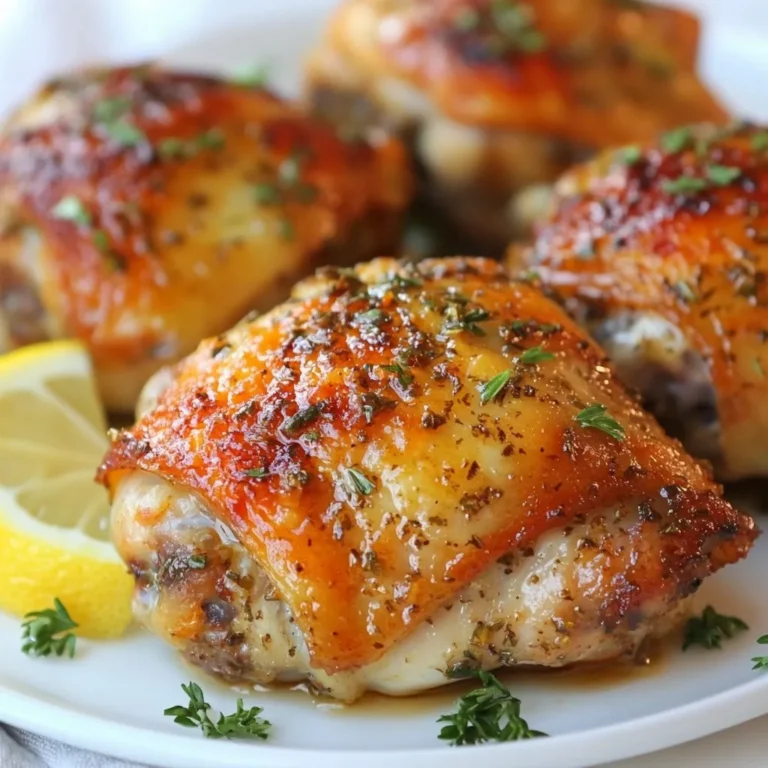 Für diese leckeren Hähnchenschenkel brauchst du: - 4 Hähnchenschenkel mit Knochen und Haut - 2 Esslöffel Olivenöl - 1 Teelöffel Knoblauchpulver - 1 Teelöffel Zwiebelpulver - 1 Teelöffel getrockneter Thymian - 1 Teelöffel getrockneter Rosmarin - 1 Teelöffel Paprika - Salz und Pfeffer nach Geschmack - 1 Zitrone (abgerieben und ausgepresst) - Frische Petersilie zur Garnitur Diese Zutaten machen dein Gericht besonders saftig und aromatisch. Die Gewürze sind der Schlüssel zu einem tollen Geschmack. Knoblauchpulver und Zwiebelpulver geben Tiefe. Der getrocknete Thymian und Rosmarin bringen die Aromen der Natur ins Gericht. Paprika sorgt für Farbe und einen leichten Kick. Vergiss das Salz und den Pfeffer nicht, um die Aromen hervorzuheben. Frische Zutaten sind wichtig für den besten Geschmack. Achte auf die Haut der Hähnchenschenkel. Sie sollte fest und ohne Flecken sein. Wähle Zitronen, die fest und schwer in der Hand liegen. Frische Petersilie sollte grün und knackig sein. Diese kleinen Details machen einen großen Unterschied in deinem Gericht. {{ingredient_image_2}} Die Marinade macht das Fleisch lecker und aromatisch. Ich nehme zuerst eine große Schüssel. Darin gebe ich 2 Esslöffel Olivenöl. Dann füge ich 1 Teelöffel Knoblauchpulver und 1 Teelöffel Zwiebelpulver hinzu. Diese beiden Gewürze bringen viel Geschmack. Danach kommen 1 Teelöffel getrockneter Thymian und 1 Teelöffel getrockneter Rosmarin dazu. Diese Kräuter passen perfekt zu Hähnchen. Ich gebe noch 1 Teelöffel Paprika, Salz und Pfeffer nach Geschmack hinzu. Zum Schluss reibe ich die Zitrone und presse den Saft hinein. Alles gut vermischen, bis eine schöne Marinade entsteht. Jetzt kommen die Hähnchenschenkel ins Spiel. Ich nehme 4 Hähnchenschenkel mit Knochen und Haut. Diese lege ich in die Marinade. Es ist wichtig, dass jedes Stück gut bedeckt ist. Ich lasse die Hähnchenschenkel mindestens 30 Minuten marinieren. Wenn ich mehr Zeit habe, mariniere ich sie über Nacht im Kühlschrank. So wird der Geschmack intensiver. Ich heize den Ofen auf 220°C vor. Dann lege ich die marinierten Hähnchenschenkel auf ein mit Backpapier ausgelegtes Backblech. Ich stelle sicher, dass die Hautseite nach oben zeigt. Die Hähnchenschenkel röste ich für 35-40 Minuten. Sie sind fertig, wenn die Haut knusprig ist. Ein Fleischthermometer zeigt 75°C an, wenn das Fleisch gar ist. Nach dem Rösten lasse ich das Hähnchen 5 Minuten ruhen. Das hilft, die Säfte zu behalten. - Grundlagen der sicheren Fleischzubereitung Sichere Fleischzubereitung ist sehr wichtig. Ich achte darauf, dass das Hähnchen immer gut durchgegart ist. Ein Fleischthermometer hilft mir dabei. So kann ich sicherstellen, dass es keine Bakterien gibt. Ich halte die Küche sauber und wasche meine Hände oft. Sicherheit geht vor! Um die Haut der Hähnchenschenkel knusprig zu machen, gibt es einige einfache Tricks. Zuerst sollten Sie die Haut vor dem Marinieren gut trocken tupfen. Feuchtigkeit macht die Haut weich. Dann ist die hohe Ofentemperatur wichtig. 220°C rösten die Hähnchenschenkel schön braun. Vermeiden Sie es, die Hähnchenschenkel zu überladen. Lassen Sie genug Platz auf dem Backblech, damit die heiße Luft zirkulieren kann. Dies hilft, die Haut knusprig zu halten. Die Marinierzeit spielt eine große Rolle für den Geschmack. Ich empfehle mindestens 30 Minuten zu marinieren. Für noch mehr Geschmack lassen Sie die Hähnchenschenkel über Nacht im Kühlschrank marinieren. Die Kräuter und Gewürze dringen tiefer in das Fleisch ein und sorgen für ein intensives Aroma. Verwenden Sie die Marinade nicht nur für den Geschmack, sondern auch für die Feuchtigkeit. So bleibt das Fleisch saftig. Ein Fleischthermometer ist ein unverzichtbares Werkzeug in Ihrer Küche. Es hilft Ihnen, die Hähnchenschenkel perfekt zu garen. Stecken Sie das Thermometer in den dicksten Teil des Fleisches. Das Innentemperaturziel liegt bei 75°C. So stellen Sie sicher, dass das Fleisch durchgegart ist, aber nicht trocken wird. Achten Sie darauf, das Thermometer nicht in den Knochen zu stecken. Der Knochen kann die Temperatur falsch anzeigen. Pro Tipps Marinierzeit verlängern: Wenn Sie die Hähnchenschenkel über Nacht marinieren, wird der Geschmack intensiver und das Fleisch zarter. Knusprige Haut: Um die Haut besonders knusprig zu bekommen, können Sie die Hähnchenschenkel am Ende der Garzeit für 2-3 Minuten unter den Grill stellen. Variationen der Gewürze: Experimentieren Sie mit verschiedenen Kräutern und Gewürzen, wie Oregano oder Zitronenpfeffer, um Ihren eigenen Twist hinzuzufügen. Beilagenidee: Servieren Sie die Hähnchenschenkel mit einem frischen Salat oder geröstetem Gemüse für eine ausgewogene Mahlzeit. {{image_4}} Für eine süße Note können Sie Honig hinzufügen. Mischen Sie 2 Esslöffel Honig in die Marinade. Der Honig karamellisiert beim Rösten und gibt den Hähnchenschenkeln eine leckere, goldene Farbe. Für einen mediterranen Twist fügen Sie schwarze Oliven und Feta hinzu. Schneiden Sie 100 Gramm Feta in kleine Stücke und streuen Sie diese über die Hähnchenschenkel vor dem Rösten. Die Salzigkeit des Fetas passt perfekt zu den Kräutern. Experimentieren Sie mit Gewürzmischungen! Verwenden Sie Cajun-Gewürze für einen scharfen Kick oder BBQ-Gewürze für einen rauchigen Geschmack. Ersetzen Sie die Paprika in der Marinade durch Ihre gewählte Gewürzmischung. Dies gibt den Hähnchenschenkeln eine neue, aufregende Note. Um die Reste der Kräutergerösteten Hähnchenschenkel gut zu lagern, lasse sie zuerst abkühlen. Danach packe sie in einen luftdichten Behälter. Stelle sicher, dass der Behälter gut schließt. So bleiben die Hähnchenschenkel frisch und saftig. Du kannst auch Frischhaltefolie nutzen, um zusätzliche Feuchtigkeit zu halten. Wenn du die Hähnchenschenkel aufwärmen möchtest, nutze den Ofen. Heize ihn auf 180°C vor. Lege die Hähnchenschenkel auf ein Backblech. Bedecke sie mit Aluminiumfolie, um ein Austrocknen zu verhindern. Erwärme sie für etwa 15-20 Minuten. Du kannst auch eine Mikrowelle nutzen, aber sie macht die Haut nicht knusprig. Im Kühlschrank halten sich die Hähnchenschenkel bis zu drei Tage. Achte darauf, dass sie gut verschlossen sind. Im Gefrierschrank kannst du sie bis zu drei Monate lagern. Das Einfrieren ist eine gute Option, wenn du viele Reste hast. Denke daran, sie in Portionen zu verpacken, damit du nur das auftauen kannst, was du brauchst. Hähnchenschenkel sollten mindestens 30 Minuten marinieren. So nehmen sie den Geschmack auf. Für mehr Geschmack, marinieren Sie sie über Nacht im Kühlschrank. Dies hilft, die Aromen tiefer in das Fleisch zu ziehen. Ja, frische Kräuter sind eine tolle Wahl. Sie bringen einen helleren Geschmack. Verwenden Sie etwa dreimal mehr frische Kräuter als getrocknete. Frischer Thymian und Rosmarin sind besonders gut. Es gibt viele leckere Beilagen. Hier sind einige Ideen: - Ofengemüse: Karotten, Zucchini und Paprika sind großartig. - Reis: Ein einfacher, aber schmackhafter Reis passt gut. - Kartoffeln: Knusprige Kartoffeln sind immer eine gute Wahl. - Salat: Ein frischer Salat bringt Farbe auf den Teller. Diese Beilagen ergänzen die Aromen der Hähnchenschenkel perfekt. Kräutergeröstete Hähnchenschenkel sind einfach und schmackhaft zuzubereiten. Wir besprachen die wichtigsten Zutaten und teilten Tipps zur Auswahl frischer Komponenten. Die Schritt-für-Schritt-Anleitung machte das Marinieren und Rösten einfach. Sie können Varianten wie die mediterrane Option ausprobieren und Reste richtig lagern. Denken Sie daran, die Marinierzeit zu optimieren und das Fleisch sicher zuzubereiten. Mit diesen Hinweisen werden Ihre Hähnchenschenkel zum Hit bei jedem Essen. Probieren Sie es aus und genießen Sie den Geschmack!