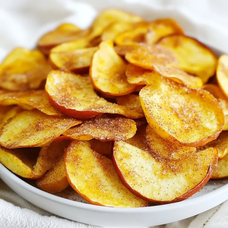 Für die Zubereitung der Luftfritteuse Zimt-Apfelchips benötigst du: - 2 große Äpfel (z. B. Fuji oder Honeycrisp) - 1 Teelöffel gemahlener Zimt - 1 Esslöffel Zucker (oder Kokosblütenzucker für eine gesündere Variante) - Eine Prise Salz - Optional: ½ Teelöffel Vanilleextrakt Diese Zutaten sind einfach zu finden und sorgen für einen tollen Geschmack. Du kannst die Zimt-Apfelchips noch gesünder machen. Ersetze den Zucker durch Kokosblütenzucker. Das hat weniger Einfluss auf deinen Blutzucker. Du kannst auch Honig oder Ahornsirup verwenden, wenn du einen süßen Geschmack möchtest. Für mehr Geschmack füge eine Prise Muskatnuss oder gemahlene Nelken hinzu. Diese Gewürze passen gut zu Äpfeln. Die Wahl der Äpfel ist wichtig. Fuji und Honeycrisp sind süß und knackig. Sie geben den besten Geschmack. Andere gute Sorten sind Granny Smith für einen säuerlichen Geschmack oder Gala für eine süße Note. Experimentiere mit verschiedenen Sorten, um deine perfekten Chips zu finden. {{ingredient_image_2}} Waschen Sie zuerst die Äpfel gründlich. Ich empfehle, große Äpfel wie Fuji oder Honeycrisp zu verwenden. Schneiden Sie die Äpfel dann in dünne Scheiben, etwa 3 mm dick. Verwenden Sie eine Mandoline oder ein scharfes Messer. Entfernen Sie die Kerne und das Kerngehäuse aus den Scheiben. So erhalten Sie perfekte, essbare Chips. Nehmen Sie eine kleine Schüssel. Mischen Sie dort 1 Teelöffel gemahlenen Zimt, 1 Esslöffel Zucker und eine Prise Salz. Wenn Sie möchten, fügen Sie auch ½ Teelöffel Vanilleextrakt hinzu. Diese Mischung gibt den Chips einen tollen Geschmack. Legen Sie die Apfelscheiben in eine große Schüssel. Gießen Sie die Zimt-Zucker-Mischung über die Scheiben. Vermengen Sie alles gut, damit jede Scheibe gleichmäßig bedeckt ist. Das sorgt für den besten Geschmack. Heizen Sie Ihre Luftfritteuse auf 150 °C vor. Lassen Sie sie etwa 3-5 Minuten laufen. So sind die Chips gleichmäßig knusprig. Legen Sie die beschichteten Apfelscheiben in einer einzigen Lage in den Korb der Luftfritteuse. Achten Sie darauf, dass sie sich nicht überlappen. So können die Chips gleichmäßig garen und knusprig werden. Garen Sie die Apfelscheiben für 15-20 Minuten. Wenden Sie sie nach der Hälfte der Zeit. So werden sie knusprig und leicht gebräunt. Nehmen Sie die Chips heraus und lassen Sie sie auf einem Kuchengitter abkühlen. Sie werden beim Abkühlen noch knuspriger. Um die besten Apfelscheiben zu schneiden, brauchst du einen scharfen Messer oder eine Mandoline. Die Scheiben sollten etwa 3 mm dick sein. Dünnere Scheiben werden knuspriger. Achte darauf, die Kerne und das Kerngehäuse zu entfernen. So bleibt der Geschmack rein und frisch. Du kannst die Gewürze nach deinem Geschmack anpassen. Möchtest du es süßer? Füge mehr Zucker hinzu. Für einen besonderen Kick kannst du etwas Muskatnuss oder Ingwer verwenden. Wenn du Vanille magst, füge ½ Teelöffel Vanilleextrakt hinzu. Das gibt den Chips eine neue Dimension. Ein häufiger Fehler ist, die Apfelscheiben zu dick zu schneiden. Das führt dazu, dass sie nicht knusprig werden. Achte darauf, die Luftfritteuse nicht zu überladen. Die Chips müssen Platz haben, um gleichmäßig zu garen. Wende die Chips zur Hälfte der Garzeit, damit sie von beiden Seiten knusprig werden. Pro Tipps Apfelwahl: Wählen Sie Äpfel mit einem hohen Zuckergehalt, wie Fuji oder Honeycrisp, um den besten Geschmack und die beste Süße zu erzielen. Dünne Scheiben: Schneiden Sie die Apfelscheiben so dünn wie möglich (ca. 3 mm), um ein gleichmäßiges Garen und eine knusprige Textur zu gewährleisten. Vorheizen: Heizen Sie die Luftfritteuse vor, um sicherzustellen, dass die Apfelchips gleichmäßig und schnell garen. Aufbewahrung: Bewahren Sie die Apfelchips in einem luftdichten Behälter auf, um ihre Knusprigkeit zu erhalten und sie frisch zu halten. {{image_4}} Es gibt viele Möglichkeiten, deine Zimt-Apfelchips zu variieren. Du kannst verschiedene Gewürze hinzufügen, um neue Geschmäcker zu entdecken. Zum Beispiel: - Kardamom: Eine Prise Kardamom gibt einen warmen, blumigen Geschmack. - Ingwer: Füge etwas gemahlenen Ingwer für einen scharfen Kick hinzu. - Muskatnuss: Diese Gewürzmischung verleiht einen tiefen, nussigen Geschmack. Mische deine Gewürze in der Zuckermischung, bevor du sie zu den Äpfeln gibst. So bekommst du jede Menge Aromen in jeden Biss! Du kannst deine Apfelchips süß oder herzhaft gestalten. Für eine süße Note, verwende Honig oder Ahornsirup. Träufle sie über die Apfelscheiben, bevor du sie in die Luftfritteuse legst. Wenn du einen herzhaften Snack willst, probiere: - Käse: Streue etwas geriebenen Parmesan über die Chips nach dem Frittieren. - Chili-Flocken: Für einen scharfen Crunch, füge Chili-Flocken zur Gewürzmischung hinzu. Diese Kombinationen machen deine Chips einzigartig und spannend. Mische Äpfel mit anderen Früchten für mehr Vielfalt. Birnen passen gut zu Äpfeln. Sie haben eine ähnliche Textur und einen süßen Geschmack. Du kannst auch: - Banane: Dünn geschnittene Bananen werden knusprig und süß. - Pfirsiche: Sie verleihen eine fruchtige Frische. Schneide die Früchte gleich dick, damit sie gleichmäßig garen. Diese Mischung macht deine Snacks bunter und noch leckerer! Um die Apfelchips frisch zu halten, lagern Sie sie in einem luftdichten Behälter. Verwenden Sie am besten ein Glas oder eine Plastiktüte. Stellen Sie sicher, dass die Chips vollständig abgekühlt sind, bevor Sie sie einlagern. Dadurch vermeiden Sie Feuchtigkeit, die die Knusprigkeit beeinträchtigen kann. Die Apfelchips halten sich bis zu zwei Wochen, wenn Sie sie richtig lagern. Bewahren Sie sie an einem kühlen, dunklen Ort auf. Vermeiden Sie direkte Sonneneinstrahlung, da diese die Chips weich machen kann. Bei unsachgemäßer Lagerung könnten sie schneller verderben. Um die Knusprigkeit der Apfelchips zu erhalten, achten Sie darauf, dass die Chips nicht zusammen gepackt sind. Wenn Sie bemerken, dass die Chips weich werden, können Sie sie für einige Minuten in die Luftfritteuse zurücklegen. Dies hilft, die Knusprigkeit wiederherzustellen. Es dauert etwa 15 bis 20 Minuten, um Apfelchips in der Luftfritteuse zu machen. Zuerst heizen Sie die Luftfritteuse für 3 bis 5 Minuten vor. Dann garen Sie die dünn geschnittenen Apfelscheiben. Wenden Sie sie nach der Hälfte der Zeit, damit sie gleichmäßig knusprig werden. Die genaue Zeit hängt von der Dicke der Scheiben ab. Dünnere Scheiben garen schneller. Gefrorene Äpfel sind nicht ideal für Apfelchips. Wenn Sie gefrorene Äpfel verwenden, verlieren sie ihre Textur. Frische Äpfel sind am besten, da sie beim Garen knusprig bleiben. Verwenden Sie Äpfel wie Fuji oder Honeycrisp für den besten Geschmack. Wenn Sie nur gefrorene Äpfel haben, tauen Sie sie zuerst auf. Schneiden Sie sie dann in dünne Scheiben. Mit restlichem Zimt-Zucker können Sie viele Dinge machen. Streuen Sie es über Haferflocken oder Joghurt. Es passt auch gut zu Pfannkuchen oder Waffeln. Sie können es sogar zum Backen verwenden. Mischen Sie es in einen Muffinteig oder streuen Sie es über Gebäck. So verschwenden Sie nichts und genießen zusätzlichen Geschmack. Zusammenfassend haben wir die Zutaten für leckere Apfelchips betrachtet. Ich habe gesunde Alternativen und empfohlene Apfelsorten vorgestellt. Die Schritt-für-Schritt-Anleitung zeigt, wie man Äpfel vorbereitet und knusprige Chips in der Luftfritteuse zubereitet. Zudem bietet der Abschnitt Tipps und Tricks zur perfekten Schneidetechnik und Fehlervermeidung. Variationen wie Zimt-Apfelchips erweitern die Möglichkeiten. Zum Schluss habe ich Lagerinformationen gegeben, um die Chips frisch zu halten. Jetzt kannst du deine eigenen köstlichen Apfelchips genießen!