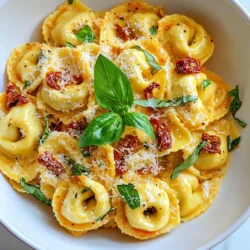 Für das köstliche Rezept benötigst du folgende Zutaten: - 1 Packung (250 g) Käse-Tortellini - 240 ml Schlagsahne - 120 g getrocknete Tomaten, grob gehackt - 2 Knoblauchzehen, fein gehackt - 60 g geriebener Parmesan - 1 Esslöffel Olivenöl - 1 Teelöffel italienische Kräuter - Salz und Pfeffer nach Geschmack - Frisches Basilikum, zur Dekoration Frische Zutaten machen das Gericht lebendig. Verwende frische Kräuter für einen besseren Geschmack. Getrocknete Tomaten haben einen intensiven Geschmack. Sie geben der Sauce eine tolle Tiefe. Achte darauf, die getrockneten Tomaten gut zu hacken. So verteilen sie sich gleichmäßig in der Sauce. Schlagsahne sorgt für eine cremige Konsistenz. Du kannst sie auch durch Creme Fraîche ersetzen, wenn du magst. Wenn du keine Käse-Tortellini findest, kannst du andere Sorten verwenden. Auch Spinat-Tortellini passen gut zu dieser Sauce. Für eine leichtere Option kannst du fettarme Sahne nehmen. Veganer können Soja- oder Hafercreme nutzen. Parmesan kann durch einen veganen Käse ersetzt werden. So bleibt das Gericht pflanzlich. Frisches Basilikum gibt dem Gericht eine schöne Farbe und Frische. Verwende es gerne auch als Garnitur. {{ingredient_image_2}} Um die Tortellini zuzubereiten, bringe zuerst einen großen Topf mit leicht gesalzenem Wasser zum Kochen. Du kannst das Wasser mit etwas Salz würzen. Koche die Tortellini gemäß den Anweisungen auf der Verpackung. Achte darauf, dass sie al dente sind. Das dauert in der Regel etwa 3 bis 5 Minuten. Wenn sie fertig sind, gieße sie in ein Sieb ab und stelle sie beiseite. Jetzt kommt der spannende Teil – die Sauce! Erhitze eine große Pfanne bei mittlerer Hitze und füge 1 Esslöffel Olivenöl hinzu. Sobald das Öl heiß ist, gib die fein gehackten Knoblauchzehen hinein. Brate sie etwa 1 Minute lang an. Der Knoblauch gibt der Sauce einen tollen Geschmack. Danach füge die grob gehackten getrockneten Tomaten und 1 Teelöffel italienische Kräuter hinzu. Koche alles für etwa 2 Minuten. Jetzt gieße 240 ml Schlagsahne in die Pfanne. Lass die Sauce sanft köcheln und eindicken. Das dauert etwa 3 bis 4 Minuten. Rühre 60 g geriebenen Parmesan ein, bis er schmilzt und die Sauce schön cremig wird. Schmecke die Sauce mit Salz und Pfeffer ab. Füge nun die gekochten Tortellini zur Pfanne mit der Sauce hinzu. Wende sie vorsichtig, damit sie gleichmäßig mit der Sauce bedeckt sind. Koche alles für weitere 2 Minuten, damit alles gut heiß wird. Nimm die Pfanne dann vom Herd. Garniere das Gericht mit frischem Basilikum. Dein cremiges Tortellini-Gericht ist jetzt bereit zum Servieren! Um die Sauce perfekt cremig zu machen, achte auf die Schlagsahne. Sie sollte frisch und nicht zu lange geöffnet sein. Lass die Sauce vorsichtig köcheln, aber koche sie nicht zu lange. So bleibt sie glatt und lecker. Wenn die Sauce zu dick ist, kannst du etwas Nudelwasser hinzufügen. Das hilft, die richtige Konsistenz zu erreichen. Klumpen im Parmesan sind ein häufiges Problem. Um das zu vermeiden, reibe den Käse frisch. Vorgefertigter Parmesan neigt dazu, Klumpen zu bilden. Füge den Käse langsam zur Sauce hinzu. Rühre gut um, damit er gleichmäßig schmilzt. Wenn du Klumpen bemerkst, kannst du die Sauce kurz pürieren, um sie wieder glatt zu machen. Falls du Reste hast, lass die Tortellini abkühlen. Lege sie in einen luftdichten Behälter. So bleiben sie frisch. Im Kühlschrank sind sie etwa drei Tage haltbar. Wenn du sie länger aufbewahren möchtest, friere sie ein. Achte darauf, sie in Portionen zu verpacken. So kannst du sie leicht auftauen und genießen. Pro Tipps Die richtige Tortellini: Wähle frische oder gefrorene Tortellini für den besten Geschmack und die beste Textur. Sie sind oft geschmackvoller als die getrocknete Variante. Getrocknete Tomaten einweichen: Wenn du die getrockneten Tomaten für mindestens 30 Minuten in heißem Wasser einweichst, wird ihr Geschmack intensiver und ihre Textur weicher. Variationen: Füge zusätzliches Gemüse wie Spinat oder Zucchini hinzu, um das Gericht noch gesünder und bunter zu gestalten. Parmesan richtig verwenden: Verwende frisch geriebenen Parmesan für einen intensiveren Geschmack anstelle von bereits geriebenem Käse aus der Packung. {{image_4}} Für eine vegane Version der Sauce kannst du die Schlagsahne durch Kokosmilch oder Hafercreme ersetzen. Beide Optionen geben der Sauce eine cremige Konsistenz. Nutze außerdem Hefeflocken anstelle von Parmesan. Sie geben einen ähnlichen Geschmack und sind nahrhaft. Diese Alternativen machen dein Gericht leicht und lecker. Du kannst die Tortellini aufpeppen, indem du Gemüse hinzufügst. Spinat ist eine großartige Wahl, da er schnell gart und gut schmeckt. Zucchini ist ebenfalls eine tolle Option. Schneide die Zucchini in kleine Stücke und koche sie zusammen mit den getrockneten Tomaten. Das fügt Farbe und Nährstoffe hinzu. Du kannst auch Erbsen oder Brokkoli verwenden, um mehr Vielfalt zu schaffen. Für mehr Protein kannst du Hähnchen oder Garnelen hinzufügen. Koche das Hähnchen zuerst in der Pfanne, bis es durch ist. Schneide es dann in Stücke und mische es mit der Sauce. Bei Garnelen brate sie einfach mit dem Knoblauch an, bevor du die anderen Zutaten hinzufügst. Diese Ergänzungen machen das Gericht sättigender und noch schmackhafter. Bewahre deine cremigen Tortellini in einem luftdichten Behälter auf. So bleiben sie frisch. Stelle sicher, dass der Behälter gut verschlossen ist. Im Kühlschrank halten sie sich etwa 3 bis 4 Tage. Wenn du sie länger aufbewahren möchtest, ist das Einfrieren eine gute Option. Für die Lagerung im Gefrierschrank, lege die Tortellini in einen gefriergeeigneten Behälter. Achte darauf, die Luft so gut wie möglich zu entfernen. So vermeidest du Gefrierbrand. Die Tortellini können bis zu 3 Monate eingefroren werden. Beschrifte den Behälter mit dem Datum, damit du weißt, wann du sie eingefroren hast. Um die Tortellini aufzuwärmen, gibt es zwei einfache Methoden. Du kannst sie entweder in der Mikrowelle oder auf dem Herd erhitzen. Für die Mikrowelle, lege sie in eine Schüssel und füge einen Esslöffel Wasser hinzu. Decke die Schüssel ab und erhitze sie in kurzen Intervallen. Rühre zwischendurch um. Wenn du die Tortellini auf dem Herd erhitzen möchtest, gib sie in eine Pfanne mit etwas Sahne oder Wasser. Erwärme sie langsam bei mittlerer Hitze und rühre dabei gut um. So bleiben sie cremig und lecker. Reste der cremigen Tortellini sind im Kühlschrank etwa 3 bis 4 Tage haltbar. Bewahre sie in einem luftdichten Behälter auf. Stelle sicher, dass die Tortellini gut abgekühlt sind, bevor du sie einlagerst. So bleiben sie frisch und lecker. Ja, du kannst frische Tortellini verwenden. Sie sind eine tolle Wahl für dieses Rezept. Frische Tortellini brauchen weniger Kochzeit. Achte darauf, die Kochzeit auf etwa 2 bis 3 Minuten zu reduzieren. So bleiben sie zart und lecker. Es gibt viele Beilagen, die gut zu cremigen Tortellini passen. Hier sind einige Ideen: - Grüner Salat: Ein einfacher grüner Salat bringt Frische. - Knoblauchbrot: Es ergänzt den cremigen Geschmack. - Röstgemüse: Zucchini oder Paprika machen das Gericht bunt. - Weißwein: Ein Glas Weißwein passt perfekt dazu. Diese Beilagen machen dein Essen noch besser! In diesem Artikel haben wir die wichtigsten Zutaten für Tortellini und deren beste Alternativen besprochen. Wir haben auch eine einfache Schritt-für-Schritt-Anleitung zur Zubereitung gegeben. Die Tipps helfen, die Sauce perfekt zu machen und Klumpen zu vermeiden. Außerdem haben wir Variationen vorgestellt, die für jeden Geschmack passen. In den FAQs finden Sie Antworten auf häufige Fragen zur Aufbewahrung und Haltbarkeit. Kombinieren Sie Ihr Wissen und genießen Sie leckere, selbstgemachte Tortellini!