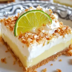 Für die Key Lime Pie Riegel benötigst du folgende Hauptzutaten: - 1 1/2 Tassen Graham-Cracker-Brösel - 1/2 Tasse ungesüßte Kokosraspeln - 1/3 Tasse Kristallzucker - 1/2 Tasse ungesalzene Butter, geschmolzen - 2 Dosen (je 400 g) gesüßte Kondensmilch - 1/2 Tasse frischer Key-Limettensaft - 3 große Eigelb - Schale von 2 Key-Limetten - Eine Prise Salz - Schlagsahne zum Servieren - Optional: Key-Limetten-Scheiben und geröstete Kokosnussflocken zur Garnierung Diese Zutaten ergeben eine perfekte Balance zwischen süß und sauer. Die Graham-Cracker-Brösel geben der Kruste einen tollen Crunch. Die gesüßte Kondensmilch sorgt für die cremige Füllung. Manchmal hast du nicht alle Zutaten zur Hand. Hier sind einige Alternativen: - Statt Graham-Cracker-Brösel kannst du Kekse wie Digestive oder Butterkekse verwenden. - Verwende Zuckerersatzstoffe, wenn du Kalorien sparen möchtest. - Statt frischem Key-Limettensaft kannst du auch Flaschenlimettensaft verwenden, aber frisch ist immer besser. - Für die vegane Variante ersetze die Eigelb durch einen pflanzlichen Ei-Ersatz. Diese Optionen machen das Rezept flexibler. Du kannst die Riegel anpassen, um deinen Vorlieben gerecht zu werden. Die Qualität der Zutaten macht einen großen Unterschied. Hier sind meine Tipps: - Wähle frische Key-Limetten aus. Sie haben den besten Geschmack. - Achte beim Kauf von gesüßter Kondensmilch auf die Marke. Hochwertige Produkte schmecken besser. - Verwende echte Butter für einen reicheren Geschmack in der Kruste. - Kaufe ungesüßte Kokosraspeln, um die Süße selbst zu kontrollieren. Mit diesen Tipps wählst du die besten Zutaten. So wird dein Key Lime Pie noch leckerer. {{ingredient_image_2}} Heize deinen Ofen auf 175°C (350°F) vor. Das ist wichtig, um die Kruste gleichmäßig zu backen. In einer großen Schüssel vermischst du die Graham-Cracker-Brösel, die ungesüßte Kokosnuss, den Kristallzucker und die geschmolzene Butter. Rühre alles gut durch, bis die Mischung wie nasser Sand aussieht. Drücke die Mischung gleichmäßig und fest in eine 20x20 cm große Backform. Achte darauf, dass der Boden stabil ist. Backe die Kruste für etwa 10 Minuten. Nimm sie dann heraus und lass sie leicht abkühlen. In einer separaten Schüssel verrührst du die gesüßte Kondensmilch mit dem frischen Key-Limettensaft. Füge die drei Eigelb und die Limettenschale hinzu. Eine Prise Salz macht die Füllung noch besser. Rühre alles gut, bis es glatt ist. Gieße die Limettenfüllung gleichmäßig über die abgekühlte Kruste, damit jeder Bissen lecker schmeckt. Stelle die Form mit der Füllung wieder in den Ofen. Backe die Mischung für 15 bis 18 Minuten. Die Füllung sollte fest sein, aber in der Mitte noch leicht wackeln. Nimm die Riegel aus dem Ofen. Lass sie bei Raumtemperatur etwa 30 Minuten abkühlen. Danach stellst du sie für mindestens 2 Stunden in den Kühlschrank. So werden die Riegel fest und kalt. Wenn sie bereit sind, hebe sie vorsichtig aus der Form. Schneide sie in Quadrate oder Rechtecke. Genieße die frischen Key Lime Pie Riegel! Beim Backen von Key Lime Pie Bars gibt es einige häufige Fehler. Ein häufiger Fehler ist, die Kruste zu lange zu backen. Sie soll leicht goldbraun sein, nicht dunkel. Achte darauf, dass du die Kruste gut andrückst. So bleibt sie fest. Ein weiterer Fehler ist das Messen der Zutaten. Verwende eine Küchenwaage oder Messbecher für genaue Mengen. Zu viel oder zu wenig kann die Konsistenz verändern. Die Füllung muss glatt sein. Mische die gesüßte Kondensmilch, den Limettensaft und die Eigelbe gut. Klumpen sind unerwünscht. Eine Prise Salz verbessert den Geschmack. Lass die Mischung nicht zu lange stehen, bevor du sie in die Kruste gießt. Achte darauf, die Riegel nicht zu lange zu backen. Sie sollen in der Mitte leicht wackeln. So bleiben sie cremig und lecker. Das Anrichten der Riegel ist einfach. Schneide sie in gleichmäßige Stücke. Verwende ein scharfes Messer für saubere Schnitte. Serviere die Riegel mit einem Klecks Schlagsahne. Eine Scheibe Key-Limette obenauf macht sie hübsch. Geröstete Kokosraspeln geben einen tollen Crunch. So werden deine Riegel zum Hingucker auf jedem Tisch! Pro Tipps Die richtige Limette wählen: Verwende frische, saftige Key-Limetten für den besten Geschmack. Du kannst auch normale Limetten verwenden, aber der charakteristische Geschmack wird nicht ganz so intensiv sein. Kruste perfekt backen: Die Kruste sollte goldbraun und knusprig sein. Achte darauf, sie nicht zu lange zu backen, um ein Verbrennen zu vermeiden. Füllung gut verrühren: Stelle sicher, dass die Füllung glatt ist, bevor du sie in die Kruste gießt. Klumpen können die Textur des Pies beeinträchtigen. Richtig kühlen: Um die besten Ergebnisse zu erzielen, lass die Riegel nach dem Backen ausreichend abkühlen und stelle sie dann für mindestens 2 Stunden in den Kühlschrank. So wird die Füllung fest und lässt sich besser schneiden. {{image_4}} Du kannst die Key Lime Pie Riegel leicht vegan und glutenfrei machen. Ersetze die Butter durch Kokosöl. Wähle glutenfreie Graham-Cracker oder mache deine eigene Kruste aus gemahlenen Nüssen. Verwende statt gesüßter Kondensmilch eine Mischung aus Kokosmilch und einem pflanzlichen Süßstoff. Achte darauf, dass alle Zutaten vegan sind. Diese Alternativen bringen neue Aromen und Texturen in dein Dessert. Key Limonen sind toll, aber du kannst auch andere Zitrusfrüchte verwenden. Probier Limetten, Orangen oder sogar Grapefruits! Jede Frucht hat ihren eigenen Geschmack. Du kannst die Füllung anpassen, um frische Zitrusnoten zu erhalten. Achte darauf, die Menge des Safts anzupassen, um die Konsistenz zu halten. Sei kreativ und finde deine Lieblingskombination! Um die Riegel noch interessanter zu machen, füge zusätzliche Aromen hinzu. Ein Hauch von Vanille oder etwas geriebene Ingwerwurzel kann das Dessert aufpeppen. Du kannst auch die Garnitur anpassen. Statt nur Schlagsahne, versuche einen Limettenquark oder eine Kokosnusscreme. Für mehr Textur streue geröstete Kokosnussflocken oder Nüsse darüber. Diese kleinen Änderungen machen einen großen Unterschied! Um deine Key Lime Pie Riegel frisch zu halten, lagere sie im Kühlschrank. Nutze einen luftdichten Behälter. So bleiben sie saftig und lecker. Lege ein Stück Backpapier zwischen die Riegel, damit sie nicht aneinanderkleben. Wenn du keinen Behälter hast, kannst du Frischhaltefolie verwenden. Wickel die Riegel gut ein, um die Feuchtigkeit zu bewahren. Die Riegel halten sich im Kühlschrank etwa fünf bis sieben Tage. Achte darauf, dass sie gut verpackt sind. Nach dieser Zeit können sie an Geschmack verlieren. Wenn du sie länger aufbewahren möchtest, solltest du sie einfrieren. So bleiben sie frisch und lecker für mehrere Monate. Einfrieren ist eine großartige Möglichkeit, die Riegel länger zu lagern. Schneide sie in Portionen, bevor du sie einfrierst. Lege sie in einen luftdichten Behälter oder in Gefrierbeutel. Vergiss nicht, das Datum darauf zu schreiben. Um sie aufzutauen, lasse sie einfach im Kühlschrank über Nacht. So bleiben sie in bester Qualität. Vermeide es, sie bei Raumtemperatur aufzutauen. Das könnte die Textur verändern. Um Key Lime Pie Riegel ohne Backen zu machen, kannst du die Kruste anpassen. Verwende die Graham-Cracker-Brösel, Kokosraspeln, Zucker und geschmolzene Butter wie in der Rezeptur. Press diese Mischung in eine Form und lasse sie im Kühlschrank für mindestens eine Stunde fest werden. Für die Füllung mische gesüßte Kondensmilch, frischen Limettensaft, Eigelb und Salz gut. Gieße die Füllung auf die Kruste. Lass die Riegel dann erneut im Kühlschrank für zwei Stunden kühlen. Ja, du kannst auch andere Limettenarten verwenden. Normale Limetten oder sogar Zitronen funktionieren gut. Der Geschmack wird jedoch etwas anders. Key-Limetten sind süßer und aromatischer. Wenn du andere Limetten verwendest, achte darauf, die Menge des Zuckers anzupassen. Teste den Geschmack, bevor du die Mischung in die Kruste gießt. Fertige Key Lime Pie Riegel findet man in vielen Bäckereien oder Dessertspezialitätenläden. Große Supermärkte führen oft auch eigene Marken. Achte auf frische Zutaten. Lokale Märkte könnten sogar handgemachte Optionen anbieten. Probiere verschiedene Marken aus, um deinen Favoriten zu finden. Key Lime Pie Riegel sind einfach zuzubereiten und sehr lecker. Wir haben die besten Zutaten besprochen und Tipps für die perfekte Zubereitung gegeben. Sie können sogar experimentieren und verschiedene Aromen ausprobieren. Achten Sie darauf, die Riegel richtig zu lagern, damit sie frisch bleiben. Diese Riegel sind eine tolle Ergänzung für jedes Dessertbuffet. Ich hoffe, Sie probieren es aus und genießen jeden Biss!