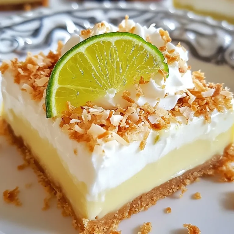 Für die Key Lime Pie Riegel benötigst du folgende Hauptzutaten: - 1 1/2 Tassen Graham-Cracker-Brösel - 1/2 Tasse ungesüßte Kokosraspeln - 1/3 Tasse Kristallzucker - 1/2 Tasse ungesalzene Butter, geschmolzen - 2 Dosen (je 400 g) gesüßte Kondensmilch - 1/2 Tasse frischer Key-Limettensaft - 3 große Eigelb - Schale von 2 Key-Limetten - Eine Prise Salz - Schlagsahne zum Servieren - Optional: Key-Limetten-Scheiben und geröstete Kokosnussflocken zur Garnierung Diese Zutaten ergeben eine perfekte Balance zwischen süß und sauer. Die Graham-Cracker-Brösel geben der Kruste einen tollen Crunch. Die gesüßte Kondensmilch sorgt für die cremige Füllung. Manchmal hast du nicht alle Zutaten zur Hand. Hier sind einige Alternativen: - Statt Graham-Cracker-Brösel kannst du Kekse wie Digestive oder Butterkekse verwenden. - Verwende Zuckerersatzstoffe, wenn du Kalorien sparen möchtest. - Statt frischem Key-Limettensaft kannst du auch Flaschenlimettensaft verwenden, aber frisch ist immer besser. - Für die vegane Variante ersetze die Eigelb durch einen pflanzlichen Ei-Ersatz. Diese Optionen machen das Rezept flexibler. Du kannst die Riegel anpassen, um deinen Vorlieben gerecht zu werden. Die Qualität der Zutaten macht einen großen Unterschied. Hier sind meine Tipps: - Wähle frische Key-Limetten aus. Sie haben den besten Geschmack. - Achte beim Kauf von gesüßter Kondensmilch auf die Marke. Hochwertige Produkte schmecken besser. - Verwende echte Butter für einen reicheren Geschmack in der Kruste. - Kaufe ungesüßte Kokosraspeln, um die Süße selbst zu kontrollieren. Mit diesen Tipps wählst du die besten Zutaten. So wird dein Key Lime Pie noch leckerer. {{ingredient_image_2}} Heize deinen Ofen auf 175°C (350°F) vor. Das ist wichtig, um die Kruste gleichmäßig zu backen. In einer großen Schüssel vermischst du die Graham-Cracker-Brösel, die ungesüßte Kokosnuss, den Kristallzucker und die geschmolzene Butter. Rühre alles gut durch, bis die Mischung wie nasser Sand aussieht. Drücke die Mischung gleichmäßig und fest in eine 20x20 cm große Backform. Achte darauf, dass der Boden stabil ist. Backe die Kruste für etwa 10 Minuten. Nimm sie dann heraus und lass sie leicht abkühlen. In einer separaten Schüssel verrührst du die gesüßte Kondensmilch mit dem frischen Key-Limettensaft. Füge die drei Eigelb und die Limettenschale hinzu. Eine Prise Salz macht die Füllung noch besser. Rühre alles gut, bis es glatt ist. Gieße die Limettenfüllung gleichmäßig über die abgekühlte Kruste, damit jeder Bissen lecker schmeckt. Stelle die Form mit der Füllung wieder in den Ofen. Backe die Mischung für 15 bis 18 Minuten. Die Füllung sollte fest sein, aber in der Mitte noch leicht wackeln. Nimm die Riegel aus dem Ofen. Lass sie bei Raumtemperatur etwa 30 Minuten abkühlen. Danach stellst du sie für mindestens 2 Stunden in den Kühlschrank. So werden die Riegel fest und kalt. Wenn sie bereit sind, hebe sie vorsichtig aus der Form. Schneide sie in Quadrate oder Rechtecke. Genieße die frischen Key Lime Pie Riegel! Beim Backen von Key Lime Pie Bars gibt es einige häufige Fehler. Ein häufiger Fehler ist, die Kruste zu lange zu backen. Sie soll leicht goldbraun sein, nicht dunkel. Achte darauf, dass du die Kruste gut andrückst. So bleibt sie fest. Ein weiterer Fehler ist das Messen der Zutaten. Verwende eine Küchenwaage oder Messbecher für genaue Mengen. Zu viel oder zu wenig kann die Konsistenz verändern. Die Füllung muss glatt sein. Mische die gesüßte Kondensmilch, den Limettensaft und die Eigelbe gut. Klumpen sind unerwünscht. Eine Prise Salz verbessert den Geschmack. Lass die Mischung nicht zu lange stehen, bevor du sie in die Kruste gießt. Achte darauf, die Riegel nicht zu lange zu backen. Sie sollen in der Mitte leicht wackeln. So bleiben sie cremig und lecker. Das Anrichten der Riegel ist einfach. Schneide sie in gleichmäßige Stücke. Verwende ein scharfes Messer für saubere Schnitte. Serviere die Riegel mit einem Klecks Schlagsahne. Eine Scheibe Key-Limette obenauf macht sie hübsch. Geröstete Kokosraspeln geben einen tollen Crunch. So werden deine Riegel zum Hingucker auf jedem Tisch! Pro Tipps Die richtige Limette wählen: Verwende frische, saftige Key-Limetten für den besten Geschmack. Du kannst auch normale Limetten verwenden, aber der charakteristische Geschmack wird nicht ganz so intensiv sein. Kruste perfekt backen: Die Kruste sollte goldbraun und knusprig sein. Achte darauf, sie nicht zu lange zu backen, um ein Verbrennen zu vermeiden. Füllung gut verrühren: Stelle sicher, dass die Füllung glatt ist, bevor du sie in die Kruste gießt. Klumpen können die Textur des Pies beeinträchtigen. Richtig kühlen: Um die besten Ergebnisse zu erzielen, lass die Riegel nach dem Backen ausreichend abkühlen und stelle sie dann für mindestens 2 Stunden in den Kühlschrank. So wird die Füllung fest und lässt sich besser schneiden. {{image_4}} Du kannst die Key Lime Pie Riegel leicht vegan und glutenfrei machen. Ersetze die Butter durch Kokosöl. Wähle glutenfreie Graham-Cracker oder mache deine eigene Kruste aus gemahlenen Nüssen. Verwende statt gesüßter Kondensmilch eine Mischung aus Kokosmilch und einem pflanzlichen Süßstoff. Achte darauf, dass alle Zutaten vegan sind. Diese Alternativen bringen neue Aromen und Texturen in dein Dessert. Key Limonen sind toll, aber du kannst auch andere Zitrusfrüchte verwenden. Probier Limetten, Orangen oder sogar Grapefruits! Jede Frucht hat ihren eigenen Geschmack. Du kannst die Füllung anpassen, um frische Zitrusnoten zu erhalten. Achte darauf, die Menge des Safts anzupassen, um die Konsistenz zu halten. Sei kreativ und finde deine Lieblingskombination! Um die Riegel noch interessanter zu machen, füge zusätzliche Aromen hinzu. Ein Hauch von Vanille oder etwas geriebene Ingwerwurzel kann das Dessert aufpeppen. Du kannst auch die Garnitur anpassen. Statt nur Schlagsahne, versuche einen Limettenquark oder eine Kokosnusscreme. Für mehr Textur streue geröstete Kokosnussflocken oder Nüsse darüber. Diese kleinen Änderungen machen einen großen Unterschied! Um deine Key Lime Pie Riegel frisch zu halten, lagere sie im Kühlschrank. Nutze einen luftdichten Behälter. So bleiben sie saftig und lecker. Lege ein Stück Backpapier zwischen die Riegel, damit sie nicht aneinanderkleben. Wenn du keinen Behälter hast, kannst du Frischhaltefolie verwenden. Wickel die Riegel gut ein, um die Feuchtigkeit zu bewahren. Die Riegel halten sich im Kühlschrank etwa fünf bis sieben Tage. Achte darauf, dass sie gut verpackt sind. Nach dieser Zeit können sie an Geschmack verlieren. Wenn du sie länger aufbewahren möchtest, solltest du sie einfrieren. So bleiben sie frisch und lecker für mehrere Monate. Einfrieren ist eine großartige Möglichkeit, die Riegel länger zu lagern. Schneide sie in Portionen, bevor du sie einfrierst. Lege sie in einen luftdichten Behälter oder in Gefrierbeutel. Vergiss nicht, das Datum darauf zu schreiben. Um sie aufzutauen, lasse sie einfach im Kühlschrank über Nacht. So bleiben sie in bester Qualität. Vermeide es, sie bei Raumtemperatur aufzutauen. Das könnte die Textur verändern. Um Key Lime Pie Riegel ohne Backen zu machen, kannst du die Kruste anpassen. Verwende die Graham-Cracker-Brösel, Kokosraspeln, Zucker und geschmolzene Butter wie in der Rezeptur. Press diese Mischung in eine Form und lasse sie im Kühlschrank für mindestens eine Stunde fest werden. Für die Füllung mische gesüßte Kondensmilch, frischen Limettensaft, Eigelb und Salz gut. Gieße die Füllung auf die Kruste. Lass die Riegel dann erneut im Kühlschrank für zwei Stunden kühlen. Ja, du kannst auch andere Limettenarten verwenden. Normale Limetten oder sogar Zitronen funktionieren gut. Der Geschmack wird jedoch etwas anders. Key-Limetten sind süßer und aromatischer. Wenn du andere Limetten verwendest, achte darauf, die Menge des Zuckers anzupassen. Teste den Geschmack, bevor du die Mischung in die Kruste gießt. Fertige Key Lime Pie Riegel findet man in vielen Bäckereien oder Dessertspezialitätenläden. Große Supermärkte führen oft auch eigene Marken. Achte auf frische Zutaten. Lokale Märkte könnten sogar handgemachte Optionen anbieten. Probiere verschiedene Marken aus, um deinen Favoriten zu finden. Key Lime Pie Riegel sind einfach zuzubereiten und sehr lecker. Wir haben die besten Zutaten besprochen und Tipps für die perfekte Zubereitung gegeben. Sie können sogar experimentieren und verschiedene Aromen ausprobieren. Achten Sie darauf, die Riegel richtig zu lagern, damit sie frisch bleiben. Diese Riegel sind eine tolle Ergänzung für jedes Dessertbuffet. Ich hoffe, Sie probieren es aus und genießen jeden Biss!