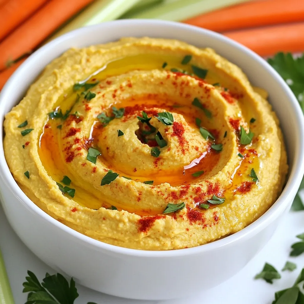- 1 Dose (425 g) Kichererbsen, gut abgetropft und abgespült - 1 große rote Paprika, geröstet - 2 Esslöffel Tahini - 2 Esslöffel Olivenöl Die Kichererbsen sind die Basis für den Hummus. Sie bringen einen milden Geschmack mit. Rote Paprika gibt dem Hummus eine süße und rauchige Note. Tahini, eine Paste aus Sesam, sorgt für Cremigkeit. Olivenöl fügt einen frischen, fruchtigen Geschmack hinzu und macht den Hummus reichhaltiger. - 2 Esslöffel frischer Zitronensaft - 1 Knoblauchzehe, fein gehackt - 1 Teelöffel Kreuzkümmel - 1 Esslöffel rote Paprikaflocken Zitronensaft bringt Säure und Frische in den Hummus. Knoblauch gibt einen würzigen Kick. Kreuzkümmel fügt Tiefe hinzu und rote Paprikaflocken geben eine schöne Schärfe. Diese Zutaten machen den Hummus wirklich spannend im Geschmack. - Frische Petersilie, gehackt - Gemüse für Dips wie Karotten, Sellerie und Paprika - Pita-Brot Die frische Petersilie bringt Farbe und einen frischen Geschmack. Gemüse wie Karotten und Sellerie sind perfekt zum Dippen. Pita-Brot rundet das Erlebnis ab und macht es ideal für jede Party oder ein gemütliches Abendessen. {{ingredient_image_2}} Zuerst röste eine frische rote Paprika. Halte sie über eine offene Flamme oder unter dem Grill. Drehe die Paprika, bis die Haut schwarz wird. Das dauert etwa fünf bis zehn Minuten. Danach lege die Paprika in eine Schüssel. Decke sie mit Frischhaltefolie ab. Lass sie für 15 Minuten ruhen. Dadurch kann die Haut leicht abgezogen werden. Nach dem Abkühlen entferne die Haut und die Kerne. Schneide die Paprika in kleine Stücke. Alternativ kannst du auch geröstete Paprika aus dem Laden verwenden. Gib die abgetropften Kichererbsen, die geröstete Paprika, Tahini, Olivenöl, Zitronensaft, gehackten Knoblauch und Kreuzkümmel in eine Küchenmaschine. Vergiss nicht die roten Paprikaflocken für den extra Kick! Mixe alles auf hoher Stufe. Das Ziel ist eine cremige und glatte Konsistenz. Kratze den Rand der Schüssel, damit alles gut vermischt wird. Wenn der Hummus zu dick ist, füge einen Esslöffel Wasser hinzu. Mixe ihn weiter, bis die gewünschte Konsistenz erreicht ist. Jetzt kommt das Abschmecken. Füge Salz und Pfeffer hinzu, um den Geschmack zu verbessern. Püriere den Hummus ein letztes Mal, um die Gewürze gut zu verteilen. Gib den Hummus in eine Servierschüssel. Träufle etwas Olivenöl darauf für einen schönen Glanz. Zum Schluss garniere den Hummus mit frisch gehackter Petersilie. Ein bisschen mehr rote Paprikaflocken oben drauf sorgt für mehr Geschmack. Die Zutaten beeinflussen die Textur des Hummus stark. Kichererbsen sind das Herzstück. Verwende gut abgetropfte und gespülte Kichererbsen. Geröstete Paprika bringt eine feine Süße. Tahini fügt eine nussige Tiefe hinzu. Olivenöl sorgt für eine seidige Konsistenz. Füge genug Flüssigkeit hinzu, um die richtige Cremigkeit zu erreichen. Richtiges Mixen ist der Schlüssel. Starte langsam und erhöhe die Geschwindigkeit. Halte die Küchenmaschine in Bewegung, um alles gut zu vermengen. Kratze die Seiten der Schüssel ab, um Klumpen zu vermeiden. Mixe weiter, bis der Hummus schön glatt ist. Experimentiere mit verschiedenen Gewürzen. Kreuzkümmel bringt einen erdigen Geschmack. Du kannst auch Paprikagewürz oder Curry ausprobieren. Diese Gewürze verleihen dem Hummus neue Aromen. Den Schärfegrad kannst du leicht anpassen. Mögen Sie es scharf? Füge mehr rote Paprikaflocken hinzu. Für eine mildere Version reduziere die Menge. Die Verwendung von abgepackten Zutaten spart Zeit. Geröstete Paprika aus dem Glas sind eine tolle Abkürzung. Diese sind sofort bereit für deinen Hummus. Um die Vorbereitungszeit zu minimieren, halte alle Zutaten bereit. Die Kichererbsen können auch aus der Dose kommen. So hast du in nur 20 Minuten einen leckeren Hummus. Pro Tipps Frische Paprika: Wenn möglich, verwenden Sie frische Paprika, die Sie selbst rösten. Dies verleiht dem Hummus einen intensiveren Geschmack. Variation der Gewürze: Experimentieren Sie mit verschiedenen Gewürzen wie geräuchertem Paprika oder Chili-Pulver, um dem Hummus eine persönliche Note zu verleihen. Haltbarkeit: Lagern Sie den Hummus in einem luftdichten Behälter im Kühlschrank, wo er bis zu einer Woche frisch bleibt. Serviervorschläge: Servieren Sie den Hummus mit einer Auswahl an knusprigen Crackern oder Brot, um die Textur und den Geschmack zu variieren. {{image_4}} Um grünen Paprika-Hummus zu machen, ändere einfach die rote Paprika. Nimm eine große grüne Paprika statt der roten. Röste sie wie gewohnt und entferne die Haut. Die grüne Paprika gibt dem Hummus einen anderen, frischen Geschmack. Sie hat eine leicht bittere Note, die gut mit den Kichererbsen harmoniert. So wird dein Hummus etwas knuspriger. Für einen besonderen Twist, kombiniere Avocado mit roter Paprika. Du kannst eine halbe Avocado hinzufügen, wenn du die anderen Zutaten in die Küchenmaschine gibst. Diese Kombination ergibt einen cremigen und reichhaltigen Hummus. Avocado bringt gesunde Fette mit und macht das Hummus noch nahrhafter. Die Farbe wird auch sehr ansprechend sein! Um deinem Hummus mehr Geschmack zu verleihen, füge geröstete Zwiebeln hinzu. Röste eine kleine Zwiebel zusammen mit der Paprika. Das gibt dem Hummus eine süße und herzhafte Note. Mische die gerösteten Zwiebeln mit den anderen Zutaten in der Küchenmaschine. Der Hummus wird dadurch besonders aromatisch und lecker. Um Hummus frisch zu halten, lagere ihn im Kühlschrank. Verwende einen luftdichten Behälter. Hummus bleibt am besten, wenn er kühl und dunkel ist. So vermeidest du das Austrocknen. Achte darauf, dass du den Behälter gut verschließt. So bleibt die Cremigkeit erhalten. Hummus hält sich im Kühlschrank etwa fünf bis sieben Tage. Das hängt von den Zutaten ab. Um Verderb zu vermeiden, nutze saubere Utensilien. Vermeide es, mit den Händen in den Behälter zu greifen. Wenn du Schimmel bemerkst, wirf den Hummus sofort weg. Das ist wichtig für deine Gesundheit. Wenn du Hummus übrig hast, gibt es viele Möglichkeiten, ihn zu nutzen. Du kannst ihn als Aufstrich für Sandwiches verwenden. Er passt gut zu Wraps oder als Dip für Gemüse. Auch in Salaten macht sich Hummus gut. Experimentiere mit neuen Rezepten! Hummus kann im Kühlschrank bis zu einer Woche frisch bleiben. Lagern Sie ihn in einem luftdichten Behälter. So bleibt er lange lecker und cremig. Nach ein paar Tagen kann er etwas trockener werden. Fügen Sie einfach einen Esslöffel Wasser hinzu und mixen Sie erneut. Ja, Sie können geröstete Paprika in vielen Geschäften kaufen. Achten Sie auf Marken wie *Delallo* oder *Trader Joe's*. Diese Marken bieten oft gute Qualität. Sie sind praktisch und sparen Zeit in der Küche. Hummus ist sehr gesund. Die Hauptzutat, Kichererbsen, ist reich an Ballaststoffen und Eiweiß. Dies hilft, den Hunger zu stillen und die Verdauung zu fördern. Die roten Paprika bringen Vitamine und Antioxidantien mit. Diese Zutaten machen Hummus zu einem guten Snack oder Beilage. Hummus ist einfach zu machen und vielseitig. Du brauchst Kichererbsen, Paprika, Tahini und Olivenöl. Röste die Paprika, mische die Zutaten und würze nach Geschmack. Mit frischer Petersilie und Gemüse wird dein Hummus zum Hit. Experimentiere mit verschiedenen Aromen und lagere Reste clever. Genieße die vielen Variationen und Tipps. Hummus ist nicht nur lecker, sondern auch gesund. Probier es selbst aus!
