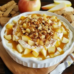 Um diesen leckeren Dip zuzubereiten, brauchst du einige Hauptzutaten. Hier sind sie: - 225 g Frischkäse, weichgemacht - 60 g Puderzucker - 1 Teelöffel Vanilleextrakt - 120 ml Karamellsauce - 1 Apfel, gewürfelt (Granny Smith oder Honeycrisp) - 1/2 Teelöffel Zimt - 30 g gehackte Nüsse (Pekannüsse oder Walnüsse) Diese Zutaten bilden die Basis des Dips. Der Frischkäse sorgt für eine cremige Textur. Der Puderzucker gibt Süße. Vanilleextrakt bringt ein tolles Aroma. Die Karamellsauce macht alles noch schmackhafter. Der Apfel gibt Frische. Zimt fügt Wärme hinzu. Nüsse sorgen für einen knusprigen Biss. Einige Zutaten geben dem Dip einen besonderen Geschmack. Karamellsauce ist hier das Highlight. Sie kann gekauft oder selbst gemacht werden. Sie bietet süße und tiefe Aromen. Zimt ist ein weiterer Star. Er macht den Dip würzig und gemütlich. Die Apfelsorte beeinflusst auch den Geschmack. Granny Smith ist sauer und knackig. Honeycrisp ist süßer und saftig. Wähle, was dir besser gefällt. Falls du keine bestimmten Zutaten hast, gibt es Alternativen. Statt Frischkäse kannst du griechischen Joghurt verwenden. Er ist leichter und hat einen anderen Geschmack. Für den Puderzucker kann Honig oder Agavendicksaft genommen werden. So bleibt der Dip süß, aber mit weniger Zucker. Anstelle von Karamellsauce kannst du Schokoladensauce verwenden, wenn du Schokolade magst. Auch andere Nüsse sind möglich, wie Mandeln oder Haselnüsse. Sei kreativ und passe das Rezept nach deinem Geschmack an! {{ingredient_image_2}} Um die Basis für unseren Dip zu machen, nehme ich 225 g weichen Frischkäse. Ich gebe ihn in eine große Rührschüssel. Mit einem Elektromixer schlage ich den Frischkäse, bis er glatt und cremig ist. Dann füge ich 60 g Puderzucker und 1 Teelöffel Vanilleextrakt hinzu. Ich mixe alles gut, bis die Mischung fluffig ist. Jetzt ist es Zeit für den Apfel! Ich nehme einen Apfel, zum Beispiel einen Granny Smith oder Honeycrisp, und schneide ihn in kleine Würfel. Diese gebe ich vorsichtig in die Frischkäse-Mischung. Zusätzlich streue ich 1/2 Teelöffel Zimt hinein. Ich hebe alles sanft unter, damit die Apfelstücke gleichmäßig verteilt sind. Ich gebe die Frischkäse-Mischung in eine flache Servierplatte. Mit einem Spatel streiche ich die Oberfläche glatt. Dann träufle ich 120 ml Karamellsauce großzügig über die Mischung. Um den Dip noch besser zu machen, streue ich 30 g gehackte Nüsse darauf. Jetzt kann ich ihn sofort mit Apfelscheiben und Graham-Crackern servieren oder kurz in den Kühlschrank stellen. So bleibt er frisch und lecker! Um den perfekten Dip zu erreichen, achte auf die Konsistenz. Der Frischkäse sollte weich und cremig sein. Lass ihn vor der Zubereitung etwas stehen, damit er Raumtemperatur erreicht. Dies hilft beim Mixen. Wenn der Dip zu dick ist, füge einen kleinen Schuss Milch hinzu. Mixe gut, bis die gewünschte Konsistenz erreicht ist. Wenn du es magst, kannst du auch mehr Karamellsauce hinzufügen, um es süßer zu machen. Die Wahl zwischen hausgemachter und gekaufter Karamellsauce hängt von dir ab. Hausgemachte Sauce ist frisch und hat einen tollen Geschmack. Sie ist einfach zu machen. Du brauchst nur Zucker, Butter und Sahne. Gekaufte Karamellsauce ist schnell und praktisch. Sie funktioniert gut, wenn du wenig Zeit hast. Beide Optionen sind lecker und passen gut zu diesem Dip. Die Präsentation macht den Unterschied. Richte den Dip in einer flachen Schüssel an. Streue die gehackten Nüsse gleichmäßig darüber. Das gibt einen schönen Crunch. Arrangiere die Apfelscheiben in einem Kreis um den Dip. Lege die Graham-Cracker in eine kleine Schüssel daneben. Diese Anordnung sieht einladend aus und macht Lust auf mehr. Pro Tipps Wähle den richtigen Apfel: Verwende säuerliche Äpfel wie Granny Smith oder süße wie Honeycrisp, um eine perfekte Balance aus Süße und Säure zu erreichen. Karamellsauce selbst machen: Für einen besonderen Twist kannst du die Karamellsauce selbst zubereiten, indem du Zucker, Wasser und Sahne erhitzt, bis sie goldbraun und sirupartig ist. Frischkäse richtig vorbereiten: Lass den Frischkäse vor der Verwendung auf Zimmertemperatur kommen, damit er sich leichter cremig schlagen lässt und die Konsistenz des Dips verbessert wird. Serviertipps: Stelle sicher, dass du die Apfelscheiben sofort nach dem Schneiden mit etwas Zitronensaft beträufelst, um eine Braunfärbung zu vermeiden und die Frische zu erhalten. {{image_4}} Du kannst den Karamell-Apfel-Cheesecake-Dip noch besser machen. Füge geschmolzene Schokolade hinzu. Dunkle Schokolade passt gut zu den Äpfeln. Diese Kombination bringt eine süße und herbe Note. Du kannst auch Schokoladenstückchen hineinmischen. Das gibt mehr Textur und Geschmack. Geriebene Schokolade als Topping sieht toll aus und schmeckt lecker. Wenn du gesünder essen möchtest, gibt es viele Möglichkeiten. Du kannst den Frischkäse durch griechischen Joghurt ersetzen. Das macht den Dip leichter und cremiger. Verwende Honig anstelle von Puderzucker. So erhältst du eine natürliche Süße. Für den Crunch kannst du Sonnenblumenkerne oder Mandeln nutzen. Diese Optionen sind nährstoffreich und schmackhaft. Der Dip ist perfekt für den Herbst. Füge gemahlene Muskatnuss oder Ingwer hinzu. Diese Gewürze geben einen warmen Geschmack. Du kannst auch getrocknete Cranberries oder Rosinen hinzufügen. Diese Früchte bringen eine süße Note und Farbe. Wenn du Magie für die Feiertage willst, benutze Kürbispüree. Das macht den Dip weihnachtlich und köstlich. Du kannst den Karamell-Apfel-Cheesecake-Dip einfach im Kühlschrank lagern. Verwende einen luftdichten Behälter. So bleibt er frisch. Der Dip hält sich bis zu fünf Tage. Stelle sicher, dass du den Dip gut abdeckst. So vermeidest du, dass er Gerüche von anderen Lebensmitteln aufnimmt. Einfrieren ist eine gute Option, wenn du Reste hast. Fülle den Dip in einen gefriergeeigneten Behälter. Achte darauf, etwas Platz zu lassen, da der Dip beim Gefrieren expandiert. Du kannst ihn bis zu drei Monate im Gefrierfach aufbewahren. Um ihn zu genießen, taue den Dip über Nacht im Kühlschrank auf. Die Haltbarkeit des Dips ist wichtig. Nach fünf Tagen solltest du den Dip prüfen. Wenn er seltsam riecht oder aussieht, entsorge ihn. Du kannst Reste auch in anderen Rezepten verwenden. Misch den Dip in Joghurt oder auf Pfannkuchen. Das gibt eine neue, leckere Note! Ja, du kannst den Dip im Voraus machen. Bereite ihn einfach einen Tag vorher zu. Bewahre ihn in einem luftdichten Behälter im Kühlschrank auf. Vor dem Servieren kannst du die Karamellsauce und die Nüsse hinzufügen. So bleibt der Dip frisch und lecker. Für diesen Dip empfehle ich Äpfel wie Granny Smith oder Honeycrisp. Granny Smith gibt einen süß-sauren Geschmack, der gut zu Karamell passt. Honeycrisp bietet eine süße Note mit knackiger Textur. Beide Sorten sorgen für einen tollen Biss. Um den Dip für mehr Gäste anzupassen, verdopple einfach die Zutaten. Verwende mehr Frischkäse, Karamellsauce und Äpfel. Du kannst auch eine große Schüssel verwenden, um alles schön zu präsentieren. Serviere mehr Apfelscheiben und Graham-Cracker, damit jeder genießen kann. Dieser Artikel hat Ihnen die wichtigsten Zutaten und Schritte für einen Karamell-Apfel-Cheesecake-Dip vorgestellt. Wir haben auch Tipps für die perfekte Konsistenz gegeben und kreative Variationen vorgeschlagen. Denken Sie daran, dass dies ein einfacher und leckerer Dip ist. Er bringt Freude zu jeder Feier. Nutzen Sie die Lagerinformationen, um Ihren Dip frisch zu halten. Schauen Sie sich auch die FAQs an, um Ihre Fragen zu beantworten. Viel Spaß beim Zubereiten und Genießen!