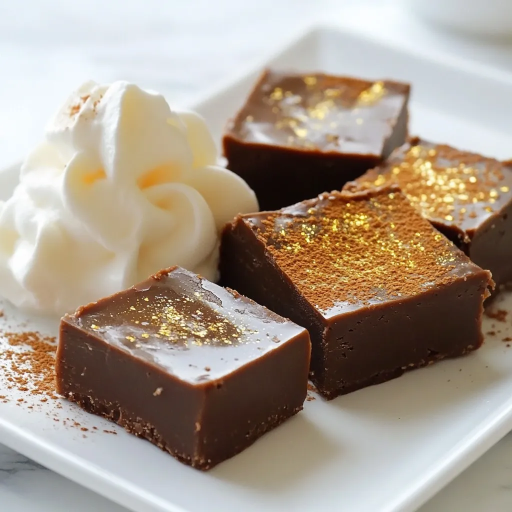 Um diesen köstlichen Fudge zuzubereiten, brauchst du: - 2 Tassen Kristallzucker - 1/2 Tasse ungesüßtes Kakaopulver - 1/2 Tasse ungesalzene Butter - 1/2 Tasse Schlagsahne - 1/2 Tasse Baileys Irish Cream (oder alkoholfreier Sirup) - 1 Teelöffel Vanilleextrakt - 1/2 Tasse gehackte Walnüsse oder Pekannüsse (optional) - Eine Prise Meersalz Diese Zutaten sorgen für die cremige Textur und den vollen Geschmack des Fudges. Du kannst das Rezept leicht anpassen. Versuche, andere Nüsse wie Mandeln oder Haselnüsse zu verwenden. Auch Schokoladenstückchen oder Trockenfrüchte geben dem Fudge einen neuen Twist. Für einen extra Kick kannst du auch einen Schuss Espresso hinzufügen. Die Qualität der Zutaten ist wichtig. Verwende frischen Baileys Irish Cream für den besten Geschmack. Hochwertige Schokolade und echte Vanille helfen, den Fudge noch besser zu machen. Achte darauf, dass die Butter ungesalzen ist, um die Süße nicht zu überdecken. So erhältst du ein echtes Geschmackserlebnis. {{ingredient_image_2}} Zuerst brauchst du einen mittelgroßen Topf. Gib den Kristallzucker, das Kakaopulver und die Prise Meersalz hinein. Mische die trockenen Zutaten gut. Danach füge die ungesalzene Butter und die Schlagsahne hinzu. Rühre alles gut um. Erhitze die Mischung bei mittlerer Hitze. Rühre ständig, bis die Mischung kocht. Dann reduziere die Hitze auf niedrig. Lass die Mischung für etwa fünf Minuten köcheln. Rühre währenddessen weiter. Die Mischung wird dicker und blubbert. Nimm den Topf vom Herd und lass ihn etwa fünf Minuten abkühlen. Rühre dann die Baileys Irish Cream und den Vanilleextrakt ein. Mische alles gut. Wenn du Nüsse magst, falte die gehackten Walnüsse oder Pekannüsse unter. Lege eine quadratische Backform mit Backpapier aus. Gieße die Fudge-Mischung hinein und verteile sie gleichmäßig. Lass den Fudge bei Raumtemperatur für 30 Minuten abkühlen. Danach stelle ihn für mindestens zwei Stunden in den Kühlschrank. Wenn der Fudge fest ist, schneide ihn in Würfel. Ein häufiger Fehler ist, die Hitze zu hoch einzustellen. Dadurch kann die Mischung anbrennen. Rühren Sie ständig, besonders wenn die Mischung kocht. Achten Sie darauf, die Mischung fünf Minuten lang köcheln zu lassen. Wenn sie nicht dick wird, könnte es an zu wenig Rühren liegen. Ein anderer Fehler ist, den Fudge nicht genug abkühlen zu lassen. Lassen Sie ihn mindestens fünf Minuten abkühlen. Wenn Sie die Baileys hinzufügen, kann er sonst zu flüssig sein. Für Anfänger kann es helfen, die Nüsse wegzulassen. So konzentrieren Sie sich auf den Hauptgeschmack. Wenn Sie die Mischung süßer mögen, fügen Sie mehr Zucker hinzu. Alternativ können Sie mehr Kakaopulver verwenden, um einen intensiveren Schokoladengeschmack zu erhalten. Auch die Verwendung von Baileys-Geschmackssirup ist eine einfache Änderung. So bleibt der Fudge alkoholfrei, aber lecker. Um die Textur zu verbessern, achten Sie darauf, die Mischung gut zu rühren. Verwenden Sie einen Spatel, um die Mischung gleichmäßig zu verteilen. Lassen Sie den Fudge nicht zu lange in der Form. Je schneller er in den Kühlschrank kommt, desto besser wird die Konsistenz. Zur Präsentation können Sie die Fudgewürfel mit Kakaopulver bestäuben. Ein Hauch von essbarem Goldglitter macht ihn festlich. Garnieren Sie die Würfel mit einem Klecks Schlagsahne für einen besonderen Touch. Pro Tipps Die richtige Temperatur: Stellen Sie sicher, dass die Mischung beim Kochen die richtige Temperatur erreicht, um die perfekte Konsistenz für den Fudge zu erzielen. Variationen ausprobieren: Experimentieren Sie mit verschiedenen Nüssen oder Aromen wie Karamell oder Meersalz, um Ihrem Fudge eine persönliche Note zu verleihen. Perfekte Lagerung: Bewahren Sie den Fudge in einem luftdichten Behälter im Kühlschrank auf, damit er frisch bleibt und nicht austrocknet. Schneiden Sie es richtig: Benutzen Sie ein heißes, sauberes Messer, um den Fudge in gleichmäßige Würfel zu schneiden, damit die Kanten glatt und ansprechend aussehen. {{image_4}} Wenn du nach einer Alternative zu Baileys suchst, probiere Kahlúa oder Amaretto. Diese Optionen geben deinem Fudge einen neuen Geschmack. Du kannst auch eine alkoholfreie Variante nutzen. Nutze Baileys-Geschmackssirup, um den gleichen süßen, cremigen Geschmack zu erreichen. Um deinem Fudge mehr Tiefe zu verleihen, füge zusätzliche Zutaten hinzu. Gehackte Nüsse, wie Walnüsse oder Pekannüsse, geben Crunch. Ein Hauch von Espresso-Pulver verstärkt den Kakaogeschmack. Du kannst auch einen Teelöffel Zimt oder Chili-Pulver für eine wärmende Note einmischen. Wenn du Allergien hast, passe das Rezept an. Verwende laktosefreie Butter und Sahne. Ersetze Nüsse durch Samen, wenn du Nussallergien hast. Achte darauf, dass alle Zutaten glutenfrei sind, wenn das nötig ist. So kannst du ohne Sorgen genießen! Um den Baileys Irish Cream Fudge frisch zu halten, bewahre ihn in einem luftdichten Behälter auf. Das schützt ihn vor Feuchtigkeit und Gerüchen. Lege ein Stück Backpapier zwischen die Schichten, um ein Festkleben zu vermeiden. So bleibt der Fudge weich und lecker. Im Kühlschrank bleibt der Fudge am besten haltbar. Stelle den Behälter in die kälteste Zone. Achte darauf, ihn nicht zusammen mit stark riechenden Lebensmitteln zu lagern, da er Gerüche aufnehmen kann. Vor dem Servieren lass ihn kurz bei Raumtemperatur stehen. Das macht ihn wieder weich und cremig. Richtig gelagert, hält der Fudge bis zu zwei Wochen. Wenn du ihn länger aufbewahren willst, friere ihn ein. In einem gefrierfesten Behälter bleibt er für bis zu drei Monate gut. Achte darauf, ihn gut zu verpacken, um Gefrierbrand zu vermeiden. So hast du immer einen leckeren Snack zur Hand! Ja, du kannst. Verwende einfach Baileys-Geschmackssirup. So bleibt der Geschmack gleich, aber ohne Alkohol. Diese Option ist perfekt für Kinder oder alle, die keinen Alkohol möchten. Der Sirup gibt dem Fudge die Süße und den besonderen Baileys-Geschmack. Es dauert etwa 2 Stunden, um den Fudge fest werden zu lassen. Nach dem Kochen lässt du ihn zuerst 30 Minuten bei Raumtemperatur abkühlen. Dann stelle ihn in den Kühlschrank. Dort wird er hart und perfekt zum Schneiden. Geduld ist wichtig, um die beste Textur zu erzielen. Walnüsse und Pekannüsse sind die besten Nüsse für Fudge. Sie fügen einen tollen Crunch hinzu. Die Nüsse harmonieren gut mit dem cremigen Fudge und dem Baileys-Geschmack. Wenn du magst, kannst du auch andere Nüsse ausprobieren, wie Mandeln oder Haselnüsse. Baileys Irish Cream Fudge ist leicht zu machen und schmeckt toll. Wir haben die Hauptzutaten, die Zubereitung und nützliche Tipps besprochen. Variationen bieten viel Spielraum für Kreativität. Achte auf die richtige Lagerung, damit dein Fudge frisch bleibt. Denke daran, bei Fragen die FAQs zu nutzen. Probiere es aus und genieße dein selbstgemachtes Fudge!