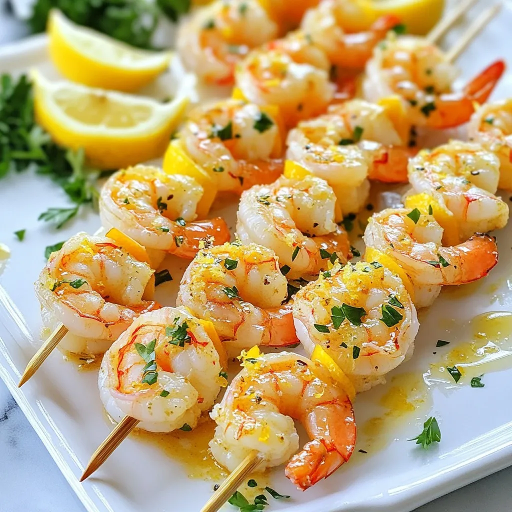 Für dieses Rezept benötigen Sie die folgenden Zutaten: - 450 g große Garnelen, geschält und entdarmt - 4 Esslöffel ungesalzene Butter, geschmolzen - 4 Zehen Knoblauch, fein gehackt - 1 Esslöffel frischer Zitronensaft - Schale von 1 Zitrone - 1 Teelöffel Paprikapulver - 1 Teelöffel getrockneter Oregano - Salz und Pfeffer nach Geschmack - Frische Petersilie, gehackt (zur Garnitur) - Bambus- oder Metallspieße Diese Zutaten bilden die Basis für die köstlichen Garnelen-Spieße. Die Garnelen sind der Star des Gerichts. Achten Sie darauf, große, frische Garnelen zu wählen. Neben den Hauptzutaten können Sie auch weitere Gewürze und Kräuter hinzufügen. Zum Beispiel: - Chili-Flocken für einen scharfen Kick - Frischer Thymian für ein erdiges Aroma - Zitronenmelisse für einen frischen Geschmack Spielen Sie mit den Aromen, um die Spieße nach Ihrem Geschmack anzupassen. Wählen Sie beim Einkauf frische Garnelen. Achten Sie auf diese Punkte: - Sie sollten klar und glänzend sein. - Der Geruch sollte frisch und nicht fischig sein. - Achten Sie auf die Größe: große Garnelen sind ideal für Spieße. Wenn Sie gefrorene Garnelen verwenden, tauen Sie diese langsam im Kühlschrank auf. So bleiben sie saftig und zart. {{ingredient_image_2}} Bevor wir mit dem Grillen beginnen, müssen wir die Spieße vorbereiten. Wenn Sie Bambusspieße verwenden, weichen Sie sie für etwa 30 Minuten in Wasser ein. Das hilft, ein Verbrennen zu verhindern. Metallspieße sind sofort einsatzbereit. Stellen Sie sicher, dass alle Garnelen geschält und entdarmt sind. So sind sie bereit für die Marinade. Jetzt kommen wir zur Marinade. Nehmen Sie eine große Rührschüssel und geben Sie die geschmolzene Butter hinein. Fügen Sie die fein gehackten Knoblauchzehen, den Zitronensaft und die Zitronenschale hinzu. Streuen Sie Paprikapulver, Oregano, Salz und Pfeffer darüber. Mischen Sie alles gut mit einem Schneebesen. Es sollte eine glatte Marinade entstehen. Geben Sie die Garnelen in die Marinade und schwenken Sie sie gut durch. Lassen Sie sie 15 bis 20 Minuten marinieren. So nehmen die Garnelen den vollen Geschmack auf. Heizen Sie Ihren Grill oder eine Grillpfanne bei mittlerer bis hoher Hitze vor. Stecken Sie 4 bis 5 Garnelen auf jeden Spieß. Achten Sie darauf, sie gleichmäßig zu verteilen. Legen Sie die Spieße auf den Grill. Grillen Sie die Garnelen für etwa 2 bis 3 Minuten pro Seite. Sie sind fertig, wenn sie rosa und undurchsichtig sind. Nehmen Sie die Spieße vom Grill und lassen Sie sie eine Minute ruhen. Garnieren Sie die Spieße mit frisch gehackter Petersilie, bevor Sie sie servieren. Die richtige Temperatur ist wichtig für leckere Garnelen. Du möchtest die Garnelen bei mittlerer bis hoher Hitze grillen. Dies bedeutet etwa 200 bis 230 Grad Celsius. So garen sie schnell und bleiben saftig. Wenn die Hitze zu niedrig ist, werden die Garnelen zäh. Du kannst auch einen Grillthermometer nutzen, um sicher zu sein. Das Marinieren gibt den Garnelen tollen Geschmack. Mische die Marinade gut, bevor du die Garnelen hinzufügst. Lass die Garnelen 15 bis 20 Minuten marinieren. So nehmen sie die Aromen auf. Zu langes Marinieren kann sie jedoch zäh machen. Denke daran, die Marinade gut zu verteilen. So wird jede Garnele gleichmäßig gewürzt. Die Präsentation macht viel aus. Serviere die Spieße auf einer langen Platte. Träufle etwas extra Knoblauchbutter darüber für mehr Geschmack. Füge frische Zitronenschnitze dazu, um Farbe und Frische zu bringen. Ein wenig gehackte Petersilie obendrauf sieht toll aus und gibt einen frischen Kick. Das Auge isst mit! Pro Tipps Garnelen richtig marinieren: Lassen Sie die Garnelen nicht länger als 20 Minuten in der Marinade, da sie sonst zu weich werden können. Grilltemperatur: Stellen Sie sicher, dass der Grill richtig vorgeheizt ist, um ein gleichmäßiges Garen und eine schöne Grillmarkierung zu erzielen. Holen Sie den besten Geschmack: Verwenden Sie frische Zitronen und frische Kräuter für die Marinade, um den Geschmack zu intensivieren. Servieren mit Stil: Ergänzen Sie die Spieße mit einer Zitronenbuttersauce, um zusätzliche Aromen zu bieten und das Gericht aufzuwerten. {{image_4}} Um die Garnelen-Spieße noch bunter und gesünder zu machen, fügen Sie Gemüse hinzu. Paprika, Zucchini und rote Zwiebeln passen gut. Schneiden Sie das Gemüse in gleich große Stücke. Stecken Sie dann abwechselnd Garnelen und Gemüse auf die Spieße. So erhalten Sie einen tollen Geschmack und eine schöne Präsentation. Das Gemüse wird zart und nimmt die Aromen der Marinade auf. Variieren Sie die Gewürze, um neue Geschmäcker zu entdecken. Statt Paprikapulver können Sie Chili verwenden, wenn Sie es scharf mögen. Für eine herzhaftere Note probieren Sie Kreuzkümmel oder Curry. Frische Kräuter wie Thymian oder Rosmarin bringen ebenfalls einen neuen Twist. Experimentieren Sie, um Ihr persönliches Lieblingsrezept zu finden. Sie können die Garnelen auch im Ofen oder in der Pfanne zubereiten. Heizen Sie den Ofen auf 200 Grad vor. Legen Sie die Spieße auf ein Backblech und garen Sie sie 8-10 Minuten lang. In der Pfanne erhitzen Sie etwas Öl bei mittlerer Hitze und braten die Spieße 3-4 Minuten pro Seite. Beide Methoden sind schnell und einfach und bringen die Aromen der Garnelen gut zur Geltung. Wenn Sie Garnelen-Spieße übrig haben, bewahren Sie sie in einem luftdichten Behälter auf. Legen Sie sie in den Kühlschrank. So bleiben sie frisch für bis zu zwei Tage. Achten Sie darauf, die Spieße nicht zu lange stehen zu lassen. Das kann den Geschmack und die Textur beeinträchtigen. Vor dem Essen können Sie die Spieße leicht aufwärmen. Für längere Lagerung können Sie die Garnelen-Spieße einfrieren. Wickeln Sie sie in Frischhaltefolie oder legen Sie sie in einen Gefrierbeutel. Achten Sie darauf, die Luft herauszudrücken. So vermeiden Sie Gefrierbrand. Gefrorene Spieße können bis zu drei Monate haltbar sein. Wenn Sie bereit sind, sie zu genießen, tauen Sie sie im Kühlschrank auf. Um die Garnelen-Spieße aufzuwärmen, verwenden Sie einen Grill oder eine Pfanne. Erhitzen Sie die Spieße bei mittlerer Hitze. Grillen Sie sie für etwa zwei Minuten pro Seite. So bleiben sie saftig und zart. Sie können auch einen Mikrowellenherd verwenden, aber die Garnelen könnten dabei trocken werden. Achten Sie darauf, sie nur kurz zu erhitzen. Die Garnelen sollten etwa 15-20 Minuten marinieren. Diese Zeit reicht aus, um die Aromen der Marinade gut aufzunehmen. Wenn du sie länger marinierst, können sie zu salzig werden. Ja, gefrorene Garnelen sind eine gute Wahl. Achte darauf, sie vorher gut aufzutauen. Spüle sie unter kaltem Wasser ab und tupfe sie trocken, bevor du sie marinierst. Frische Garnelen sind toll, aber gefrorene sind oft genauso lecker und praktisch. Zu den Garnelen-Spießen passen viele Beilagen. Hier sind einige Ideen: - Reis oder Quinoa - Frischer Salat mit Zitrus-Dressing - Gegrilltes Gemüse, wie Paprika und Zucchini - Knoblauchbrot oder Baguette Diese Beilagen ergänzen den Geschmack der Garnelen perfekt und machen das Essen noch bunter! In diesem Blogbeitrag haben wir die besten Zutaten für Knoblauch-Zitronen-Garnelen-Spieße erkundet. Du hast Tipps zur Grillvorbereitung sowie Varianten mit Gemüse und Gewürzen erhalten. Wichtige Informationen zur Lagerung und häufige Fragen wurden ebenfalls behandelt. Denke daran, frische Garnelen zu wählen und sie gut zu marinieren. So macht das Grillen doppelt Spaß! Nutze die Tipps, um deine Spieße perfekt zu präsentieren und zu genießen. Viel Erfolg beim Ausprobieren!