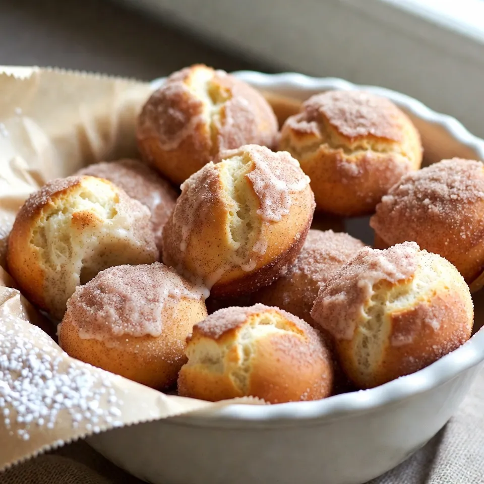 Für die Baked Cinnamon Sugar Donut Holes benötigst du einfache, aber leckere Zutaten. Hier sind die Hauptzutaten: - 1 Tasse Weizenmehl - 1/2 Tasse Kristallzucker - 2 Teelöffel Backpulver - 1/2 Teelöffel Salz - 1 Teelöffel gemahlener Zimt (plus extra zum Bestreuen) - 1/4 Teelöffel Muskatnuss - 1/2 Tasse Vollmilch - 1/4 Tasse ungesalzene Butter, geschmolzen - 1 großes Ei - 1 Teelöffel Vanilleextrakt - 1/3 Tasse Kristallzucker (zum Wenden) - 2 Teelöffel gemahlener Zimt (zum Wenden) Diese Zutaten sorgen für einen tollen Geschmack und eine weiche Textur. Die richtige Auswahl der Zutaten ist wichtig. Einige Zutaten sind entscheidend für das Backen: - Backpulver: Es hilft den Donutlöchern, schön aufzugehen. - Zimt: Er gibt den Donutlöchern ihren besonderen Geschmack. - Vollmilch und Butter: Diese Zutaten machen die Donuts saftig und lecker. Wenn du die Zutaten genau abmisst, wird das Ergebnis besser. Manchmal hast du vielleicht nicht alles zur Hand. Hier sind einige Alternativen: - Weizenmehl: Du kannst auch glutenfreies Mehl verwenden, wenn du eine glutenfreie Option möchtest. - Zucker: Kokosblütenzucker ist eine gute Alternative für einen anderen Geschmack. - Milch: Pflanzliche Milch wie Mandel- oder Hafermilch funktioniert gut. Diese Alternativen können den Geschmack leicht ändern, aber die Donuts bleiben lecker! {{ingredient_image_2}} Zuerst heizen Sie Ihren Ofen auf 175°C vor. Das sorgt dafür, dass die Donutlöcher gleichmäßig backen. Nehmen Sie ein Mini-Muffin-Blech und fetten Sie es gut ein. Sie können dafür Kochspray oder Butter verwenden. Dies verhindert, dass die Donutlöcher kleben bleiben. Bereiten Sie alles vor, damit der Teig gleich in den Ofen kann. In einer großen Schüssel vermischen Sie die trockenen Zutaten. Nehmen Sie 1 Tasse Weizenmehl, 1/2 Tasse Kristallzucker, 2 Teelöffel Backpulver, 1/2 Teelöffel Salz, 1 Teelöffel Zimt und 1/4 Teelöffel Muskatnuss. Rühren Sie alles gut durch. In einer anderen Schüssel vermengen Sie die flüssigen Zutaten. Geben Sie 1/2 Tasse Vollmilch, 1/4 Tasse geschmolzene Butter, 1 großes Ei und 1 Teelöffel Vanilleextrakt hinein. Rühren Sie, bis die Mischung glatt ist. Gießen Sie dann die flüssige Mischung in die trockenen Zutaten. Rühren Sie vorsichtig, bis alles vermischt ist. Es ist okay, wenn ein paar Klumpen bleiben. Übermixen Sie den Teig nicht. Jetzt ist es Zeit, den Teig in das Muffin-Blech zu füllen. Verwenden Sie einen Löffel und füllen Sie jede Mulde zu etwa 2/3. Dies gibt den Donutlöchern Platz zum Aufgehen. Stellen Sie das Muffin-Blech in den vorgeheizten Ofen. Backen Sie die Donutlöcher für 10-12 Minuten. Sie sind fertig, wenn die Oberseiten goldbraun sind. Ein Zahnstocher sollte sauber herauskommen, wenn Sie ihn in die Mitte stecken. Sobald sie fertig sind, nehmen Sie das Blech heraus und lassen Sie die Donutlöcher etwa 5 Minuten abkühlen. Entfernen Sie sie vorsichtig und wenden Sie jedes Donutloch in der Zimt-Zucker-Mischung, solange sie noch warm sind. So bleiben sie schön süß und lecker. Um die besten gebackenen Zimt-Zucker-Donutlöcher zu machen, befolge einige einfache Tipps: - Zutaten auf Raumtemperatur: Lass dein Ei und die Milch vorher draußen. Das hilft beim Mischen. - Nicht übermixen: Mische den Teig nur, bis alles vermengt ist. Klumpen sind okay. - Genaues Füllen: Fülle die Muffinförmchen nicht zu voll. 2/3 ist perfekt, damit sie aufgehen. Hier sind einige häufige Fehler und wie du sie vermeidest: - Teig zu fest: Wenn der Teig zu dick ist, kann das an zu viel Mehl liegen. Miss die Zutaten genau. - Zu wenig Backzeit: Überprüfe die Donutlöcher nach 10 Minuten. Sie sollten goldbraun sein. - Nicht genug Zimt-Zucker: Wende die Donutlöcher sofort nach dem Backen in der Zimt-Zucker-Mischung, damit sie gut haften. So lagerst du die Donutlöcher richtig: - Luftdicht aufbewahren: Nutze eine luftdichte Box, damit sie frisch bleiben. - Bei Raumtemperatur lagern: Die Donutlöcher bleiben am besten bei Raumtemperatur. Kühle sie nicht im Kühlschrank. - Verzehr innerhalb von 2-3 Tagen: Sie schmecken am besten frisch, aber du kannst sie bis zu 3 Tage aufbewahren. Pro Tipps Donutlöcher warm beschichten: Wenden Sie die Donutlöcher sofort nach dem Backen in der Zimt-Zucker-Mischung, während sie noch warm sind, um eine bessere Haftung der Beschichtung zu gewährleisten. Variationen hinzufügen: Experimentieren Sie mit verschiedenen Gewürzen wie Kardamom oder Ingwer in der Teigmischung für eine interessante Geschmacksnote. Richtige Backzeit beachten: Überprüfen Sie die Donutlöcher nach 10 Minuten, um eine Überbackung zu vermeiden, die sie trocken macht. Gesunde Alternative: Versuchen Sie, einen Teil des Weizenmehls durch Vollkornmehl zu ersetzen, um eine nahrhaftere Version dieser Leckerei zu erhalten. {{image_4}} Du kannst deine Donutlöcher aufpeppen. Füge Schokoladenstückchen oder Obst hinzu. Für Schokoladenfüllung, mische den Teig mit kleinen Schokoladenstückchen. Wenn du Frucht magst, probiere pürierte Beeren oder Äpfel. Das gibt deinen Donutlöchern einen frischen Geschmack. Du kannst auch eine Füllung aus Marmelade oder Nutella verwenden. Das macht sie besonders lecker und aufregend! Wenn du glutenfrei kochen möchtest, ersetze das Weizenmehl durch eine glutenfreie Mischung. Diese Mischungen sind im Laden erhältlich und funktionieren gut. Für zuckerreduzierte Donutlöcher benutze Süßstoffe wie Stevia oder Erythrit. Achte darauf, die Menge entsprechend anzupassen. So kannst du leckere Donutlöcher genießen, die auch für spezielle Diäten geeignet sind. Um deine Donutlöcher noch besser zu machen, kannst du sie verzieren. Probiere verschiedene Toppings wie gehackte Nüsse, Kokosraspeln oder bunte Streusel. Eine Glasur aus Puderzucker und Milch macht sie besonders süß. Einfach die Glasur über die Donutlöcher träufeln und kurz fest werden lassen. Diese kreativen Garnituren machen deine Donutlöcher zu einem echten Hingucker! Um die Baked Cinnamon Sugar Donut Holes richtig zu lagern, lege sie in einen luftdichten Behälter. Dieser Schritt hält die Donutlöcher frisch und schützt sie vor Feuchtigkeit. Du kannst auch ein Stück Küchenpapier in den Behälter legen. Es hilft, die Feuchtigkeit zu absorbieren. Lagere die Donutlöcher bei Raumtemperatur. Vermeide den Kühlschrank, da sie dort trocken werden können. Die Donutlöcher sind bei richtiger Lagerung etwa 2 bis 3 Tage haltbar. Nach dieser Zeit können sie trocken oder weniger schmackhaft werden. Wenn du sie länger aufbewahren möchtest, friere sie ein. So bleiben sie bis zu 3 Monate frisch. Um die Donutlöcher aufzuwärmen, lege sie für etwa 10 Sekunden in die Mikrowelle. Achte darauf, sie nicht zu lange zu erhitzen. Sie verlieren sonst ihre Textur. Alternativ kannst du sie im Ofen bei 150°C für 5 Minuten aufwärmen. Das gibt ihnen wieder etwas Knusprigkeit. Wenn du sie frisch halten möchtest, wickle sie in Frischhaltefolie ein, bevor du sie in den Behälter legst. So bleiben sie länger weich und lecker. Gebackene Zimt-Zucker-Donutlöcher bleiben frisch für etwa 2 bis 3 Tage. Bewahre sie in einem luftdichten Behälter auf. So bleiben sie weich und lecker. Du kannst sie auch bei Raumtemperatur lagern. Achte darauf, dass sie nicht der Luft ausgesetzt sind, um ein Austrocknen zu vermeiden. Ja, du kannst die Donutlöcher einfrieren. Lasse sie zuerst vollständig abkühlen. Danach lege sie in einen Gefrierbeutel oder einen luftdichten Behälter. Sie halten sich etwa 2 bis 3 Monate im Gefrierfach. Um sie wieder aufzutauen, lasse sie einfach bei Raumtemperatur auftauen oder erwärme sie kurz in der Mikrowelle. Es gibt viele leckere Variationen, die du ausprobieren kannst. Füge Schokoladenstückchen zum Teig hinzu, um einen schokoladigen Geschmack zu erhalten. Du kannst auch Früchte wie Blaubeeren oder Äpfel hinzufügen. Für einen zusätzlichen Kick kannst du die Donutlöcher mit einer Glasur aus Puderzucker und Milch überziehen. Lass deiner Kreativität freien Lauf! Baked Cinnamon Sugar Donut Holes sind lecker und einfach zu machen. Wir haben die Zutaten, Schritte und Tipps besprochen. Mit ein paar Variationen und Lagertipps wird dein Backerlebnis noch besser. Denke daran, dass frische Donutlöcher am besten schmecken. Experimentiere mit verschiedenen Füllungen und Toppings, um deinen perfekten Donut zu finden. Viel Spaß beim Backen!
