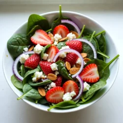 Für einen köstlichen Erdbeer-Spinat-Salat benötigst du folgende Hauptzutaten: - 4 Tassen frische Spinatblätter, gewaschen und getrocknet - 2 Tassen Erdbeeren, entkelcht und in Scheiben geschnitten - 1/2 Tasse zerbröckelter Feta-Käse - 1/4 Tasse geschnittene Mandeln, geröstet - 1/4 rote Zwiebel, dünn geschnitten Diese Zutaten bilden die Basis für einen frischen und nahrhaften Salat. Der Spinat bringt eine zarte Textur, während die Erdbeeren süß und saftig sind. Feta-Käse fügt einen salzigen Geschmack hinzu, und die Mandeln sorgen für einen knusprigen Biss. Die roten Zwiebeln geben dem Salat einen leichten Schärfe-Kick. Wenn du etwas Abwechslung suchst, kannst du einige Zutaten leicht austauschen: - Anstelle von Feta kannst du Ziegenkäse verwenden. - Walnüsse oder Pecannüsse ersetzen die Mandeln gut. - Probiere auch Avocado für eine cremige Note. - Für mehr Süße füge ein paar getrocknete Cranberries hinzu. Diese Alternativen bringen neue Geschmäcker und Texturen in den Salat. Experimentiere mit verschiedenen Kombinationen, um deinen perfekten Geschmack zu finden. Jede Zutat hat ihre eigenen Vorteile: - Spinat: Reich an Eisen und Vitaminen. Stärkt das Immunsystem. - Erdbeeren: Voller Antioxidantien. Gut für die Haut und das Herz. - Feta-Käse: Bietet Proteine und Kalzium. Unterstützt den Knochenbau. - Mandeln: Eine Quelle von gesunden Fetten. Gut für das Herz. - Rote Zwiebel: Enthält Antioxidantien. Fördert die Gesundheit der Zellen. Diese Zutaten machen deinen Salat nicht nur lecker, sondern auch sehr gesund. Du kannst also mit gutem Gewissen genießen! {{ingredient_image_2}} Um die Vinaigrette zu machen, nehmen Sie eine kleine Schüssel. Fügen Sie 1/4 Tasse Balsamico-Essig hinzu. Geben Sie 2 Esslöffel Honig dazu. Fügen Sie 2 Esslöffel Olivenöl hinzu. Streuen Sie etwas Salz und Pfeffer nach Geschmack hinein. Jetzt verquirlen Sie alles gut mit einem kleinen Schneebesen. Die Vinaigrette sollte gut vermischt und glatt sein. Probieren Sie sie, und passen Sie die Gewürze nach Ihrem Geschmack an. Eine gute Vinaigrette macht den Salat besonders. In einer großen Schüssel geben Sie zuerst 4 Tassen frische Spinatblätter. Stellen Sie sicher, dass die Blätter gewaschen und getrocknet sind. Danach fügen Sie 2 Tassen geschnittene Erdbeeren hinzu. Die Erdbeeren bringen eine süße Note in den Salat. Jetzt streuen Sie 1/2 Tasse zerbröckelten Feta-Käse darüber. Der Feta sorgt für einen salzigen Kontrast. Fügen Sie 1/4 Tasse geröstete, geschnittene Mandeln hinzu. Diese bringen einen tollen Crunch. Zum Schluss kommen 1/4 rote Zwiebel, dünn geschnitten, dazu. Mischen Sie alles sanft, damit die Zutaten nicht zerdrückt werden. Jetzt ist es Zeit, alles zusammenzubringen. Gießen Sie die Vinaigrette gleichmäßig über den Salat. Mischen Sie alles vorsichtig, sodass jede Zutat gut umhüllt ist. Lassen Sie den Salat für etwa 5 Minuten ruhen. So können sich die Aromen entfalten. Servieren Sie den Salat dann auf individuellen Tellern oder in einer großen Schüssel. Sie können den Salat nach Wunsch mit extra Mandeln oder Feta garnieren. Genießen Sie diesen frischen und nahrhaften Salat! Um eine leckere Vinaigrette zu machen, fange mit einer kleinen Schüssel an. Mische 1/4 Tasse Balsamico-Essig, 2 Esslöffel Honig und 2 Esslöffel Olivenöl. Rühre die Zutaten gut um. Füge Salz und Pfeffer nach Geschmack hinzu. Probiere die Vinaigrette und passe die Gewürze an. Eine gute Vinaigrette hebt die Aromen des Salats hervor. Frische Zutaten sind der Schlüssel zu einem tollen Salat. Wähle Spinat mit lebhaften grünen Blättern. Die Erdbeeren sollten rot und saftig sein. Vermeide matschige oder braune Stellen. Lagere den Spinat in einem luftdichten Behälter im Kühlschrank. Halte die Erdbeeren kühl und trocken. So bleiben sie länger frisch und lecker. Ein häufiger Fehler ist, die Vinaigrette zu früh hinzuzufügen. Das kann den Salat weich machen. Mische die Vinaigrette erst kurz vor dem Servieren unter. Achte auch darauf, die Zutaten nicht zu grob zu schneiden. Kleinere Stücke vermischen sich besser. Vermeide es, die Vinaigrette zu salzig zu machen. Zu viel Salz kann die anderen Geschmäcker überdecken. Pro Tipps Frische Zutaten verwenden: Für den besten Geschmack sollten Sie frischen Spinat und frische Erdbeeren verwenden. Sie sorgen für eine knackige Textur und lebendige Aromen. Vinaigrette im Voraus zubereiten: Bereiten Sie die Vinaigrette etwa eine Stunde vor dem Servieren zu. So können sich die Aromen besser entfalten. Variationen ausprobieren: Fügen Sie andere Früchte wie Himbeeren oder Mandarinen hinzu, um den Salat abwechslungsreicher zu gestalten. Servieren bei Zimmertemperatur: Lassen Sie den Salat vor dem Servieren kurz stehen, damit die Aromen besser miteinander harmonieren und der Salat nicht zu kalt ist. {{image_4}} Erdbeer-Spinat-Salat ist sehr anpassbar. Hier sind einige meiner liebsten Toppings: - Walnüsse: Diese geben einen tollen Crunch. - Käse: Feta ist klasse, aber auch Ziegenkäse passt gut. - Avocado: Sie macht den Salat cremig und nahrhaft. - Kürbiskerne: Sie sind knackig und voller Nährstoffe. Du kannst auch frische Kräuter wie Minze oder Basilikum hinzufügen. Diese bringen einen neuen Geschmack in den Salat. Wenn du vegan oder glutenfrei bist, gibt es viele Möglichkeiten. Anstelle von Feta kannst du einen veganen Käse verwenden. Für die Vinaigrette nutze Agavendicksaft statt Honig. Die anderen Zutaten sind meist schon glutenfrei. Achte darauf, glutenfreie Mandeln zu wählen, wenn du deine Nüsse kaufst. Der Erdbeer-Spinat-Salat ist das ganze Jahr über lecker. Im Frühling kannst du frische Erbsen hinzufügen. Im Sommer sind Himbeeren eine tolle Option. Im Herbst probiere geröstete Süßkartoffeln und Granatapfelkerne. Im Winter ist es schön, die Erdbeeren durch Äpfel oder Birnen zu ersetzen. So bleibt der Salat immer frisch und spannend. Um den Erdbeer-Spinat-Salat frisch zu halten, lagere ihn in einem luftdichten Behälter. Vermeide, den Salat zu quetschen. Das schützt die zarten Spinatblätter und Erdbeeren. Halte die Vinaigrette separat, bis du servierst. So bleibt alles knackig und frisch. Du kannst die Zutaten im Voraus schneiden. Bewahre die Erdbeeren und den Spinat getrennt auf. Die Zwiebeln und Mandeln können ebenfalls früh vorbereitet werden. Mische alles erst kurz vor dem Servieren. So bleibt der Salat frisch und lecker. - Spinatblätter: 3-5 Tage im Kühlschrank. - Erdbeeren: 3-7 Tage, je nach Reife. - Feta-Käse: 5-7 Tage, nach dem Öffnen. - Mandeln: 2-3 Wochen, wenn sie trocken gelagert werden. - Rote Zwiebel: 1-2 Wochen, kühl und dunkel. Jede Zutat hat ihre eigene Haltbarkeit. Achte darauf, alles frisch zu halten, um den besten Geschmack zu genießen. Der Erdbeer-Spinat-Salat hält sich bis zu drei Tage im Kühlschrank. Achte darauf, ihn in einem luftdichten Behälter aufzubewahren. Das verhindert, dass der Salat matschig wird. Nach drei Tagen schmeckt er nicht mehr frisch und die Textur verändert sich. Es ist am besten, den Salat frisch zu genießen. Ja, du kannst den Salat im Voraus zubereiten, aber es gibt einen Trick. Bereite die Zutaten getrennt vor. Mische die Vinaigrette und die Salatzutaten erst kurz vor dem Servieren. So bleiben die Erdbeeren und der Spinat knackig und frisch. Wenn du alles zusammenmischst, wird der Salat schnell weich. Spinat ist reich an Vitaminen. Er enthält Vitamin K, das gut für die Knochen ist. Außerdem hat er viel Eisen, das wichtig für den Körper ist. Erdbeeren sind voll mit Antioxidantien. Sie helfen, die Zellen zu schützen und den Körper gesund zu halten. Beide Zutaten machen diesen Salat nicht nur lecker, sondern auch nahrhaft. Der Erdbeer-Spinat-Salat ist ein einfacher und gesunder Genuss. Wir haben die besten Zutaten, die Zubereitung und wertvolle Tipps behandelt. Du kannst die Vinaigrette perfekt machen und den Salat frisch halten. Es gibt viele Variationen, um den Salat spannend zu gestalten. Lagere ihn richtig, um die Frische zu bewahren. Nutze die FAQs für weitere Fragen. Dieser Salat ist nicht nur lecker, sondern auch nahrhaft. Probiere die Tipps aus und genieße jeden Bissen!