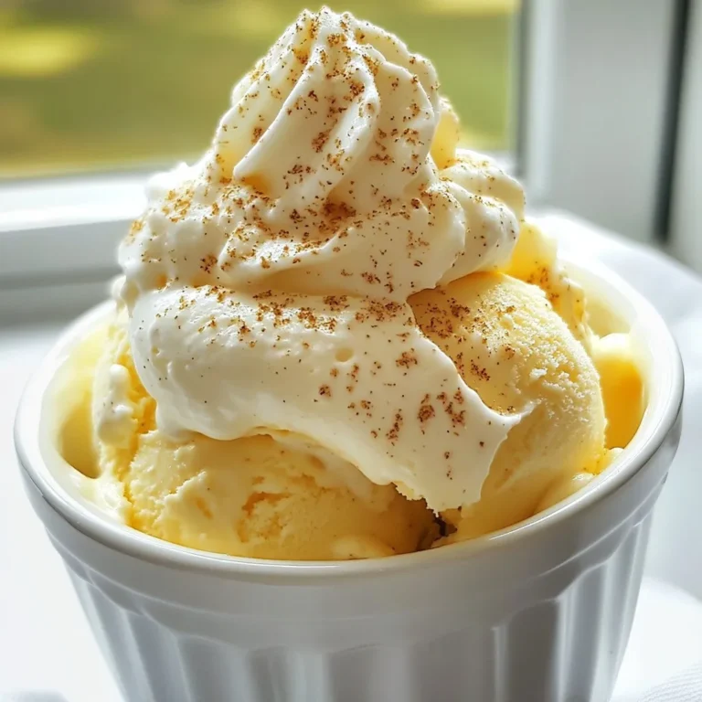 Um ein cremiges Eggnog-Eis zu machen, brauchst du einige wichtige Zutaten: - 500 ml Schlagsahne - 250 ml Vollmilch - 150 g Zucker - 1 Teelöffel Vanilleextrakt - 1 Teelöffel gemahlene Muskatnuss - 1/2 Teelöffel gemahlener Zimt - 4 große Eigelb - Eine Prise Salz Diese Zutaten geben deinem Eis den vollen, reichen Geschmack. Die Mischung von Sahne und Milch sorgt für die perfekte Cremigkeit. Muskatnuss und Zimt bringen die typischen Aromen des Eggnogs in dein Eis. Um das Eis zu verfeinern, kannst du einige leckere Garnituren hinzufügen: - Schlagsahne - Zusätzliche Muskatnuss zum Bestreuen Diese Toppings machen dein Dessert nicht nur hübscher, sondern auch noch leckerer. Ein Klecks Schlagsahne und etwas Muskatnuss machen das Eis besonders festlich. Falls du Allergien hast oder bestimmte Zutaten nicht verwenden kannst, gibt es tolle Alternativen: - Ersetze Schlagsahne durch Kokoscreme für eine vegane Option. - Verwende Mandelmilch oder Hafermilch anstelle von Vollmilch. - Für die Eigelbe kannst du eine Mischung aus Maisstärke und Wasser nutzen. Diese Ersatzstoffe helfen dir, das Eggnog-Eis zu genießen, egal welche Allergien du hast. So bleibt der Genuss für jeden möglich! {{ingredient_image_2}} Für unser Eggnog-Eis beginne ich mit einer cremigen Mischung. Ich nehme einen mittelgroßen Topf und gebe die Schlagsahne, Vollmilch, Zucker, Muskatnuss, Zimt und eine Prise Salz hinein. Bei mittlerer Hitze erhitze ich alles, bis es leicht dampft. Dabei rühre ich immer wieder um, bis der Zucker sich vollständig auflöst. Dieser Schritt ist wichtig, um eine gleichmäßige Süße zu erreichen. In einer separaten Schüssel schlage ich die Eigelbe mit einem Schneebesen leicht auf. Ich möchte, dass sie schaumig und hell werden. Dann gieße ich nach und nach etwa 250 ml der heißen Sahnemischung in die Eigelbe. Dabei whiskiere ich ständig weiter. Dies verhindert, dass die Eier gerinnen. Es ist wichtig, dies langsam zu machen, damit die Mischung gleichmäßig wird. Jetzt ist es Zeit, die Eigelb-Mischung zurück in den Topf zu gießen. Ich koche es bei niedriger Hitze weiter, während ich ständig rühre. Diese Mischung sollte leicht eindicken und den Rücken eines Löffels bedecken. Nach etwa 5-7 Minuten nehme ich den Topf vom Herd und rühre den Vanilleextrakt ein. Ich lasse alles auf Raumtemperatur abkühlen. Sobald die Mischung abgekühlt ist, decke ich sie ab und stelle sie mindestens 4 Stunden oder über Nacht in den Kühlschrank. Danach gebe ich die Mischung in die Eismaschine. Ich rühre sie gemäß den Anweisungen des Herstellers, bis ich eine weiche Konsistenz habe. Schließlich fülle ich das Eis in einen luftdichten Behälter und lasse es für mindestens 4 Stunden im Gefrierschrank fest werden. Eis selbst zu machen ist einfach, aber Fehler können passieren. Ein häufiger Fehler ist, die Mischung zu heiß zu machen. Wenn die Sahne zu stark kocht, können die Eier gerinnen. Rühren Sie also ständig und halten Sie die Hitze niedrig. Auch das Temperieren der Eigelbe ist wichtig. Geben Sie die heiße Mischung langsam hinzu, um ein Rührei zu vermeiden. Das Einfüllen des Eises in die Eismaschine vor der vollständigen Kühlung kann die Textur ruinieren. Achten Sie darauf, dass die Mischung gut gekühlt ist, bevor Sie sie einfrieren. Die Konsistenz ist der Schlüssel zu gutem Eis. Um eine cremige Textur zu erzielen, verwenden Sie eine Mischung aus Sahne und Milch. Die Schlagsahne sorgt für die nötige Fülle. Ein weiterer Trick ist, die Mischung vor dem Einfrieren gut zu kühlen. Lassen Sie sie mindestens 4 Stunden im Kühlschrank. Wenn das Eis in der Maschine ist, achten Sie darauf, sie nicht zu überfüllen. So wird die Luft gut eingearbeitet und das Eis bleibt fluffig. Das Servieren von Eggnog-Eis kann ganz festlich sein. Verwenden Sie große Schalen oder kleine Gläser. Garnieren Sie jede Portion mit einem Klecks Schlagsahne. Streuen Sie etwas frische Muskatnuss darüber, um den Geschmack zu betonen. Für mehr Farbe können Sie auch einige frische Beeren hinzufügen. Wenn Sie das Eis für eine Feier machen, denken Sie daran, die Portionen im Voraus vorzubereiten. So bleibt mehr Zeit für die Gäste und weniger Stress in der Küche. Pro Tipps Frische Zutaten: Verwenden Sie frische Eier und hochwertige Sahne für den besten Geschmack und eine cremige Konsistenz. Temperatur beachten: Stellen Sie sicher, dass die Eigelb-Mischung gut temperiert ist, um ein Gerinnen zu vermeiden. Gießen Sie die heiße Mischung langsam ein und rühren Sie ständig. Über Nacht kühlen: Lassen Sie die Mischung über Nacht im Kühlschrank, um die Aromen zu intensivieren und die Textur zu verbessern. Variationen ausprobieren: Experimentieren Sie mit verschiedenen Gewürzen wie Nelken oder Ingwer für eine interessante Geschmacksnote. {{image_4}} Für eine vegane Version des Eggnog-Eis können Sie einige einfache Anpassungen machen. Statt Schlagsahne verwenden Sie Kokoscreme oder Sojasahne. Diese Alternativen schaffen eine cremige Basis. Für die Milch können Sie Mandel- oder Hafermilch nutzen. Der Zucker bleibt gleich, aber wählen Sie einen pflanzlichen Ersatz. So wird das Eis laktosefrei und gut verträglich für viele. Um das Eggnog-Eis interessanter zu machen, können Sie verschiedene Aromen hinzufügen. Schokolade bringt eine süße Note. Fügen Sie einfach 100 g geschmolzene Schokolade zur Sahnemischung hinzu. Karamell ist eine weitere tolle Option. Ein paar Esslöffel Karamellsauce machen das Eis besonders lecker. Experimentieren Sie mit Gewürzen wie Ingwer oder sogar Pfefferminz für neue Geschmackserlebnisse. Ein klassisches Eggnog-Eis hat oft Alkohol. Rum oder Bourbon sind die besten Optionen. Fügen Sie 50 ml Rum in die Sahnemischung hinzu, bevor Sie die Eigelbe einrühren. Der Alkohol verstärkt den Geschmack und macht das Eis festlicher. Wenn Sie weniger Alkohol möchten, reduzieren Sie die Menge oder verwenden Sie einen aromatischen Rum. So bleibt der Genuss leicht und schmackhaft. Um Ihr Eggnog-Eis frisch zu halten, ist die richtige Lagerung wichtig. Bewahren Sie das Eis in einem luftdichten Behälter auf. Ein Behälter verhindert das Eindringen von Luft und schützt das Eis vor Frostbrand. Stellen Sie sicher, dass der Behälter gut verschlossen ist. Lagern Sie das Eis im kältesten Teil Ihres Gefrierschranks. Eggnog-Eis bleibt im Gefrierschrank bis zu zwei Monate frisch. Nach dieser Zeit kann die Qualität abnehmen. Es kann sich eine Eiskristallschicht bilden. Diese kann die Textur des Eises beeinträchtigen. Überprüfen Sie beim Lagern die Sichtbarkeit des Eises. Wenn es zu hart oder gefroren ist, lassen Sie es etwas stehen, bevor Sie es servieren. Zum Auftauen stellen Sie das Eis etwa 10 bis 15 Minuten vor dem Servieren aus dem Gefrierschrank. Dies macht das Eis cremiger und leichter zu schöpfen. Verwenden Sie einen heißen Löffel, um die Kugeln zu formen. Das gibt Ihnen eine schöne Form. Sie können das Eis mit Schlagsahne und Muskatnuss garnieren. So wird es noch festlicher und leckerer. Das Eggnog-Eis sollte mindestens 4 Stunden im Gefrierschrank sein. So wird es fest und hat die richtige Konsistenz. Für die beste Textur empfehle ich, das Eis über Nacht einzufrieren. So wird es noch cremiger. Ja, du kannst Eggnog-Eis auch ohne Eismaschine zubereiten. Gieße die abgekühlte Mischung in einen flachen Behälter. Stelle den Behälter in den Gefrierschrank. Rühre alle 30 Minuten mit einer Gabel um. Wiederhole dies für etwa 4 bis 5 Stunden. So bekommst du ein glattes und cremiges Eis. Fertiges Eggnog-Eis kannst du in vielen Supermärkten finden. Schau in der Gefrierabteilung nach. Oft bieten spezielle Marken saisonale Sorten an. Du kannst auch lokale Eisdielen fragen, ob sie Eggnog-Eis machen. Eggnog-Eis ist eine köstliche und festliche Delikatesse. Wir haben die wichtigsten Zutaten und Tipps für die Zubereitung besprochen. Von wichtigen Hauptzutaten bis zu nützlichen Garnituren ist alles dabei. Du weißt jetzt, wie du häufige Fehler vermeidest und die perfekte Konsistenz erreichst. Auch Variationen und Lagerhinweise haben wir behandelt. Nutze all diese Infos, um deinen eigenen, leckeren Eggnog-Eis zu kreieren. Probiere es aus und erfreue dich an diesem besonderen Genuss!