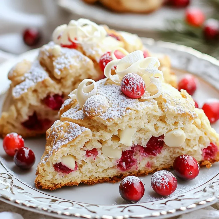 Für die Cranberry White Chocolate Scones brauchen Sie einige einfache Zutaten. Diese Zutaten machen das Rezept besonders lecker: - 250 g Weizenmehl - 50 g Kristallzucker - 1 Esslöffel Backpulver - 1/2 Teelöffel Salz - 60 g kalte, ungesalzene Butter, gewürfelt - 120 ml Vollmilch - 1 großes Ei - 1 Teelöffel Vanilleextrakt - 150 g frische oder getrocknete Cranberries - 85 g weiße Schokoladenstückchen - Extra Milch oder Sahne zum Bestreichen Die Maßangaben sind wichtig, um die Scones richtig zu machen. Nutzen Sie eine digitale Waage für genaue Messungen. So stellen Sie sicher, dass die Scones die perfekte Textur haben. Achten Sie darauf, die Zutaten genau abzumessen. Ein Gramm zu viel oder zu wenig kann das Ergebnis verändern. Falls Sie keine bestimmte Zutat haben, gibt es Alternativen. Hier sind einige Vorschläge: - Weizenmehl: Verwenden Sie Dinkelmehl oder eine glutenfreie Mischung. - Kristallzucker: Brauner Zucker kann ebenfalls verwendet werden. Er gibt einen anderen Geschmack. - Vollmilch: Mandelmilch oder Hafermilch sind gute pflanzliche Optionen. - Eier: Für eine vegane Version nehmen Sie Leinsamen oder Chiasamen als Ei-Ersatz. - Cranberries: Sie können auch andere Früchte wie Himbeeren oder Preiselbeeren verwenden. - Weiße Schokoladenstückchen: Zartbitterschokolade funktioniert auch gut. Mit diesen Zutaten und Alternativen können Sie Ihre Scones ganz nach Ihrem Geschmack anpassen. {{ingredient_image_2}} Heize deinen Ofen auf 200 °C vor. Lege ein Backblech mit Backpapier aus. So bleiben die Scones nicht kleben und lassen sich leicht herausnehmen. Nimm eine große Schüssel und gebe 250 g Weizenmehl, 50 g Kristallzucker, 1 Esslöffel Backpulver und 1/2 Teelöffel Salz hinein. Mische alles gut. Diese Mischung ist die Basis für deine Scones. Nimm eine andere Schüssel und vermische 120 ml Vollmilch, 1 großes Ei und 1 Teelöffel Vanilleextrakt. Rühre, bis die Mischung glatt ist. Gieße diese feuchten Zutaten in die Schüssel mit den trockenen. Mische vorsichtig mit einem Spatel, bis alles verbunden ist. Füge dann 150 g Cranberries und 85 g weiße Schokoladenstückchen hinzu. Mische alles sanft, bis die Zutaten gleichmäßig verteilt sind. Stürze den Teig auf eine leicht bemehlte Fläche und forme ihn zu einem Diskus, der etwa 2,5 cm dick ist. Schneide den Diskus in 8 Stücke, ähnlich wie bei einer Pizza. Lege die Stücke auf das vorbereitete Backblech. Bestreiche die Oberflächen leicht mit etwas Milch oder Sahne, um eine goldene Farbe zu erzielen. Backe die Scones 15-20 Minuten lang, bis sie leicht goldbraun sind. Ein Zahnstocher sollte sauber herauskommen, wenn du ihn in die Mitte steckst. Lass die Scones kurz auf einem Kuchengitter abkühlen, bevor du sie servierst. Um den perfekten Teig für deine Cranberry White Chocolate Scones zu bekommen, arbeite schnell. Die kalte Butter muss gut mit dem Mehl vermengt werden. Zerbrich die Butter in kleine Stücke, bis die Mischung krümelig aussieht. Mische die feuchten Zutaten nur so lange, bis sie gerade zusammenkommen. Übermische den Teig nicht, sonst werden die Scones trocken und hart. Die Backzeit ist wichtig, um die perfekte Textur zu erreichen. Heize deinen Ofen auf 200 °C vor. Backe die Scones 15 bis 20 Minuten lang. Achte darauf, dass sie leicht goldbraun sind. Ein Zahnstocher sollte sauber herauskommen, wenn du ihn in die Mitte steckst. Lass sie nach dem Backen kurz auf einem Gitter abkühlen. Für eine schöne Präsentation serviere die Scones warm. Bestäube sie leicht mit Puderzucker. Platziere einige frische Cranberries und weiße Schokoladenraspel neben den Scones auf einem rustikalen Holzbrett. Das sieht toll aus und schmeckt noch besser! Pro Tipps Butter kühl halten: Stellen Sie sicher, dass die Butter kalt und fest ist, bevor Sie sie in den Teig einarbeiten. Dies sorgt für die perfekte, flakey Textur der Scones. Teig nicht überarbeiten: Mischen Sie die Zutaten nur so lange, bis sie gerade verbunden sind. Übermäßiges Rühren kann zu zähen Scones führen. Variationen ausprobieren: Experimentieren Sie mit verschiedenen Trockenfrüchten wie Aprikosen oder Rosinen und verschiedenen Schokoladensorten, um neue Geschmacksrichtungen zu kreieren. Richtige Backzeit: Achten Sie darauf, die Scones nicht zu lange zu backen. Sie sollten leicht goldbraun sein, um die beste Konsistenz zu erreichen. {{image_4}} Die Scones mit Nüssen haben einen tollen Crunch. Fügen Sie einfach 100 g gehackte Nüsse hinzu. Walnüsse oder Pekannüsse sind besonders lecker. Mischen Sie die Nüsse beim Hinzufügen der Cranberries und der Schokolade. So erhalten Sie eine schöne Textur und einen nussigen Geschmack. Genuss pur! Wenn Sie eine vegane Option möchten, gibt es einfache Anpassungen. Ersetzen Sie die Milch durch Pflanzenmilch, wie Mandel- oder Hafermilch. Statt des Eies verwenden Sie einen Esslöffel Leinsamenmehl, gemischt mit drei Esslöffeln Wasser. Lassen Sie die Mischung kurz quellen, bis sie dick wird. Diese Scones sind genauso weich und lecker! Probieren Sie verschiedene Früchte für saisonale Variationen. Im Sommer passen frische Himbeeren oder Erdbeeren gut. Im Herbst sind Äpfel und Zimt eine tolle Wahl. Schneiden Sie die Früchte klein und mischen Sie sie im Teig. So bleibt der Teig fruchtig und saftig. Die Möglichkeiten sind endlos! Um die Cranberry White Chocolate Scones richtig zu lagern, lege sie in einen luftdichten Behälter. So bleiben sie frisch und weich. Stelle sicher, dass die Scones vollständig abgekühlt sind, bevor du sie lagerst. Wenn sie warm sind, können sie Feuchtigkeit sammeln und matschig werden. Für die beste Frische solltest du die Scones innerhalb von drei Tagen essen. Wenn du sie länger aufbewahren möchtest, lege ein Stück Backpapier zwischen die Scones. Das hilft, die Feuchtigkeit zu regulieren und verhindert, dass sie aneinanderkleben. Du kannst auch einen kleinen Apfel oder eine Scheibe Brot in den Behälter legen. Dies hält die Scones frisch. Wenn du die Scones länger aufbewahren möchtest, friere sie ein. Packe sie einzeln in Frischhaltefolie ein. Lege sie dann in einen Gefrierbeutel. So bleiben sie bis zu drei Monate haltbar. Um sie wieder aufzutauen, lass sie einfach bei Raumtemperatur stehen oder erhitze sie kurz im Ofen. So schmecken sie fast wie frisch gebacken. Cranberry White Chocolate Scones bleiben frisch für bis zu drei Tage. Lagern Sie sie in einem luftdichten Behälter. So bleiben sie weich und lecker. Wenn Sie die Scones länger aufbewahren wollen, können Sie sie einfrieren. So bleiben sie bis zu drei Monate haltbar. Ja, Sie können die Scones im Voraus zubereiten. Bereiten Sie den Teig bis zur Formung vor und kühlen Sie ihn dann. So können Sie ihn bis zu 24 Stunden im Kühlschrank aufbewahren. Wenn Sie bereit sind zu backen, schneiden Sie die Scones einfach und backen Sie sie frisch. Dies spart Zeit und bringt den köstlichen Duft in Ihre Küche. Cranberry White Chocolate Scones schmecken hervorragend mit verschiedenen Getränken. Hier sind einige Ideen: - Frisch gebrühter Kaffee für einen kräftigen Geschmack. - Tee, wie Earl Grey oder Kräutertee, für etwas Leichtigkeit. - Heiße Schokolade, um die süßen Noten der Scones zu ergänzen. - Fruchtsäfte, wie Apfel oder Cranberry, für einen frischen Kick. Probieren Sie diese Kombinationen und finden Sie Ihren Favoriten! Cranberry White Chocolate Scones sind einfach zu machen und sehr lecker. Wir haben die Hauptzutaten, nützliche Tipps und verschiedene Variationen besprochen. Wenn du diese Scones ausprobierst, wirst du die einfache Zubereitung lieben. Experimentiere mit neuen Zutaten oder Variationen, um dein Rezept zu ändern. Lagere die Scones gut, damit sie frisch bleiben. Diese Scones sind nicht nur ein Genuss, sondern auch eine schöne Ergänzung für jeden Anlass. Probiere sie aus und bringe Freude in deine Küche!