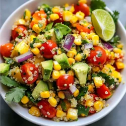 - 1 Tasse Quinoa, gründlich gewaschen - 2 Tassen Gemüsebrühe oder Wasser - 1 Tasse Kirschtomaten, halbiert - 1 Paprika, gewürfelt (beliebige Farbe) - 1 Tasse Mais (frisch, aus der Dose oder tiefgefroren) - 1 Avocado, gewürfelt - ½ Tasse rote Zwiebel, fein gehackt - ½ Tasse frischer Koriander, gehackt Die Hauptzutaten sind wichtig für den Salat. Quinoa ist die Basis. Sie gibt dem Salat einen nussigen Geschmack. Tomaten bringen Frische. Paprika fügt Farbe und Crunch hinzu. Mais ist süß und knackig. Avocado macht den Salat cremig. Zwiebel gibt einen tollen Biss. Koriander bringt ein frisches Aroma. Diese Zutaten sorgen für einen leckeren, bunten Salat. - Saft von 2 Limetten - 3 Esslöffel Olivenöl - 1 Teelöffel gemahlener Kreuzkümmel - Salz und Pfeffer nach Geschmack Die Gewürze sind der Schlüssel zur Note. Limettensaft gibt Frische und Säure. Olivenöl sorgt für eine schöne Textur. Kreuzkümmel fügt Tiefe hinzu. Salz und Pfeffer sind nötig, um alles abzurunden. Die Kombination dieser Gewürze macht jeden Bissen einzigartig. Das Dressing bringt alle Zutaten zusammen und hebt den Geschmack hervor. Der Cilantro Lime Quinoa Salad ist nährstoffreich. Quinoa ist eine großartige Proteinquelle. Sie enthält alle neun essentiellen Aminosäuren. Gemüse wie Tomaten und Paprika ist reich an Vitaminen. Diese Zutaten fördern die Gesundheit. Avocado liefert gesunde Fette. Koriander hat viele Antioxidantien. Der Salat ist nicht nur lecker, sondern auch gesund. Er ist eine tolle Wahl für eine ausgewogene Ernährung. {{ingredient_image_2}} Um die Quinoa perfekt zuzubereiten, beginne mit einem mittelgroßen Topf. Fülle ihn mit 1 Tasse gewaschener Quinoa und 2 Tassen Gemüsebrühe oder Wasser. Erhitze das Wasser und bringe es zum Kochen. Reduziere dann die Hitze und decke den Topf ab. Lass die Quinoa etwa 15 Minuten köcheln. Wenn die Quinoa gar ist, sollte sie das Wasser vollständig aufgenommen haben. Nimm den Topf vom Herd und lass die Quinoa abkühlen. In einer großen Schüssel mische die frischen Zutaten. Füge 1 Tasse halbierte Kirschtomaten, 1 gewürfelte Paprika, 1 Tasse Mais, 1 gewürfelte Avocado, ½ Tasse fein gehackte rote Zwiebel und ½ Tasse gehackten Koriander hinzu. Rühre alles gut um, damit sich die Aromen verbinden. Für das Dressing nimm eine kleine Schüssel. Press den Saft von 2 Limetten hinein. Füge 3 Esslöffel Olivenöl, 1 Teelöffel gemahlenen Kreuzkümmel, sowie Salz und Pfeffer nach Geschmack hinzu. Verquirle die Mischung gut, bis alles eine homogene Konsistenz hat. Wenn die Quinoa abgekühlt ist, gib sie zur Gemüsemischung in die große Schüssel. Gieße das Limetten-Dressing gleichmäßig darüber. Rühre vorsichtig, bis alle Zutaten gut vermischt sind. Schmecke den Salat ab und füge bei Bedarf mehr Salz, Limettensaft oder Olivenöl hinzu. Lass den Salat 15 Minuten bei Raumtemperatur ruhen, damit die Aromen gut durchziehen. Um Quinoa perfekt zu kochen, wasche sie zuerst gut. Das entfernt Bitterstoffe und macht den Geschmack besser. Verwende zwei Tassen Gemüsebrühe oder Wasser für jede Tasse Quinoa. Bring die Mischung zum Kochen, dann reduziere die Hitze. Decke den Topf zu und lass die Quinoa etwa 15 Minuten köcheln. Wenn sie fertig ist, lass sie abkühlen, damit der Salat frisch bleibt. Du kannst viele Dinge hinzufügen, um den Geschmack zu ändern. Probiere schwarze Bohnen für mehr Protein oder gehackte Jalapeños für etwas Schärfe. Geröstete Nüsse oder Samen geben einen tollen Crunch. Frische Kräuter wie Petersilie oder Minze passen auch gut. Sei kreativ und finde deine Lieblingskombinationen. Für die Präsentation kannst du eine große Schüssel nutzen oder individuelle Teller anrichten. Garnieren mit frischem Koriander sieht schön aus. Füge Limettenviertel hinzu, die die Gäste selbst verwenden können. So machst du den Salat noch einladender. Ein schöner, bunter Salat beeindruckt jeden. Pro Tipps Quinoa richtig kochen: Achten Sie darauf, die Quinoa gründlich zu waschen, um Bitterstoffe zu entfernen. Dies verbessert den Geschmack und die Textur des Salats. Frische Zutaten verwenden: Verwenden Sie frisches Gemüse, wenn möglich, um den Salat noch geschmackvoller und nährstoffreicher zu machen. Variationen des Dressings: Experimentieren Sie mit verschiedenen Kräutern oder Gewürzen im Dressing, um dem Salat eine persönliche Note zu verleihen. Vorbereitung im Voraus: Bereiten Sie den Salat einige Stunden im Voraus zu, damit die Aromen gut durchziehen können, bevor Sie ihn servieren. {{image_4}} Um den Cilantro Lime Quinoa Salad noch bunter zu machen, füge einige neue Zutaten hinzu. Du kannst schwarze Bohnen oder rote Bohnen für mehr Protein verwenden. Auch frische Gurken geben einen tollen Crunch. Wenn du etwas Süßes magst, probiere Würfel von Mango oder Ananas. Diese Früchte bringen eine fruchtige Note in den Salat. Vergiss nicht, die Zutaten gut zu mischen, damit jeder Bissen lecker ist. Dieser Salat ist von Natur aus vegan und glutenfrei. Du musst einfach darauf achten, dass die Gemüsebrühe glutenfrei ist. Wenn du eine Low-Carb-Option suchst, kannst du die Quinoa durch Blumenkohlreis ersetzen. Das gibt dir die gleiche Textur, jedoch weniger Kohlenhydrate. Die Limetten und der Koriander bleiben gleich und verleihen dem Gericht weiterhin viel Geschmack. Im Sommer sind frische Erbsen und Zucchini eine tolle Ergänzung. Im Herbst kannst du geröstete Kürbiswürfel hinzufügen. Diese saisonalen Zutaten machen den Salat noch interessanter. Achte darauf, die frischen Zutaten zu wählen, die gerade Saison haben. So schmeckt der Salat nicht nur besser, sondern ist auch gesünder und nachhaltiger. Um den Cilantro Lime Quinoa Salad frisch zu halten, bewahren Sie ihn in einem luftdichten Behälter auf. Stellen Sie sicher, dass der Salat vollständig abgekühlt ist, bevor Sie ihn in den Kühlschrank stellen. Dies verhindert Kondensation und hält die Zutaten knusprig. Der Salat bleibt im Kühlschrank etwa drei bis fünf Tage haltbar. Achten Sie darauf, den Salat vor dem Verzehr zu prüfen. Wenn Sie einen seltsamen Geruch oder Aussehen bemerken, meiden Sie ihn. Sie können den Salat auch im Voraus zubereiten. Stellen Sie sicher, dass Sie die Limetten-Dressing-Zutaten getrennt aufbewahren. Mischen Sie das Dressing erst kurz vor dem Servieren mit dem Salat. So bleibt die Frische der Zutaten erhalten. Du kannst den Cilantro Lime Quinoa Salad bis zu drei Tage im Kühlschrank aufbewahren. Stelle sicher, dass du ihn in einem luftdichten Behälter lagerst. Die frischen Zutaten bleiben so länger knackig und lecker. Nach ein paar Tagen könnte der Salat etwas weicher werden, aber der Geschmack bleibt gut. Ja, du kannst viele Zutaten hinzufügen! Probiere schwarze Bohnen für mehr Protein oder Gurken für mehr Frische. Auch Feta-Käse kann eine tolle Ergänzung sein. Du kannst auch die Paprika durch andere Gemüse wie Zucchini oder Karotten ersetzen. Sei kreativ und passe den Salat deinem Geschmack an. Dieser Salat passt gut zu vielen Gerichten. Serviere ihn mit gegrilltem Hähnchen oder Fisch für eine vollständige Mahlzeit. Auch Tacos oder Burritos sind tolle Begleiter. Wenn du etwas Vegetarisches suchst, probiere ihn mit gebratenem Tofu oder Falafel. Der Cilantro Lime Quinoa Salad ist leicht und gesund. Wir haben die Hauptzutaten und ihre Nährwerte besprochen. Die Schritt-für-Schritt-Anleitung macht die Zubereitung einfach. Tipp und Tricks helfen dir, den Salat perfekt zu machen. Variationen sorgen für Abwechslung und besonders frische Optionen. Achte auf die Lagerungshinweise, um den Salat frisch zu halten. Mit diesen Informationen kannst du leckere, gesunde Mahlzeiten zaubern. Viel Spaß beim Ausprobieren!