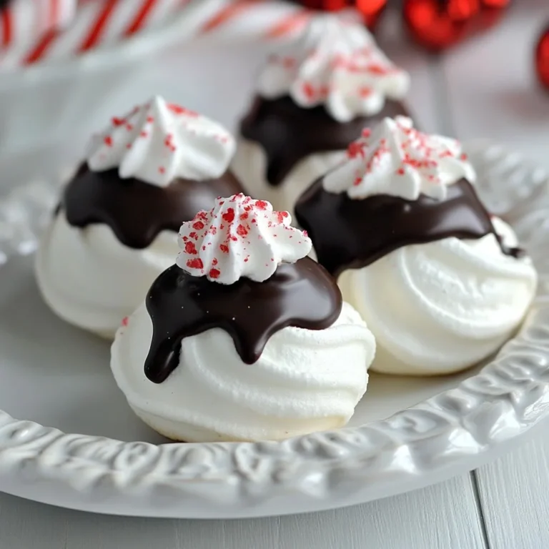 Für diese leckeren Schokoladendipierten Pfefferminz-Meringues brauchen Sie: - 4 große Eiweiße - 1 Tasse Zucker - 1/2 Teelöffel Weinstein - 1/2 Teelöffel reiner Pfefferminzextrakt - 1/4 Teelöffel Salz - 4 Unzen dunkle Schokolade, gehackt - 1/4 Tasse zerstoßene Pfefferminzbonbons Die Mengen sind wichtig für den Erfolg des Rezepts. Verwenden Sie frische Eiweiße für die beste Konsistenz. Wenn Sie keinen Weinstein haben, können Sie auch Zitronensaft oder Essig verwenden. Diese helfen, die Eiweiße stabil zu halten. Für die Schokolade empfehle ich, dunkle Schokolade mit mindestens 70 % Kakaoanteil zu verwenden. Alternativ können Sie auch Milchschokolade verwenden, wenn Sie es süßer mögen. Achten Sie beim Kauf der Zutaten auf Qualität. Frische Eier sind wichtig für die Konsistenz. Wählen Sie Zucker, der fein genug ist, um sich gut aufzulösen. Der reine Pfefferminzextrakt sollte echt sein, um den besten Geschmack zu erzielen. Bei der Schokolade ist es wichtig, dass sie gut schmilzt. Wählen Sie eine Marke, die Sie mögen. Die zerstoßenen Pfefferminzbonbons geben den Crunch und die Farbe. Kaufen Sie sie frisch, um den besten Geschmack zu haben. {{ingredient_image_2}} Um die Schokoladendipierten Pfefferminz-Meringues zu machen, brauchst du ein paar Dinge. Du musst zuerst deinen Ofen auf 90°C vorheizen. Dann nimm ein Backblech und lege es mit Backpapier aus. Das Backpapier hilft, die Meringues nicht kleben zu lassen. Du benötigst eine saubere Rührschüssel. Achte darauf, dass kein Fett in der Schüssel ist, sonst schlagen die Eiweiße nicht gut auf. Jetzt geht es los mit der Meringue. Schlage die Eiweiße in der Rührschüssel auf. Beginne bei mittlerer Geschwindigkeit. Füge dann den Weinstein und das Salz hinzu. Schlage weiter, bis weiche Spitzen entstehen. Jetzt kommt der Zucker. Gib ihn langsam dazu, löffelweise. Schlage das Eiweiß weiter, bis es glänzt und feste Spitzen hat. Das ist wichtig, denn so hält die Meringue ihre Form. Jetzt fügst du den Pfefferminzextrakt hinzu. Faltete ihn vorsichtig unter die Meringue. Das gibt einen frischen Geschmack. Nimm einen Spritzbeutel mit einer Sterntülle. Fülle die Meringuemasse hinein und spritze kleine Häufchen auf das Backblech. Sie sollten etwa 5 cm groß sein. Jetzt backe die Meringues im Ofen für etwa 1,5 Stunden. Sie sind fertig, wenn sie trocken sind und sich leicht lösen lassen. Schalte den Ofen dann aus und lasse die Meringues für 30 Minuten darin abkühlen. Während die Meringues abkühlen, schmelze die dunkle Schokolade. Du kannst dies in der Mikrowelle tun. Stelle sie in eine mikrowellengeeignete Schüssel und schmelze sie in 30-Sekunden-Intervallen. Rühre zwischendurch gut um. Wenn die Schokolade geschmolzen ist, nimm die Meringues aus dem Ofen. Tauche die Unterseite jeder Meringue in die Schokolade. Achte darauf, dass sie gut überzogen ist. Bestreue sie dann mit zerstoßenen Pfefferminzbonbons. Das sieht nicht nur schön aus, sondern schmeckt auch toll. Lass die Meringues auf einem Kuchengitter ruhen, bis die Schokolade fest wird. Um die perfekte Konsistenz Ihrer Meringues zu erreichen, sind frische Eiweiße der Schlüssel. Achten Sie darauf, dass keine Eigelbe in den Eiweißen sind. Das schlägt die Eiweiße besser auf. Auch die Rührschüssel sollte sauber und trocken sein. Verwenden Sie einen elektrischen Mixer für die beste Luftzufuhr. Schlagen Sie das Eiweiß zuerst bei mittlerer Geschwindigkeit. Wenn sich weiche Spitzen bilden, fügen Sie den Zucker löffelweise hinzu. Schlagen Sie dann weiter, bis die Masse glänzend und fest ist. Diese Schritte helfen, die Meringues leicht und luftig zu machen. Ein häufiger Fehler ist, die Meringues zu früh aus dem Ofen zu nehmen. Lassen Sie sie immer bis zur angegebenen Zeit backen. Auch das Abkühlen im Ofen ist wichtig. Dies verhindert, dass die Meringues rissig werden. Achten Sie darauf, die Schokolade nicht zu überhitzen. Schmelzen Sie sie in kurzen Intervallen und rühren Sie zwischen den Intervallen. So bleibt die Schokolade geschmeidig und glänzend. Wenn Sie diese Fehler vermeiden, gelingen die Meringues perfekt. Es gibt viele Möglichkeiten, den Geschmack der Meringues zu verfeinern. Sie können zusätzlich zu Pfefferminzextrakt auch andere Aromen verwenden. Versuchen Sie Vanille oder Mandel. Für einen schokoladigen Kick fügen Sie Kakaopulver zur Meringue-Masse hinzu. Auch die Zugabe von Zimt kann einen tollen Geschmack bringen. Experimentieren Sie mit verschiedenen Toppings wie gehackten Nüssen oder anderen Süßigkeiten. So wird jede Meringue zu einem besonderen Genuss. Pro Tipps Eiweiße richtig schlagen: Stellen Sie sicher, dass die Rührschüssel und die Rührgeräte vollkommen sauber und fettfrei sind, damit die Eiweiße optimal aufgeschlagen werden können. Zucker langsam hinzufügen: Fügen Sie den Zucker langsam und löffelweise hinzu, um eine stabile und glänzende Meringue zu erhalten. Zu schnelles Hinzufügen kann die Struktur der Meringue beeinträchtigen. Pfefferminzextrakt nicht übertreiben: Achten Sie darauf, den Pfefferminzextrakt nach Geschmack hinzuzufügen. Zu viel kann die Meringues überwältigen und den Geschmack der Schokolade überdecken. Schokolade temperieren: Wenn Sie die Schokolade schmelzen, achten Sie darauf, sie nicht zu überhitzen. Sie sollte glatt und glänzend sein, um eine schöne Glasur auf den Meringues zu gewährleisten. {{image_4}} Wenn du das Grundrezept magst, kannst du andere Aromen ausprobieren. Zum Beispiel, ersetze den Pfefferminzextrakt durch Vanille oder Haselnuss. Für eine fruchtige Note füge ein paar Tropfen Zitronen- oder Orangensaft hinzu. Diese kleinen Änderungen bringen frischen Wind in die Meringues. Du kannst auch verschiedene Extrakte mischen, um deine eigene Kombination zu finden. Für Schokoladenfans gibt es viele Optionen. Du kannst die Meringues mit Schokoladengeschmack machen. Füge einfach zwei Esslöffel Kakaopulver zur Eiweißmasse hinzu. Das gibt den Meringues einen reichen Schokoladengeschmack. Du kannst auch die dunkle Schokolade durch Milchschokolade oder weiße Schokolade ersetzen. Diese Optionen bieten eine süßere und cremigere Note. Du kannst die zerstoßenen Pfefferminzbonbons durch andere Süßigkeiten ersetzen. Versuche es mit zerstoßenen Keksen, Nüssen oder sogar Schokoladenstückchen. Diese Zutaten bringen Textur und neuen Geschmack in die Meringues. Du kannst auch Fruity Pebbles oder andere bunte Cerealien nutzen, um sie noch festlicher zu gestalten. Die besten Meringues lagern Sie in einem kühlen, trockenen Raum. Ein luftdichtes Behältnis ist ideal. Vermeiden Sie feuchte Orte. Feuchtigkeit macht die Meringues weich. Ein Glasbehälter funktioniert gut. Stellen Sie sicher, dass der Deckel fest schließt. Schokoladendipierte Pfefferminz-Meringues halten sich etwa zwei Wochen. Lagern Sie sie im luftdichten Behälter. Für eine längere Haltbarkeit können Sie sie einfrieren. Wickeln Sie jede Meringue in Frischhaltefolie. So bleibt die Frische erhalten. Um die Meringues knusprig zu halten, lagern Sie sie nicht im Kühlschrank. Die Kälte kann die Textur ruinieren. Achten Sie darauf, die Meringues nicht zusammenzulegen. Dies verhindert, dass sie aneinander kleben. Verwenden Sie Trennpapier, wenn nötig. So bleibt jede Meringue schön und knackig. Die Meringues backen etwa 1,5 Stunden bei 90°C. Diese lange Backzeit macht sie leicht und knusprig. Achte darauf, dass sie nach dem Backen leicht vom Backpapier abgehen. Wenn du sie länger backst, können sie trocken werden. Ja, du kannst dieses Rezept vegan machen! Verwende Aquafaba anstelle der Eiweiße. Aquafaba ist das Wasser von Kichererbsen. Es funktioniert ähnlich wie Eiweiß. Schlage es auf, bis sich steife Spitzen bilden. Nutze dann die gleichen Schritte wie im Rezept beschrieben. Wenn die Meringues feucht werden, kann das mehrere Gründe haben. Eine häufige Ursache ist die Luftfeuchtigkeit. Lagere die Meringues in einem luftdichten Behälter. Du kannst sie auch einen kurzen Moment länger backen, um überschüssige Feuchtigkeit zu entfernen. Achte darauf, dass der Ofen gut vorgeheizt ist, bevor du die Meringues hineinlegst. Meringues sind ein tolles Dessert. Sie erfordern genaue Zutaten und die richtige Technik. In diesem Blogbeitrag habe ich die besten Tipps und Tricks geteilt, um perfekte Meringues zu machen. Ich habe auch Variationen und Lagerungshinweise gegeben. Denke daran, die Zutaten sorgfältig auszuwählen. Mit etwas Übung kannst du jeden Fehler vermeiden. Probiere auch verschiedene Geschmäcker aus. Halte deine Meringues frisch, damit sie knusprig bleiben. Viel Spaß beim Backen und Experimentieren!