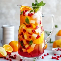 - 1 Liter Granatapfelsaft - 500 ml Sprudelwasser - 250 ml frisch gepresster Orangensaft - 125 ml frischer Zitronensaft - 250 g gewürfelte frische Früchte (wie Orangen, Äpfel und Granatapfelkerne) - 3 Esslöffel Honig oder Agavensirup (optional, für zusätzliche Süße) - Frische Minzblätter - Eiswürfel Die Hauptzutaten bilden die Basis für diesen erfrischenden Punsch. Granatapfelsaft bringt eine süße und fruchtige Tiefe. Sprudelwasser sorgt für die prickelnde Frische. Der frisch gepresste Orangensaft fügt einen zarten Zitrusgeschmack hinzu. Zusätzliche Zutaten wie Zitronensaft bringen eine angenehme Säure. Gewürfelte frische Früchte machen den Punsch bunt und ansprechend. Honig oder Agavensirup sind optional, aber sie geben dem Getränk eine angenehme Süße. Garnierungen sind das i-Tüpfelchen. Frische Minzblätter verleihen dem Punsch ein tolles Aroma. Eiswürfel halten das Getränk kühl und erfrischend. Diese Zutaten sind einfach zu finden und machen den Punsch zu einem Hit auf jeder Feier! {{ingredient_image_2}} Zuerst mische ich die Säfte. In einem großen Krug gebe ich 1 Liter Granatapfelsaft, 250 ml frisch gepressten Orangensaft und 125 ml frisch gepressten Zitronensaft. Ich rühre alles gut um, bis sich die Säfte vermischen. Wenn ich es süßer mag, füge ich 3 Esslöffel Honig oder Agavensirup hinzu und rühre weiter. Ich achte darauf, dass sich die Süßungsmittel vollständig auflösen. Nun bereite ich die frischen Früchte vor. Ich nehme 250 g gewürfelte Früchte, wie Orangen, Äpfel und Granatapfelkerne. Diese hebe ich vorsichtig in die Saftmischung ein. Es ist wichtig, die Form der Früchte zu erhalten, damit sie schön aussehen. Jetzt fülle ich die Gläser zur Hälfte mit Eiswürfeln. Dann gieße ich die Saftmischung in die Gläser, bis sie etwa zwei Drittel voll sind. Ich fülle jedes Glas mit Sprudelwasser auf. Das sorgt für eine erfrischende Spritzigkeit. Ich rühre sanft um, damit die Kohlensäure nicht entweicht. Zum Schluss garniere ich das Getränk mit frischen Minzblättern. So wird der Punsch noch aromatischer! Die Auswahl der Süßungsmittel ist wichtig für den Geschmack. Ich empfehle, Honig oder Agavensirup zu verwenden. Diese natürlichen Süßstoffe geben dem Punsch eine feine Note. Wenn du mehr Süße möchtest, füge einfach mehr hinzu. Die Anpassung des Zuckergehalts ist einfach. Beginne mit den angegebenen drei Esslöffeln und taste dich langsam heran. Rühre gut um, damit sich alles gut vermischt. So erhältst du die perfekte Balance zwischen Süße und Fruchtigkeit. Die Auswahl der Früchte macht einen großen Unterschied. Verwende frische Orangen, Äpfel und Granatapfelkerne. Diese Früchte bringen Farbe und Geschmack in den Punsch. Sie sind auch gesund und voller Vitamine. Saisonale Tipps sind wichtig. Achte darauf, welche Früchte gerade reif sind. Im Winter sind Äpfel und Orangen ideal. Im Sommer kannst du auch Beeren oder Pfirsiche hinzufügen, um den Punsch aufregender zu gestalten. Das Serviergeschirr und die Gläser spielen eine große Rolle. Klare Gläser zeigen die bunten Früchte und den Saft. Nutze große Krüge, um den Punsch einzuschenken. So sieht alles einladend aus. Dekorationsideen sind einfach. Lege frische Minzblätter auf die Gläser. Du kannst auch Zitronenscheiben oder Granatapfelkerne hinzufügen. Diese kleinen Details machen den Punsch besonders und hübsch. Pro Tipps Frische Früchte wählen: Verwenden Sie saisonale und reife Früchte für den besten Geschmack und die beste Farbe. Sprudelwasser hinzufügen: Fügen Sie das Sprudelwasser kurz vor dem Servieren hinzu, um die Kohlensäure zu bewahren. Variieren Sie die Süße: Passen Sie die Menge an Honig oder Agavensirup nach Ihrem Geschmack an und probieren Sie verschiedene Süßungsmittel aus. Kreative Garnierung: Fügen Sie essbare Blüten oder zusätzliche Fruchtstücke zur Garnierung hinzu, um den Punsch noch ansprechender zu machen. {{image_4}} Eine alkoholische Version des Sparkling Pomegranate Punch kann sehr festlich sein. Sie können Sekt oder Prosecco hinzufügen, um die Spritzigkeit zu erhöhen. Diese Kombination gibt dem Getränk eine schöne Note und mehr Geschmack. Fügen Sie etwa 200 ml Sekt oder Prosecco zu Ihrer Mischung hinzu. Das wird jeden in Feierlaune versetzen! Wenn Sie es noch spannender mögen, probieren Sie, verschiedene Spirituosen hinzuzufügen. Wodka oder Gin passen gut zu diesem Punsch. Verwenden Sie etwa 50 bis 100 ml, je nach Geschmack. Mischen Sie alles gut und genießen Sie die neue Variante! Fruchtige Alternativen machen den Punsch noch interessanter. Sie können andere Saftkombinationen ausprobieren. Mango- oder Ananassaft sind großartige Optionen. Mischen Sie diese Säfte in gleichen Teilen mit dem Granatapfelsaft. Das gibt Ihrem Punsch eine tropische Note. Zusätzlich können Sie verschiedene Obstsorten verwenden. Erdbeeren, Kiwi oder Ananas sind perfekt. Schneiden Sie das Obst klein und heben Sie es vorsichtig in die Saftmischung ein. So bleibt das Obst frisch und knackig! Für eine kinderfreundliche Version lassen Sie den Alkohol weg. Ersetzen Sie ihn durch mehr Sprudelwasser oder Apfelsaft. Das macht das Getränk süß und spritzig. Sie können auch zusätzliche Süßungsmittel wie Honig oder Sirup verwenden. Das ist eine tolle Möglichkeit, den Geschmack zu verbessern. Eine einfache alternative Zubereitung ist, den Punsch in bunten Gläsern zu servieren. Das sieht nicht nur schön aus, sondern macht es auch für Kinder spannend. Fügen Sie ein paar Esslöffel Fruchtsirup hinzu, um es noch süßer zu machen. So haben auch die Kids ihren Spaß! Um den Punsch frisch zu halten, kühlen Sie die Zutaten. Stellen Sie Granatapfelsaft, Orangensaft und Sprudelwasser in den Kühlschrank. So bleibt der Punsch spritzig und lecker. Die Vorbereitungszeit beträgt nur 10 Minuten. Machen Sie diesen Schritt einfach, um Zeit zu sparen. Bewahren Sie den Punsch in einem geschlossenen Krug im Kühlschrank auf. So bleibt er frisch und gut. Der Punsch hält sich etwa 2 Tage. Achten Sie darauf, die Früchte erst kurz vor dem Servieren hinzuzufügen. So bleiben sie knackig und schön. Eine tolle Idee ist, Eiswürfel mit Früchten zu machen. Füllen Sie ein Eiswürfelform mit frischen Früchten und fügen Sie etwas Punsch hinzu. So haben Sie immer etwas Erfrischendes zur Hand. Diese Eiswürfel passen perfekt in den Punsch oder andere Getränke. Bereiten Sie sie vor, um sie bei der nächsten Feier zu verwenden. Der Sparkling Pomegranate Punch hält sich gut im Kühlschrank. Ich empfehle, ihn innerhalb von zwei bis drei Tagen zu trinken. Die frischen Früchte können jedoch schneller verderben. Lagern Sie den Punsch in einem luftdichten Behälter. So bleibt er frisch und spritzig. Wenn er zu lange steht, kann die Kohlensäure verloren gehen. Das macht den Punsch weniger erfrischend. Ja, Sie können den Punsch leicht anpassen. Verdoppeln oder verdreifachen Sie einfach die Zutaten. Machen Sie genug für alle Ihre Gäste. Achten Sie darauf, die Mengen für Säfte und Sprudelwasser anzupassen. Das hält das Gleichgewicht der Aromen. Bereiten Sie den Punsch in einem großen Krug oder einer Bowleschüssel vor. Servieren Sie ihn in klaren Gläsern, damit die Farben schön zur Geltung kommen. Sie können viele verschiedene Früchte verwenden. Beliebte Optionen sind Äpfel, Birnen und Trauben. Diese Früchte fügen frische Aromen hinzu. Sie können auch Beeren wie Himbeeren oder Brombeeren verwenden. Sie geben dem Punsch eine schöne Farbe. Schneiden Sie die Früchte in kleine Stücke. So vermischen sie sich besser mit den Säften. Experimentieren Sie mit verschiedenen Kombinationen, um Ihren perfekten Punsch zu kreieren. Diese Zusammenfassung zeigt, wie man einen erfrischenden Sparkling Pomegranate Punch zubereitet. Wir haben die Hauptzutaten wie Granatapfelsaft und Orangensaft besprochen. Du lernst, wie du die Getränke bereitest und sie schön anrichtest. Tipps zur perfekten Süße und Präsentation machen das Getränk noch besser. Die Variationen, von alkoholfreien bis prickelnden Optionen, bieten für jeden etwas. Vergiss nicht, den Punsch richtig zu lagern und im Voraus vorzubereiten. Experimentiere mit deinen eigenen Ideen und genieße das Mixen!