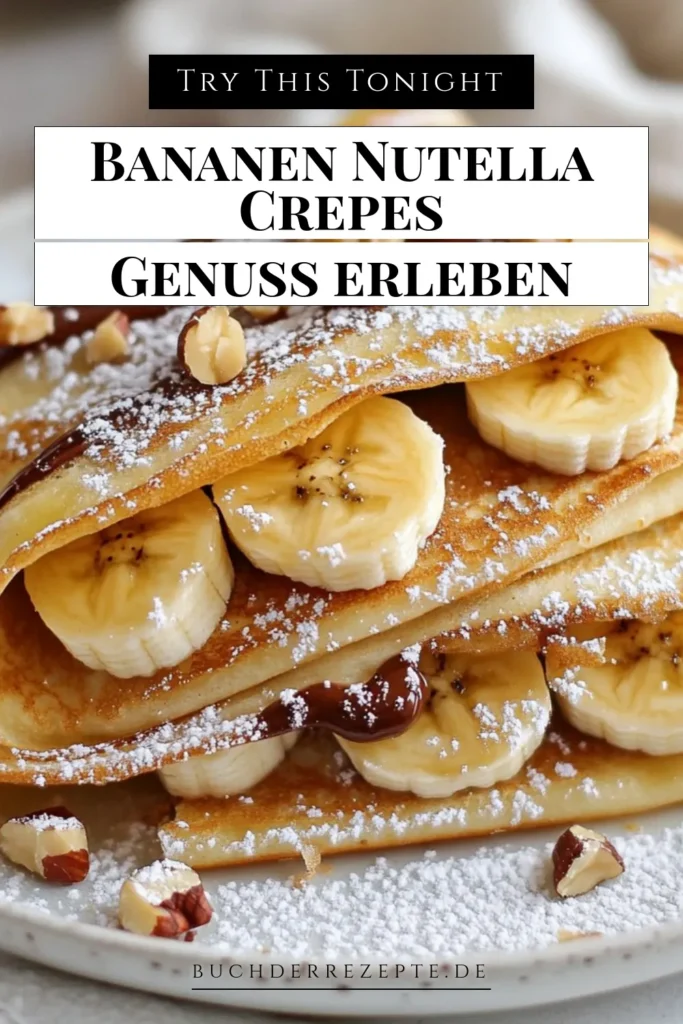 Entdecke das perfekte Rezept für Banane Nutella Crepes! Diese einfachen Crepes mit Bananen sind das ideale Nutella Dessert für jede Gelegenheit. Customize sie mit Schlagsahne und gehackten Haselnüssen für einen extra Genuss. Machen Sie sich bereit, Ihre Familie und Freunde mit diesem köstlichen Schokoladen Crepes Rezept zu begeistern. Probiere es aus und speichere das Rezept für später! #BananeNutellaCrepes #CrepesMitBananen #NutellaDessert #SchokoladenCrepesRezept