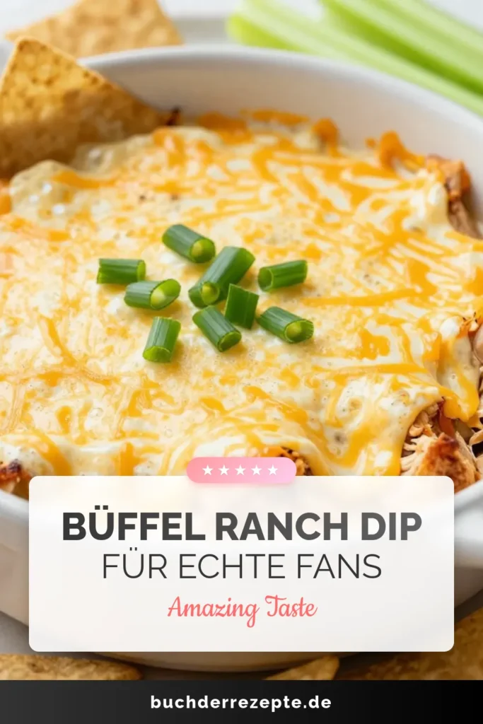 Entdecken Sie unser köstliches Buffalo Ranch Dip Rezept, das Ihren nächsten Snack zu etwas Besonderem macht! Dieser cremige Hühnchen Dip kombiniert das Beste aus Spicy Buffalo Dip und Ranch-Dressing und ist der perfekte einfache Party Dip. Genießen Sie ihn warm mit Tortilla-Chips oder Selleriesticks für gesunde Snacks. Lassen Sie sich von diesem Dip begeistern! Teilen und speichern, um Ihre Party aufzupeppen! #BuffaloRanchDip #HühnchenDip #PartySnack #GesundeSnacks