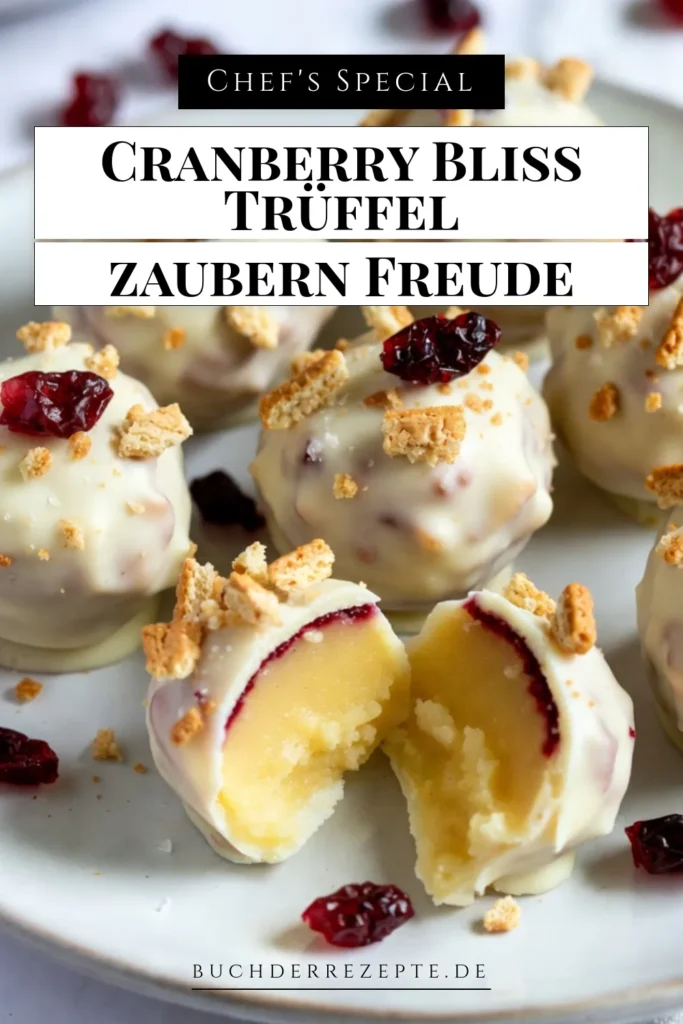 Entdecke unser köstliches Cranberry Trüffel Rezept! Diese einfachen Trüffel mit Frischkäse und weißer Schokolade sind das perfekte Feiertagsdessert. In nur 20 Minuten zubereitet, wird dieses Rezept deine Gäste beeindrucken. Erlebe den einzigartigen Geschmack von getrockneten Cranberries in jedem Bissen. Probiere jetzt unser Rezept für weiße Schokolade Trüffel und genieße die festliche Stimmung. Speichere dir das Rezept! #CranberryTrüffel #Feiertagsdessert #EinfacheTrüffel #Schokolade