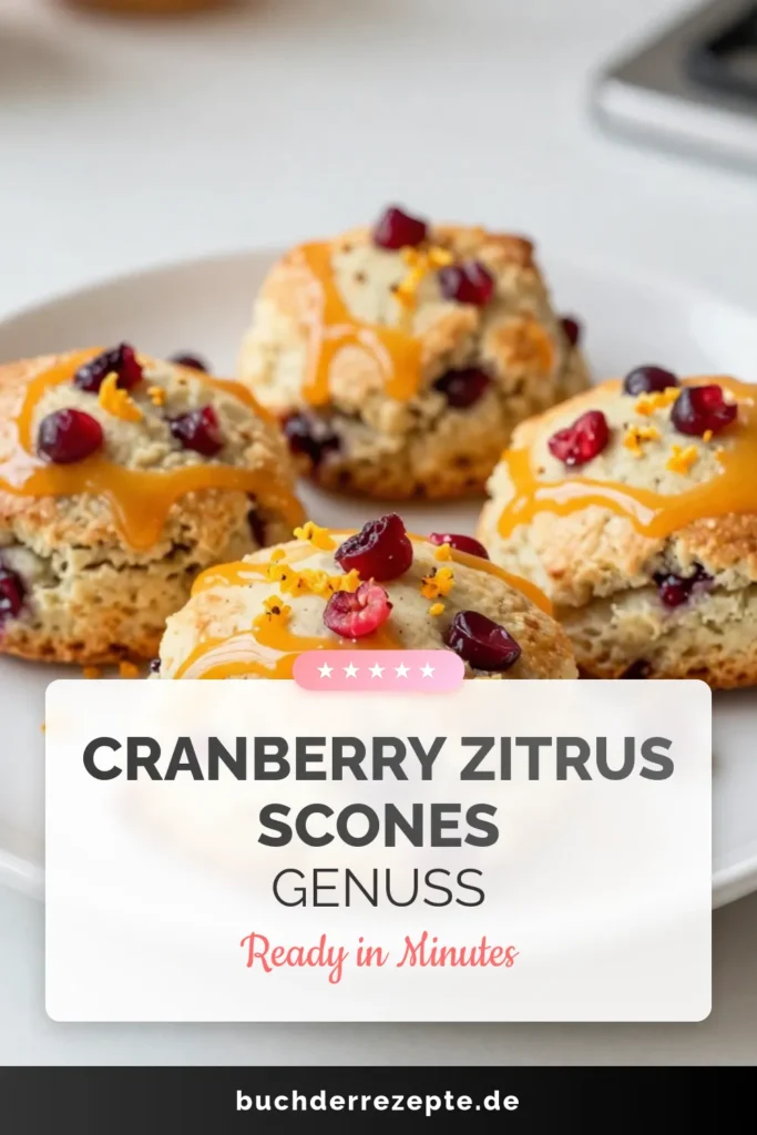 Entdecken Sie unser einfaches Scones Rezept für leckere Cranberry Zitrus Scones! Diese frischen Scones mit Buttermilch, Orangenzest und saftigen Cranberries sind perfekt für jedes Frühstück oder als Snack. Der köstliche Zuckerguss macht sie unwiderstehlich. Lassen Sie sich von diesem Rezept inspirieren und genießen Sie die süß-sauren Aromen! Speichern Sie es für Ihr nächstes Backabenteuer! #CranberryZitrusScones #SconesRezept #FrischeCranberries #OrangeScones