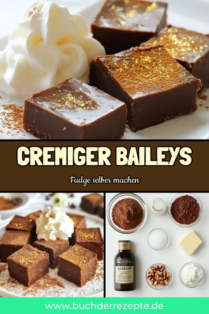Entdecken Sie unser einfaches Baileys Fudge Rezept für cremigen Fudge, der mit Baileys Irish Cream und optionalen Walnüssen zubereitet wird. Dieses himmlische Baileys Dessert ist perfekt für besondere Anlässe oder als süßer Genuss zwischendurch. Lassen Sie sich von der einfachen Fudge Zubereitung inspirieren und genießen Sie den köstlichen Geschmack! Speichern Sie dieses Rezept für Ihre nächste Backsession! #BaileysFudge #FudgeMitWalnüssen #CremigerFudge #BaileysDessert