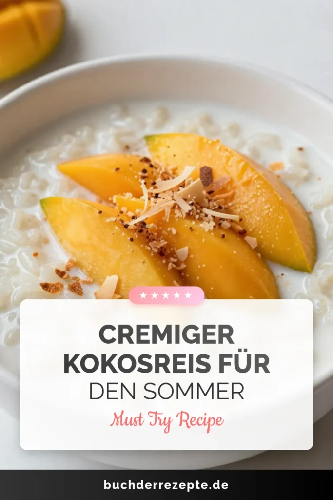 Entdecke unser Rezept für cremigen Kokosreis Pudding, der dein Dessert-Spiel revolutioniert! Dieser vegane Kokospudding aus Arborio Reis wird mit köstlicher Kokosnussmilch und Mandelmilch zubereitet und mit frischen Mangoscheiben verfeinert. Ideal als Dessert mit Mango, perfekt für besondere Anlässe oder einfach nur zum Genießen. Probiere jetzt dieses einfache und leckere Arborio Reis Rezept und teile deine Kreation! #KokosreisPudding #CremigerReisPudding #VeganerKokospudding #DessertmitMango