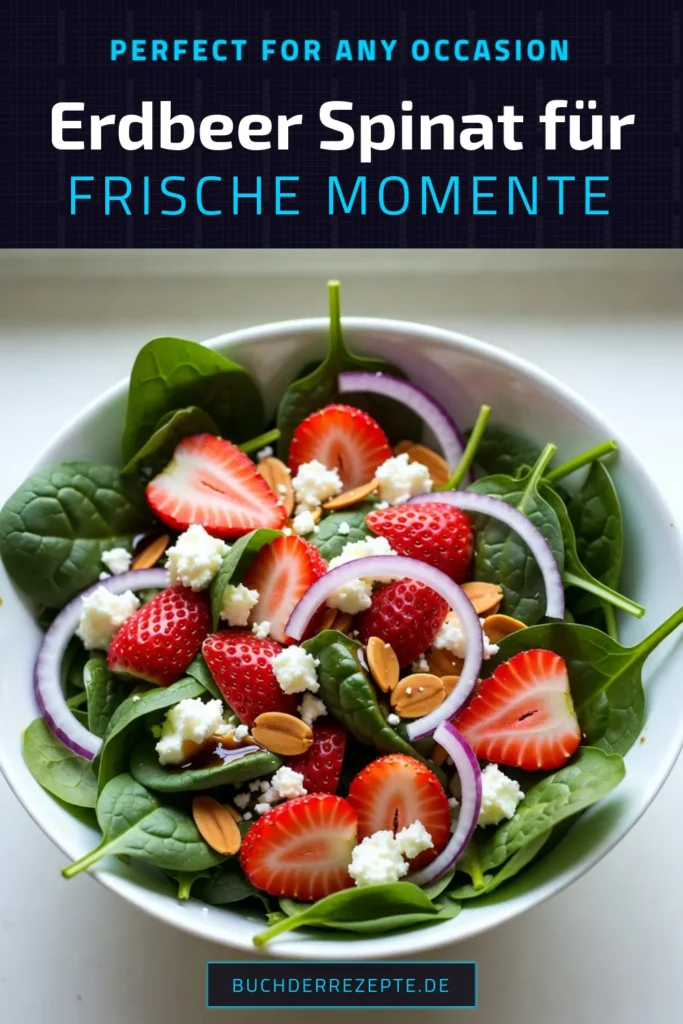 Entdecken Sie den erfrischenden Erdbeer-Spinat-Salat, ein ideales Rezept für leichte Sommersalate! Dieser gesunde Salat vereint frische Spinatblätter mit saftigen Erdbeeren und cremigem Spinat mit Feta. Perfekt für jede Gelegenheit und schnell zubereitet. Genießen Sie diesen köstlichen Salat mit Balsamico-Dressing und bringen Sie Farbe auf Ihren Tisch! Speichern Sie das Rezept und probieren Sie es aus! #ErdbeerSpinatSalat #gesundeSalatrezepte #leichteSommersalate #SalatmitBalsamicoDressing