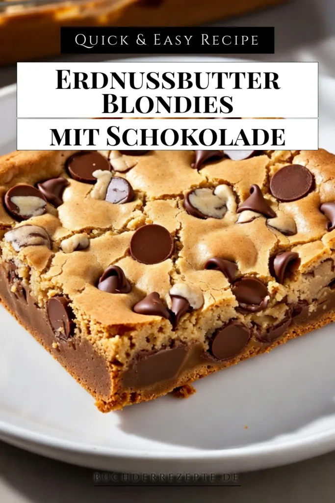Entdecken Sie unser köstliches Erdnussbutter Blondies Rezept! Diese einfachen Blondies mit Schokoladenstückchen sind das perfekte Dessert mit Erdnussbutter für jeden Anlass. Sie sind schnell zubereitet und begeistern durch ihren unwiderstehlichen Geschmack. Backen Sie leckere Schokoladen Blondies, die Ihre Gäste beeindrucken werden! Speichern Sie das Rezept für ein süßes Vergnügen. #ErdnussbutterBlondies #SchokoladenBlondies #einfachesBacken #Dessertliebe