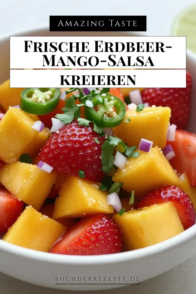 Entdecken Sie unser erfrischendes Erdbeer-Mango-Salsa Rezept! Diese fruchtige Salsa für Grillpartys vereint die Süße von Erdbeeren und Mango mit scharfer Jalapeño und frischem Koriander. Ideal als Dip oder Beilage, ist unsere einfache Salsa Rezept perfekt für jede Festlichkeit. Bereiten Sie die Erdbeer-Mango-Salsa in nur 25 Minuten zu und verzaubern Sie Ihre Gäste. Jetzt ausprobieren und genießen! #ErdbeerMangoSalsa #SalsaMitKoriander #FrischeSalsaRezept #SalsaRezepte