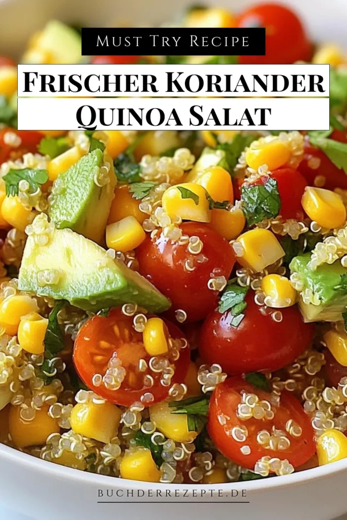 Entdecken Sie unseren köstlichen Koriander-Limetten-Quinoa-Salat, das perfekte Rezept für einen gesunden und sommerlichen Salat mit Avocado. Vollgepackt mit frischem Gemüse und ideal als schnelles Quinoa-Gericht. Dieser vegetarische Salat mit Gemüse ist nicht nur einfach zuzubereiten, sondern auch ein Genuss für die Sinne. Probieren Sie es aus und teilen Sie Ihre Ergebnisse! #KorianderLimettenQuinoaSalat #GesundeQuinoaRezepte #SchnelleQuinoaGerichte #VegetarischeSalateMitGemüse