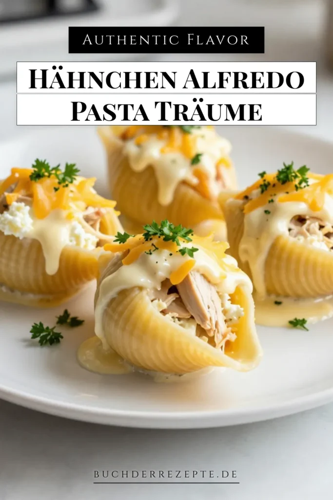 Entdecken Sie dieses köstliche Rezept für Hähnchen Alfredo gefüllte Schalen! Diese Jumbo Pasta Schalen sind mit einer herzhaften Mischung aus zerrupftem Hähnchen, cremigem Ricotta und würziger Alfredo Sauce gefüllt. Ideal für einen einfachen Pasta Auflauf, der die ganze Familie begeistert. Probieren Sie unser einfaches Alfredo Sauce Rezept aus und genießen Sie gefüllte Schalen mit Käse. Speichern Sie dieses Rezept für Ihr nächstes Abendessen! #HähnchenAlfredo #PastaSchalen #einfachesRezept #KäseLiebe