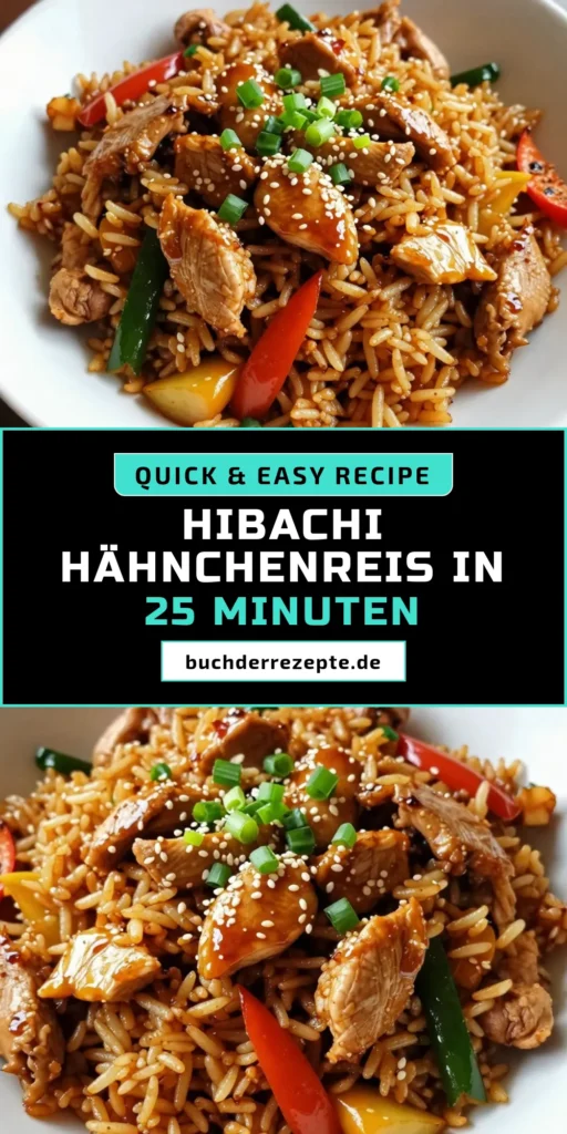 Entdecke unser leckeres Hibachi Hähnchen gebratener Reis Rezept! Dieses einfache asiatische Reisrezept kombiniert zarten Jasminreis mit saftigem Hähnchen, buntem Gemüse und aromatischen Gewürzen. Perfekt für ein schnelles Abendessen oder Wochenendessen. Lass dich inspirieren und koche mit! Du wirst es lieben. Teile deine Kreationen! #Hibachi #Hähnchen #Rezept #GebratenerReis