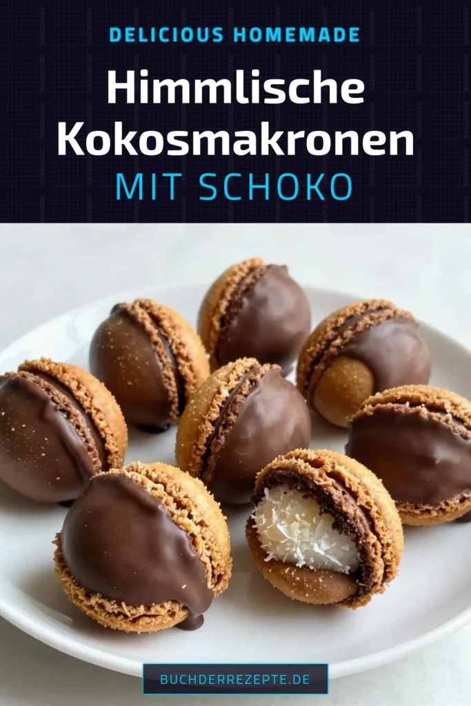 Entdecke unser köstliches Rezept für schokoladenglasierte Kokosmakronen! Diese einfachen Kokosmakronen sind perfekt für jeden Anlass und vereinen die süße Kokosnuss mit zartbitterer Schokolade. Mit nur wenigen Zutaten kannst du diese leckeren Zartbitter Schokolade Makronen schnell zubereiten. Lass dir dieses Rezept für süße Kokosnuss Plätzchen nicht entgehen und speichere es für deine nächste Backaktion! #KokosmakronenRezept #Kokosmakronen #SchokoladenglasierteKokosmakronen #einfacheKokosmakronen