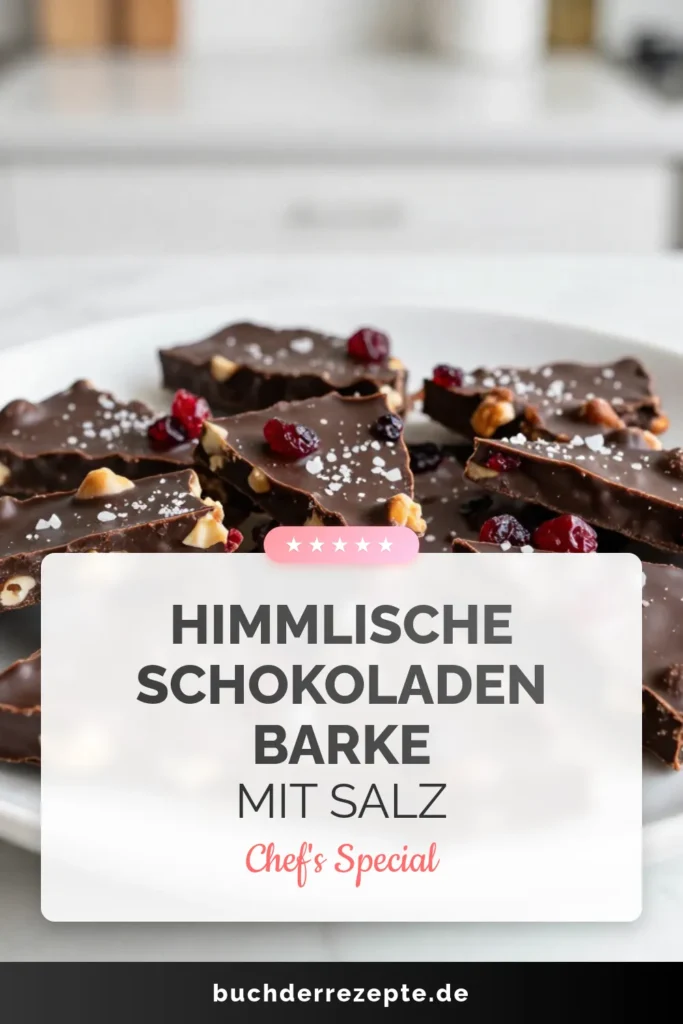 Entdecke das köstliche Rezept für Dunkle Schokoladenbarke mit Meersalz! Diese Schokoladen-Nuss-Barke kombiniert zartbittere Schokolade mit Nüssen und getrockneten Cranberries für eine gesunde Süßigkeit, die perfekt für jede Gelegenheit ist. Einfach zuzubereiten und ideal zum Teilen oder Verschenken. Probiere jetzt dieses Meersalz Schokoladen Rezept aus! Speichere es für später! #DunkleSchokoladenbarke #ZartbitterschokoladeMitNüssen #GesundeSüßigkeit #SchokoladenNussBarke
