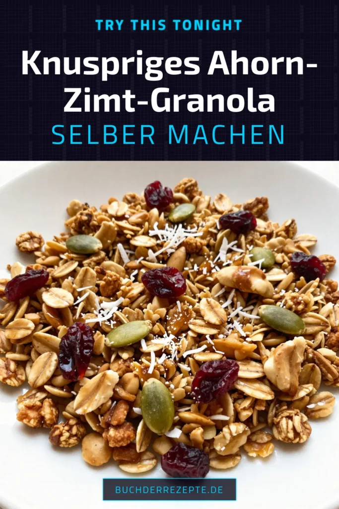 Entdecke das Rezept für Ahorn-Zimt-Granola! Diese selbstgemachte Granola ist eine gesunde Frühstücksidee, die voller nussiger Haferflocken Mischung ist und ganz einfach glutenfrei zubereitet werden kann. Ideal für einen energiereichen Start in den Tag! Probiere es aus und teile deine Kreation. Verpasse nicht die Chance, deine Frühstücksroutine zu verbessern! #AhornZimtGranola #SelbstgemachteGranola #GesundeFrühstücksideen #GlutenfreiesGranola