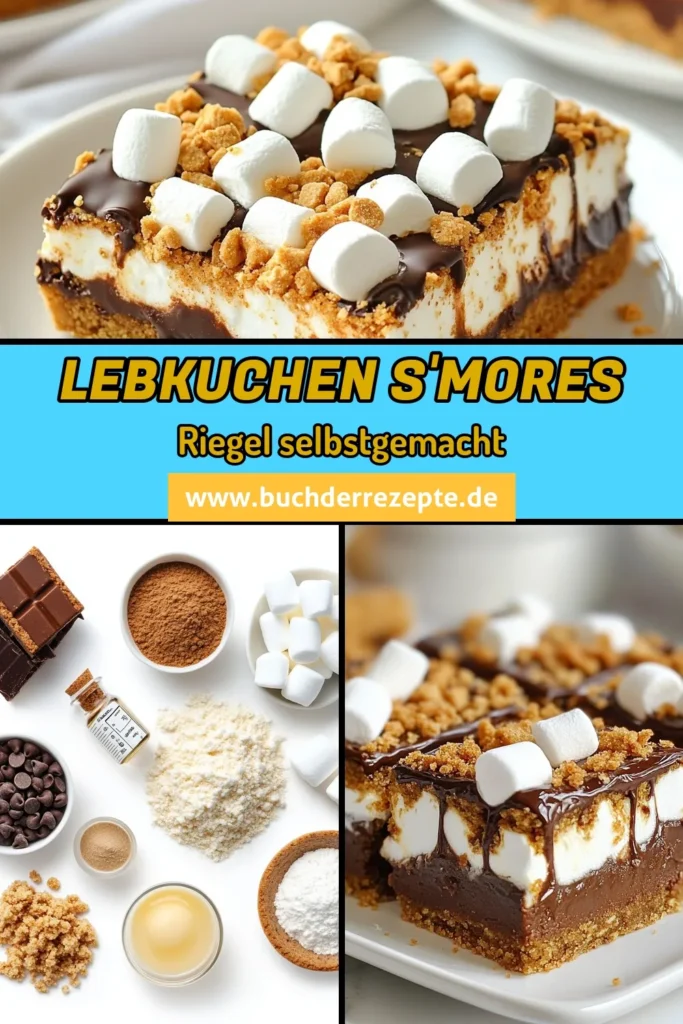 Entdecke unser Rezept für köstliche Lebkuchen S'mores Riegel, das perfekte Weihnachtsgebäck für die Festtage! Diese S'mores Riegel sind einfach zu machen und kombinieren die Aromen von Lebkuchen mit zartschmelzender Schokolade und fluffigen Marshmallows. Ideal für süße Genussmomente mit der Familie. Lass dir dieses einfache Dessertrezept nicht entgehen! Probiere es aus und teile deine Kreationen! #Lebkuchen #S'moresRezept #Weihnachtsgebäck #einfacheDessertrezepte