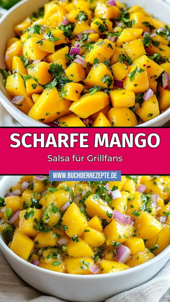 Entdecken Sie unser köstliches Rezept für scharfe Mango Salsa! Diese frische Salsa mit Jalapeño bringt das perfekte Gleichgewicht zwischen Süße und Schärfe. Lernen Sie, wie Sie diese einfache Salsa selber machen können, die mit frischem Koriander und einem Spritzer Limettensaft verfeinert wird. Ideal als Dip oder Topping! Probieren Sie es aus und bringen Sie Würze in Ihre Küche! #ScharfeMangoSalsa #MangoSalsaRezept #EinfacheSalsa #SalsaMitKoriander