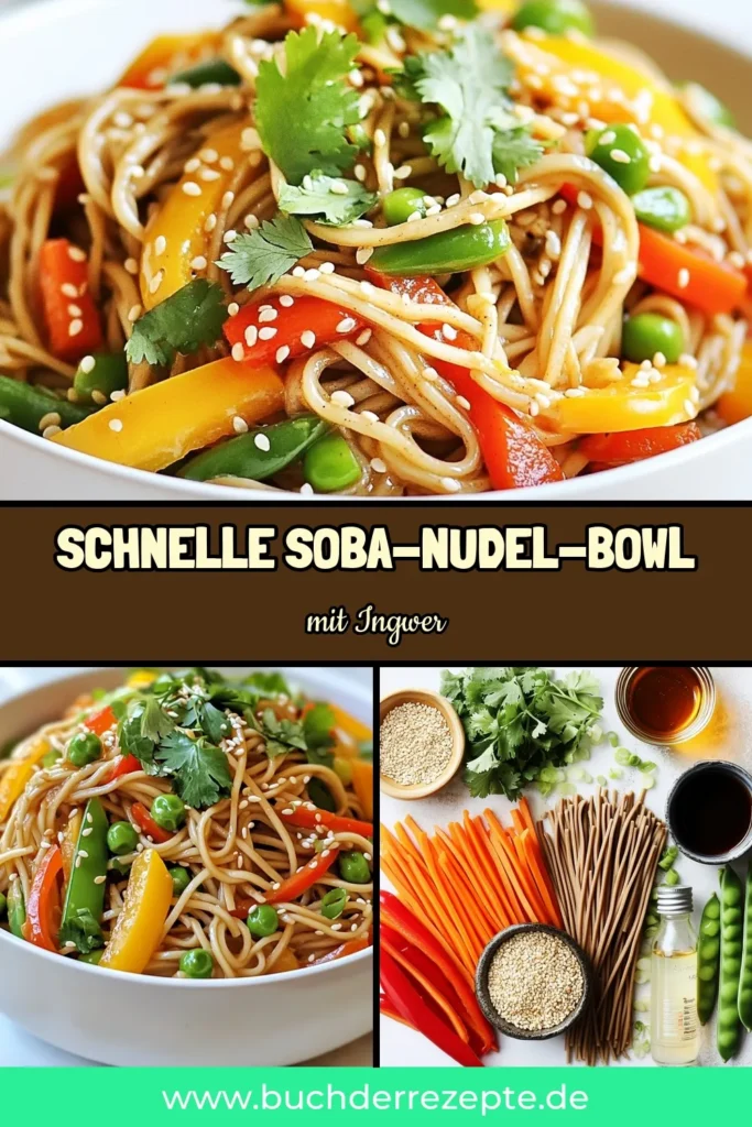 Entdecken Sie unser köstliches Soba-Nudel-Rezept mit frischem Ingwer und Sesam! Diese vegane Ingwer-Sesam-Bowl ist ein ideales Beispiel für gesunde Nudelrezepte und asiatische Nudelgerichte. Mit einfachen Zutaten und schnell zubereitet ist diese Bowl perfekt für eine gesunde Mahlzeit. Probieren Sie es aus und erleben Sie den Geschmack von Fernost! Speichern Sie das Rezept für Ihr nächstes Abendessen. #SobaNudeln #VeganeRezepte #AsiatischeKüche #GesundEssen