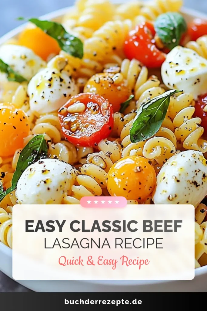 Entdecke dieses köstliche Caprese Pasta Salat Rezept, das Kirschtomaten, frischen Mozzarella und Basilikum vereint. Perfekt für ein schnelles Mittagessen oder ein sommerliches BBQ. Unsere einfachen Pasta Salat Rezepte sind immer ein Hit und schmecken erfrischend! Bereite diesen italienischen Nudelsalat zu und genieße die Aromen Italiens bei dir zu Hause. Probiere es aus und teile dein Ergebnis! #CapresePastaSalat #KirschtomatenPastaRezept #einfachPastaSalat #italienischerNudelsalatRezept