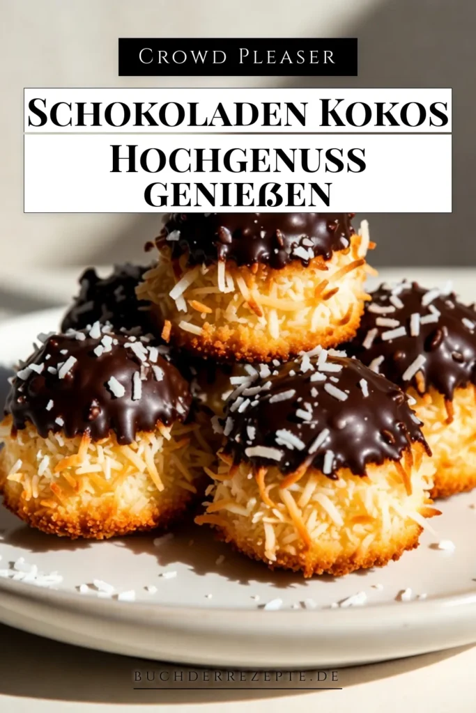 Entdecken Sie unser einfaches Makronen Rezept für köstliche Schokoladen-Kokos-Makronen! Diese glutenfreien Süßigkeiten kombinieren zarte Kokosnuss Kekse mit der samtigen Textur von Zartbitterschokolade Desserts. Perfekt als Snack oder Leckerbissen für besondere Anlässe. Probieren Sie unser Rezept aus und genießen Sie diese himmlischen Leckereien. Jetzt nachbacken und teilen! #SchokoladenKokosMakronen #EinfacheMakronenRezept #KokosnussKekse #GlutenfreieSüßigkeiten
