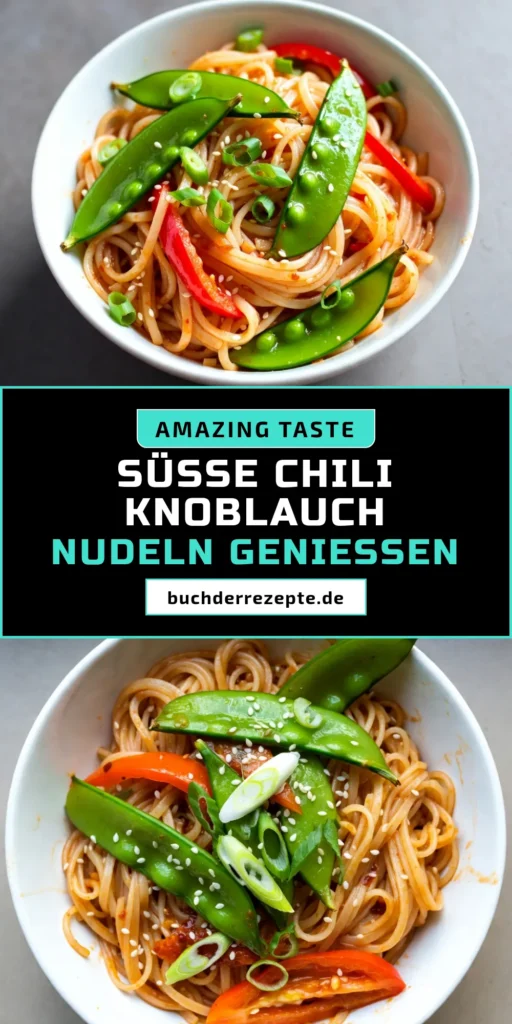 Entdecke das Rezept für Süße Chili Knoblauch Nudeln, ein köstliches und einfaches Reisnudeln Rezept aus der asiatischen Küche. Diese schnellen Pasta Gerichte sind perfekt für ein schnelles Abendessen und lassen sich ganz einfach mit Gemüse zubereiten. Mit nur wenigen Zutaten bereitest du ein schmackhaftes Gericht, das die ganze Familie lieben wird. Probiere es jetzt aus und lass dich inspirieren! #SüßeChiliKnoblauchNudeln #ReisnudelnRezept #einfacheRezepte #asiatischeKüche